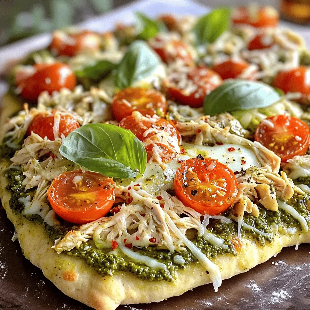 Für das Pesto-Hühnchen-Fladenbrot brauchen Sie einige wichtige Zutaten: - 2 große Fladenbrote (gekauft oder selbst gemacht) - 1 Tasse gekochte Hühnchenbrust, zerrupft - 1/2 Tasse Pesto-Sauce (gekauft oder selbst gemacht) - 1 Tasse Kirschtomaten, halbiert - 1 Tasse Mozzarella, gerieben - 1/4 Tasse Parmesan, gerieben - 1/2 Teelöffel rote Pfefferflocken (optional) - Frische Basilikumblätter, zur Garnitur - Olivenöl, zum Beträufeln - Salz und Pfeffer nach Geschmack Diese Zutaten sind die Basis. Sie geben dem Gericht seinen tollen Geschmack. Die Kombination aus Hühnchen und Pesto ist einfach himmlisch. Zusätzlich zu den Hauptzutaten können Sie nach Belieben noch mehr hinzufügen: - Knoblauchpulver für mehr Geschmack - Zitronensaft für eine frische Note - Oliven für einen salzigen Biss Diese Zutaten helfen, das Geschmacksprofil zu erweitern. Ein wenig Knoblauch kann viel bewirken. Wenn Sie ein Fan von frischem Pesto sind, können Sie es leicht selbst machen. Hier ist ein einfaches Rezept: - 2 Tassen frisches Basilikum - 1/2 Tasse geröstete Pinienkerne - 1/2 Tasse Parmesan, gerieben - 1/2 Tasse Olivenöl - 2 Knoblauchzehen, gehackt - Salz und Pfeffer nach Geschmack Mixen Sie alle Zutaten in einem Mixer. Fügen Sie nach Bedarf Öl hinzu, bis die Konsistenz stimmt. Hausgemachtes Pesto schmeckt super und ist einfach. Es gibt nichts Besseres als frisch zubereitete Zutaten. Sie können die Aromen anpassen, um den perfekten Geschmack zu finden. Zuerst sammeln wir alle Zutaten für das Pesto-Hühnchen-Fladenbrot. Hier sind die Dinge, die Sie brauchen: - 2 große Fladenbrote (gekauft oder selbst gemacht) - 1 Tasse gekochte Hühnchenbrust, zerrupft - 1/2 Tasse Pesto-Sauce (gekauft oder selbst gemacht) - 1 Tasse Kirschtomaten, halbiert - 1 Tasse Mozzarella, gerieben - 1/4 Tasse Parmesan, gerieben - 1/2 Teelöffel rote Pfefferflocken (optional) - Frische Basilikumblätter, zur Garnitur - Olivenöl, zum Beträufeln - Salz und Pfeffer nach Geschmack Stellen Sie sicher, dass alles bereit ist. So sparen Sie Zeit und machen das Kochen einfacher. Nehmen Sie eine große Schüssel. Geben Sie das zerrupfte Hühnchen und die Pesto-Sauce hinein. Rühren Sie alles gut um. Das Hühnchen sollte gleichmäßig mit der Sauce bedeckt sein. Fügen Sie nach Geschmack Salz und Pfeffer hinzu. Dann ist es bereit für das Fladenbrot. Heizen Sie Ihren Ofen auf 200°C vor. Legen Sie die Fladenbrote auf ein Backblech mit Backpapier. Verteilen Sie die Pesto-Hühnchen-Mischung gleichmäßig auf den Fladenbrote. Lassen Sie einen kleinen Rand frei. Streuen Sie die halbierten Kirschtomaten darüber. Geben Sie dann den geriebenen Mozzarella und den Parmesan hinzu. Wenn Sie es scharf mögen, fügen Sie die roten Pfefferflocken hinzu. Beträufeln Sie alles mit etwas Olivenöl. Schieben Sie das Backblech in den Ofen. Backen Sie die Fladenbrote für 12-15 Minuten. Achten Sie darauf, dass der Käse schmilzt und die Ränder goldbraun werden. Lassen Sie die Fladenbrote nach dem Backen kurz abkühlen. Garnieren Sie sie mit frischen Basilikumblättern. Jetzt sind sie bereit zum Servieren. Für die genauen Schritte und Mengen, schauen Sie sich das Full Recipe an. Die richtige Backzeit macht den Unterschied. Backen Sie das Fladenbrot bei 200°C für 12-15 Minuten. Achten Sie darauf, dass der Käse schön schmilzt und die Ränder goldbraun sind. So bleibt das Brot knusprig und lecker. Lassen Sie es nach dem Backen kurz abkühlen, bevor Sie servieren. Hühnchen ist großartig, aber Sie können auch andere Proteine nutzen. Gegrillter Tofu oder Kichererbsen sind tolle Alternativen. Sie geben dem Fladenbrot einen neuen Twist. Auch Räucherlachs oder Schinken machen sich gut. Variieren Sie nach Lust und Laune! Um den Geschmack zu intensivieren, können Sie verschiedene Kräuter und Gewürze hinzufügen. Frischer Oregano oder Thymian passen gut dazu. Ein Spritzer Zitronensaft bringt Frische. Wenn Sie es scharf mögen, fügen Sie mehr rote Pfefferflocken hinzu. Experimentieren Sie mit Gewürzen, um Ihr perfektes Pesto-Hühnchen-Fladenbrot zu finden. Das Geheimnis liegt in der Liebe zum Kochen und dem Wunsch, Neues auszuprobieren. Nutzen Sie diese Tipps, um Ihr Fladenbrot unvergesslich zu machen! {{image_4}} Wenn Sie eine vegetarische Option suchen, können Sie das Hühnchen einfach weglassen. Ersetzen Sie es durch gebratene Zucchini oder Auberginen. Diese Gemüse geben einen tollen Geschmack und eine schöne Textur. Sie können auch Kichererbsen verwenden. Diese sind reich an Protein und machen das Gericht sättigender. Käse ist wichtig für den Geschmack. Sie können verschiedene Käsesorten verwenden. Feta oder Gouda sind großartige Alternativen zum Mozzarella. Diese Käse bringen neue Aromen. Achten Sie darauf, wie der Käse schmilzt. Manche Käse werden knuspriger, was interessant sein kann. Um noch mehr Geschmack zu bekommen, fügen Sie zusätzliche Beläge hinzu. Oliven, Paprika oder Rucola sind tolle Optionen. Diese geben frische und knackige Elemente. Sie können auch ein wenig Balsamico-Essig darüber träufeln. So kommt eine süße Note in das Gericht. Für das vollständige Rezept besuchen Sie die [Full Recipe]. Um dein Pesto-Hühnchen-Fladenbrot frisch zu halten, lege es in einen Luftdichten Behälter. Du kannst auch Frischhaltefolie verwenden. Dies schützt das Fladenbrot vor dem Austrocknen. Stelle sicher, dass das Brot vollständig abgekühlt ist, bevor du es lagerst. So bleibt der Käse schön schmelzig und der Geschmack bleibt erhalten. Wenn du dein Fladenbrot wieder aufwärmen möchtest, benutze den Ofen. Heize ihn auf 180°C vor. Lege das Fladenbrot auf ein Backblech und backe es für etwa 10 Minuten. So bleibt der Boden knusprig und der Käse schmilzt perfekt. Alternativ kannst du die Mikrowelle nutzen, aber das kann das Fladenbrot weich machen. Pesto-Hühnchen-Fladenbrot hält sich im Kühlschrank etwa 3 Tage. Wenn du es länger aufbewahren möchtest, friere es ein. Wickel es dafür gut in Frischhaltefolie und dann in Alufolie. So bleibt es für bis zu 3 Monate frisch. Um es zu verwenden, taue es über Nacht im Kühlschrank auf und erwärme es dann im Ofen. So behält es seinen köstlichen Geschmack und die Textur. Du kannst das komplette Rezept [Full Recipe] hier finden. Um Pesto-Hühnchen-Fladenbrot zu machen, starten Sie mit den Zutaten. Sie brauchen Fladenbrote, Hühnchen, Pesto, Tomaten und Käse. Mischen Sie das zerrupfte Hühnchen mit Pesto. Bestreichen Sie die Fladenbrote mit der Mischung. Fügen Sie die Tomaten und Käse hinzu. Backen Sie alles bei 200°C für 12-15 Minuten. Es ist wichtig, dass der Käse schmilzt und die Ränder goldbraun sind. So erhält man das perfekte Fladenbrot! Ja, Sie können andere Käsesorten verwenden! Zum Beispiel schmeckt Feta sehr gut dazu. Auch Gouda oder Cheddar sind leckere Alternativen. Jede Käsesorte bringt ihren eigenen Geschmack. Experimentieren Sie, um Ihren Favoriten zu finden. Denken Sie daran, dass der Käse gut schmelzen sollte. Das sorgt für eine schöne Textur! Zu Pesto-Hühnchen-Fladenbrot passen viele Beilagen. Ein frischer Salat ist eine gute Wahl. Auch gegrilltes Gemüse passt perfekt. Wenn Sie es rustikaler mögen, servieren Sie Brot mit Olivenöl. Eine leichte Suppe kann auch gut dazu schmecken. Diese Beilagen ergänzen den Geschmack des Fladenbrotes. So wird Ihr Essen noch besser! In diesem Blogbeitrag haben wir die Hauptzutaten für Pesto-Hühnchen-Fladenbrot besprochen. Ich habe die Zubereitung Schritt für Schritt erklärt und Tipps gegeben. Alternativen wie vegetarische Optionen und verschiedene Käsesorten machen das Gericht vielfältig. Achte auch darauf, wie du das Fladenbrot lagerst und wieder aufwärmst. Pesto-Hühnchen-Fladenbrot ist einfach zuzubereiten und passt zu vielen Anlässen. Experimentiere mit den Zutaten, um deinen perfekten Geschmack zu finden.