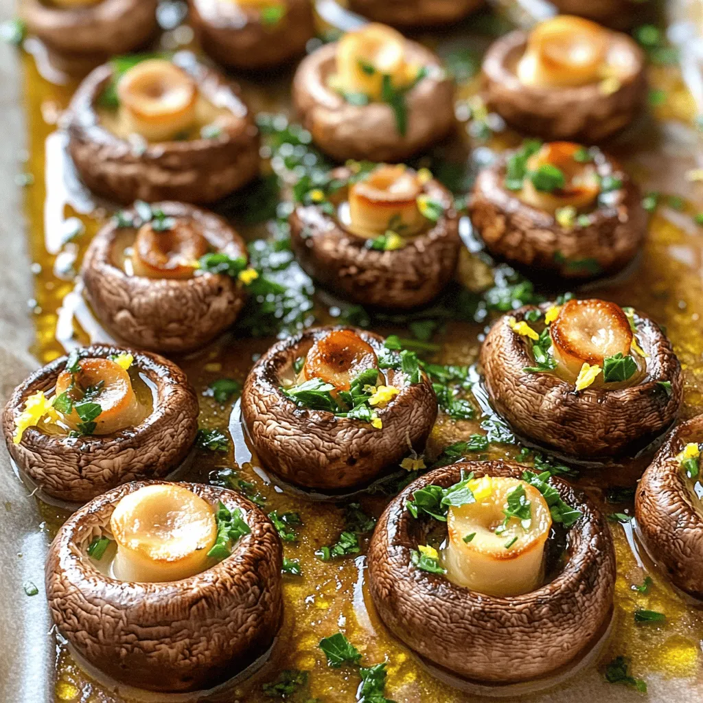 - 450 g gemischte Champignons (Cremini, Shiitake und weiße Champignons) - 60 g ungesalzene Butter - 4 Knoblauchzehen Die Hauptzutaten sind einfach. Die Champignons bringen einen tollen Geschmack. Ich nutze gerne eine Mischung aus Cremini, Shiitake und weißen Champignons. Diese Pilze machen das Gericht besonders lecker. Die ungesalzene Butter sorgt für reichhaltigen Geschmack. Frischer Knoblauch ist ein Muss. Er gibt den Champignons eine aromatische Note. - 1 Teelöffel frische Thymianblätter - 1 Teelöffel Meersalz - ½ Teelöffel schwarzer Pfeffer Die Gewürze sind wichtig für den Geschmack. Frischer Thymian bringt Kräuteraroma. Meersalz hebt alle Aromen hervor. Der schwarze Pfeffer gibt eine feine Schärfe. Diese einfachen Gewürze machen den Unterschied. - 2 Esslöffel frische Petersilie - Abgeriebene Schale von 1 Zitrone Petersilie sorgt für Farbe und Frische. Ich füge die Zitrone hinzu, um eine spritzige Note zu geben. Die Zitrone hebt den Geschmack der Pilze. Diese zusätzlichen Zutaten machen die Röstchampignons besonders. Für das vollständige Rezept schaue dir den Abschnitt "Full Recipe" an. Zuerst reinigen wir die Champignons. Ich nehme gemischte Sorten wie Cremini, Shiitake und weiße Champignons. Diese Vielfalt sorgt für einen tollen Geschmack. Halbiere die Champignons mit einem scharfen Messer. Dann hacke den Knoblauch fein. Er gibt den Champignons viel Aroma. Die Petersilie hacke ich grob. Sie wird am Ende über die Röstchampignons gestreut. Jetzt kommt die Knoblauchbutter. Ich schmelze die ungesalzene Butter in der Mikrowelle oder auf dem Herd. Sie muss ganz flüssig sein. Wenn die Butter geschmolzen ist, füge ich den gehackten Knoblauch, das Meersalz, den schwarzen Pfeffer, die Thymianblätter und die Zitronenschale hinzu. Dann rühre ich alles gut um. Jetzt geht es ans Rösten. Ich gebe die halbierten Champignons in die Schüssel mit der Knoblauchbutter. Sie müssen gut überzogen sein. Danach verteile ich die Champignons auf einem Backblech. Achte darauf, dass sie nicht übereinander liegen. Ich heize den Ofen auf 220°C vor. Die Champignons röste ich für 15-20 Minuten. Wichtig ist, sie nach der Hälfte der Zeit umzurühren. So garen sie gleichmäßig. Nach dem Rösten nehme ich das Blech aus dem Ofen und bestreue die Champignons mit der frischen Petersilie. Jetzt sind die Knoblauchbutter Röstchampignons bereit zum Servieren. Für das vollständige Rezept schau dir die [Full Recipe] an. Um die Knoblauchbutter Röstchampignons frisch zu halten, ist die richtige Lagerung wichtig. Lagern Sie die Röstchampignons in einem luftdichten Behälter. So bleiben sie länger lecker. Stellen Sie den Behälter in den Kühlschrank. Dort sind sie etwa 3 bis 5 Tage haltbar. Wenn Sie die Aromen anpassen möchten, probieren Sie verschiedene Kräuter und Gewürze aus. Basilikum, Oregano oder Rosmarin passen gut zu den Champignons. Sie können auch etwas Chili hinzufügen für eine scharfe Note. Zudem können Sie andere Pilzsorten verwenden. Austernpilze oder Portobello-Pilze sind gute Alternativen. Diese Pilze haben unterschiedliche Texturen und Geschmäcker, die das Gericht spannend machen. Die Röstchampignons sind vielseitig. Sie können sie als Beilage zu Fleischgerichten servieren. Auch zu Pasta passen sie gut. Für eine schöne Präsentation legen Sie die Champignons auf einem großen Teller. Streuen Sie frische Petersilie darüber, um Farbe hinzuzufügen. Ein weiterer Vorschlag ist, sie auf einem Bruscetta-Brot zu servieren. Das gibt einen tollen Crunch und macht es zu einem perfekten Snack. {{image_4}} Für eine vegane Version benutze ich vegane Butter. Diese Butter hat einen tollen Geschmack und schmilzt gut. Du kannst auch Olivenöl verwenden, wenn du es lieber magst. Achte darauf, dass alle anderen Zutaten, wie die Brühe oder die Kräuter, ebenfalls vegan sind. Manchmal füge ich Käse hinzu, um mehr Geschmack zu bekommen. Parmesan oder Feta sind großartige Optionen. Du kannst auch Sahne hinzufügen, um die Champignons cremiger zu machen. Wenn du magst, probiere auch Nüsse. Mandeln oder Walnüsse passen gut und geben einen tollen Crunch. Lass uns die Aromen etwas verändern! Für mediterrane Aromen füge getrocknete Tomaten und Basilikum hinzu. Das gibt einen frischen Geschmack. Wenn du asiatische Einflüsse möchtest, probiere Sojasauce und Sesamöl. Das verleiht den Champignons einen ganz neuen Twist. Röstchampignons bleiben frisch für etwa 3 bis 5 Tage. Um sie gut aufzubewahren, lege die Champignons in einen luftdichten Behälter. Du kannst ein Papiertuch hineinlegen, um Feuchtigkeit zu absorbieren. Wenn du die Champignons länger lagern möchtest, friere sie einfach ein. Verteile die Röstchampignons auf einem Backblech und friere sie für etwa eine Stunde ein. Danach kannst du sie in einen gefriergeeigneten Beutel umfüllen. Nach dem Auftauen kannst du die Champignons in einer Pfanne leicht anbraten. So werden sie wieder warm und lecker. Die Zubereitung dauert insgesamt etwa 30 Minuten. Die Vorbereitungszeit beträgt 10 Minuten, und das Rösten der Champignons benötigt 15 bis 20 Minuten. Ja, du kannst verschiedene Pilzsorten verwenden. Cremini, Shiitake und weiße Champignons sind ideal. Du kannst auch Portobello oder Austernpilze ausprobieren. Um die Aromen zu variieren, füge andere Kräuter hinzu. Rosmarin oder Oregano können gut passen. Du kannst auch etwas Paprika oder Chilipulver für mehr Würze nehmen. Ja, dieses Rezept ist glutenfrei. Alle Zutaten, die wir verwenden, enthalten kein Gluten. Achte darauf, dass auch die Butter und die Gewürze glutenfrei sind. Ja, du kannst die Champignons auch in der Pfanne anbraten. Erhitze etwas Butter in einer großen Pfanne. Füge die Champignons hinzu und brate sie für etwa 8 bis 10 Minuten. Stelle sicher, dass sie goldbraun sind und gut durchgegart. In diesem Artikel haben wir leckere Röstchampignons mit Knoblauchbutter zubereitet. Wir begannen mit den Hauptzutaten wie frischen Champignons und Knoblauch. Dann folgten die Schritte zur Zubereitung und wertvollen Tipps zur Lagerung. Denke daran, dass du die Aromen anpassen und variieren kannst. Lass deiner Kreativität freien Lauf und experimentiere mit verschiedenen Kräutern oder zusätzlichen Zutaten. So machst du jedes Gericht besonders und lecker. Viel Spaß beim Kochen!