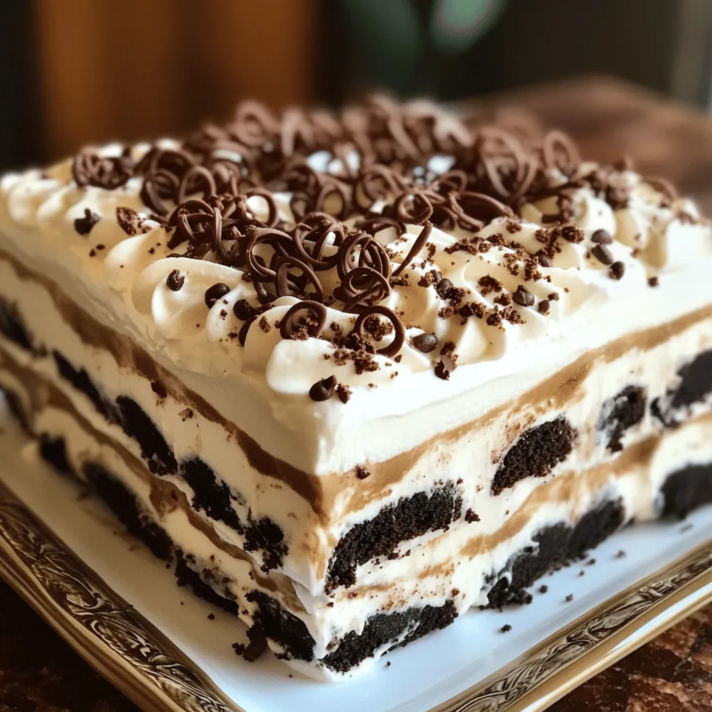 Für diesen leckeren Mocha Oreo Icebox Cake brauchen Sie folgende Hauptzutaten: - 2 Tassen Schlagsahne - 1 Tasse Puderzucker - 1 Teelöffel Vanilleextrakt - 1 Tasse starker, abgekühlter Kaffee - 1 Esslöffel Kakaopulver - 1 Packung (14,3 oz) Oreo-Kekse Diese Zutaten bilden die Basis für das köstliche Dessert. Die Kombination aus Schlagsahne, Kaffee und Oreo-Keksen sorgt für eine harmonische Balance zwischen süß und herb. Um den Kuchen noch schöner zu machen, können Sie folgende Dekorationselemente hinzufügen: - 1/2 Tasse zerstoßene Espressobohnen (optional) - Schokoladenspäne oder Schokoladenröllchen Diese Dekorationen verleihen dem Kuchen nicht nur einen tollen Look, sondern auch einen zusätzlichen Kaffeegeschmack. Falls Sie Allergien haben oder spezielle Vorlieben, gibt es einige Alternativen: - Verwenden Sie Kokosnuss-Sahne statt Schlagsahne für eine vegane Option. - Ersetzen Sie die Oreo-Kekse durch glutenfreie Kekse. - Nutzen Sie einen koffeinfreien Kaffee, wenn Sie auf Koffein verzichten möchten. Mit diesen Optionen bleibt der Genuss erhalten, ganz gleich, welche Bedürfnisse Sie haben. Das Rezept ist flexibel und lässt sich leicht anpassen. Sie finden das komplette Rezept für diesen Mocha Oreo Icebox Cake in der Full Recipe. Bereiten Sie alle Zutaten vor. Sie brauchen Schlagsahne, Puderzucker und Vanilleextrakt. Messen Sie auch den Kaffee und das Kakaopulver ab. Diese Schritte helfen Ihnen, schnell zu arbeiten. Nehmen Sie eine große Rührschüssel und einen elektrischen Mixer. Schlagen Sie die Schlagsahne, bis sich weiche Spitzen bilden. Fügen Sie dann langsam den Puderzucker und den Vanilleextrakt hinzu. Schlagen Sie weiter, bis sich steife Spitzen bilden. Jetzt kommen die Kekse ins Spiel. Vermengen Sie in einer flachen Schüssel den abgekühlten Kaffee und das Kakaopulver. Rühren Sie gut, bis das Kakaopulver aufgelöst ist. Tauchen Sie jeden Oreo-Keks schnell in die Mischung. Legen Sie eine Schicht getauchter Oreos in eine 9x13 Zoll Backform. Verteilen Sie eine Schicht der Schlagsahne über die Kekse. Glätten Sie die Oberfläche. Wiederholen Sie die Schichten, bis alle Zutaten aufgebraucht sind. Beenden Sie mit einer Schicht Schlagsahne obenauf. Decken Sie die Backform ab und stellen Sie sie in den Kühlschrank. Lassen Sie den Kuchen mindestens vier Stunden kühlen. Am besten ist es, wenn Sie ihn über Nacht kühlen. Dies lässt die Aromen gut verschmelzen. Vor dem Servieren können Sie die zerstoßenen Espressobohnen und Schokoladenspäne als Dekoration darüber streuen. Dies gibt dem Kuchen einen schönen Look. Für die besten Ergebnisse, schneiden Sie ihn in quadratische Stücke und servieren Sie ihn auf gekühlten Tellern. Um die beste Schlagsahne zu machen, verwenden Sie kalte Schlagsahne. Kalte Sahne schlägt besser. Stellen Sie sicher, dass Ihre Schüssel ebenfalls kalt ist. Verwenden Sie einen elektrischen Mixer für die besten Ergebnisse. Beginnen Sie bei niedriger Geschwindigkeit und steigern Sie langsam die Geschwindigkeit. Schlagen Sie, bis sich steife Spitzen bilden. Achten Sie darauf, nicht zu lange zu schlagen. Sonst wird die Sahne zu Butter. Um matschige Kekse zu vermeiden, tauchen Sie die Oreos nur kurz in die Kaffee-Mischung. Ein schneller Eintauchprozess ist wichtig. Lassen Sie die Kekse nicht zu lange in der Flüssigkeit. So bleiben sie knusprig und lecker. Legen Sie die getauchten Kekse sofort in die Form. Je schneller, desto besser. Um den Geschmack zu verstärken, fügen Sie etwas mehr Kakaopulver hinzu. Ein Esslöffel mehr kann viel bewirken. Sie können auch einen Spritzer Espresso oder starken Kaffee verwenden. Dies gibt dem Kuchen einen kräftigen Kaffeegeschmack. Für extra Crunch und Geschmack streuen Sie zerstoßene Espressobohnen obenauf. Dies macht den Mocha Oreo Icebox Cake noch besonderer. {{image_4}} Du kannst den Mocha Oreo Icebox Cake leicht anpassen. Nutze andere Kekse, um neue Aromen zu finden. Versuche Schokoladenkekse für einen intensiveren Schokoladengeschmack. Vanillekekse geben dem Kuchen eine süße Note. Wenn du es fruchtig magst, sind Himbeerkekse eine tolle Option. Probiere auch spekulatius oder Zimt-Kekse für eine würzige Note. Diese Kekse passen gut zu Kaffee und machen den Kuchen einzigartig. Es gibt viele Wege, den Mocha Oreo Icebox Cake glutenfrei oder vegan zu machen. Für glutenfreie Kekse wähle spezielle glutenfreie Oreos oder andere Kekse. Achte darauf, dass die Zutaten frei von Gluten sind. Um eine vegane Version zu machen, nimm Kokoscreme anstelle von Schlagsahne. Verwende einen veganen Puderzucker und achte darauf, dass die Kekse keine tierischen Produkte enthalten. So kannst du den Kuchen für alle zugänglich machen. Du kannst dem Mocha Oreo Icebox Cake viele verschiedene Geschmäcker geben. Füge einen Schuss Karamell oder Erdnussbutter zur Schlagsahne hinzu. So bekommst du einen süßen, nussigen Geschmack. Du kannst auch Aromen wie Minze oder Orange verwenden. Einige Tropfen von diesen Extrakten in der Schlagsahne machen den Kuchen frisch und spannend. Experimentiere mit verschiedenen Geschmäckern, um deine perfekte Kombination zu finden. Um den Mocha Oreo Icebox Cake frisch zu halten, decken Sie ihn gut ab. Verwenden Sie Frischhaltefolie oder einen luftdichten Behälter. So bleibt die Schlagsahne fest und die Kekse weich. Achten Sie darauf, dass der Kuchen in den Kühlschrank passt, ohne dass er gequetscht wird. Im Kühlschrank hält der Kuchen bis zu fünf Tage. Die Aromen werden mit der Zeit besser. Wenn Sie ihn länger aufbewahren möchten, können Sie ihn einfrieren. Er bleibt bis zu drei Monate im Gefrierschrank frisch. Denken Sie daran, ihn gut abzudecken, um Gefrierbrand zu vermeiden. Der Mocha Oreo Icebox Cake wird kalt serviert. Nehmen Sie ihn aus dem Kühlschrank oder Gefrierschrank, schneiden Sie ihn in Stücke und genießen Sie ihn direkt. Wenn er gefroren ist, lassen Sie ihn 15 bis 30 Minuten bei Raumtemperatur stehen. So wird er wieder weich und lecker. Fügen Sie vor dem Servieren etwas Schlagsahne oder Schokoladenspäne hinzu. Genießen Sie jeden Bissen! Ja, du kannst die Schlagsahne ersetzen. Eine gute Alternative ist griechischer Joghurt. Er bietet eine ähnliche Cremigkeit. Du kannst auch eine pflanzliche Sahne verwenden, wenn du eine vegane Option suchst. Achte darauf, dass die Konsistenz der Füllung gut bleibt. Der Mocha Oreo Icebox Cake hält sich im Kühlschrank bis zu fünf Tage. Stelle sicher, dass du ihn gut abdeckst. So bleibt er frisch und lecker. Wenn du ihn länger lagern möchtest, kannst du ihn auch einfrieren. Dort bleibt er bis zu drei Monate haltbar. Ja, es ist wichtig, den Kuchen über Nacht zu kühlen. So verbinden sich die Aromen besser. Die Kekse werden weich und die Füllung festigt sich. Wenn du es eilig hast, lass ihn mindestens vier Stunden im Kühlschrank. Aber eine längere Kühlzeit sorgt für das beste Ergebnis. Der Mocha Oreo Icebox Cake ist ein köstliches Dessert, das leicht zuzubereiten ist. Wir haben die Hauptzutaten, Dekorationen und Alternativen behandelt. Außerdem hoben wir wichtige Schritte zum Zusammenstellen und Kühlen des Kuchens hervor. Tipps zur perfekten Schlagsahne und das Vermeiden matschiger Kekse machen das Backen einfacher. Variationen für Allergien und die richtige Lagerung sind wichtig für den Genuss. Probieren Sie dieses Rezept aus und passen Sie es nach Ihrem Geschmack an!