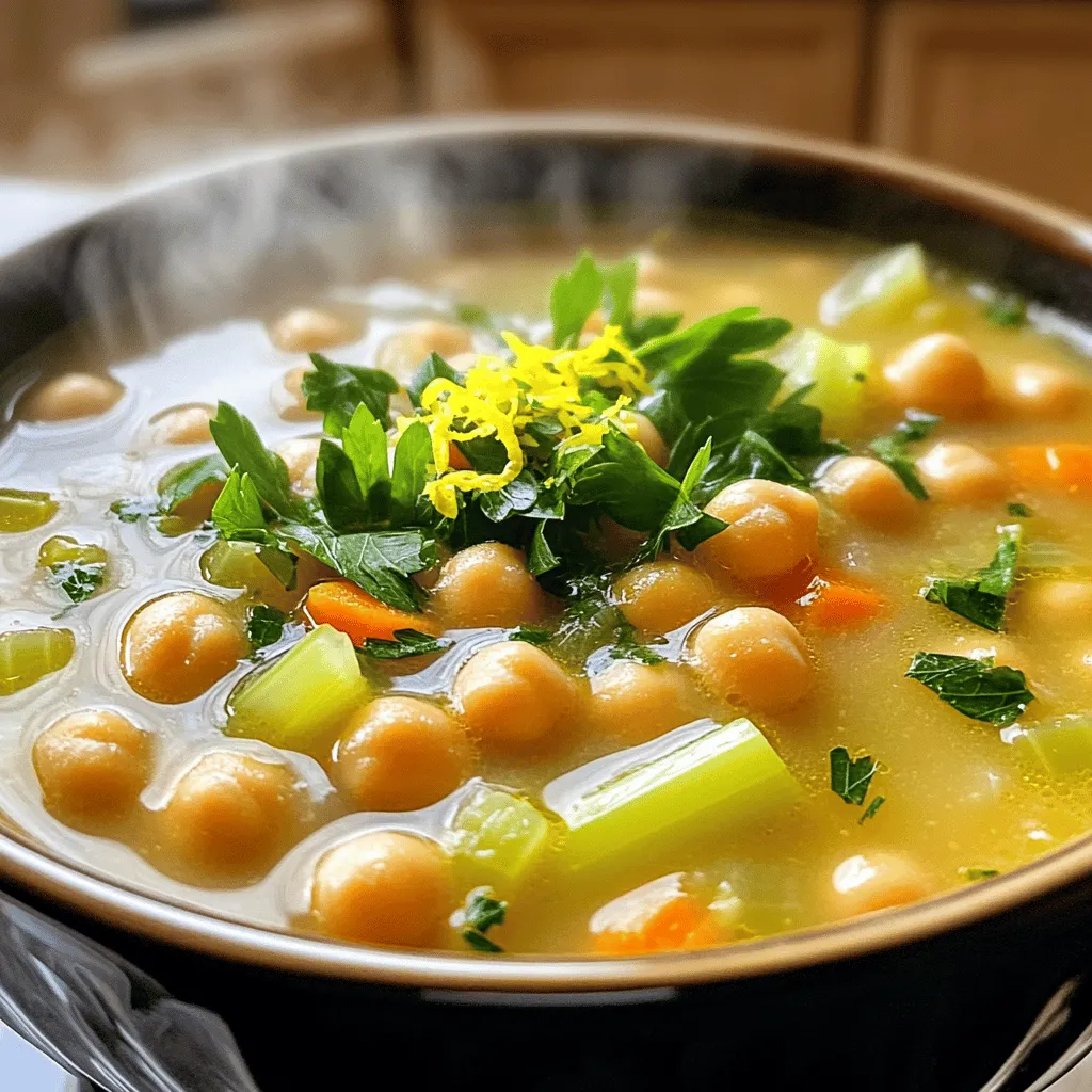 Die Hauptzutaten für diese Suppe sind einfach und gesund. Hier sind sie: - 1 Dose (425 g) Kichererbsen, abgespült und abgetropft - 1 mittelgroße Zwiebel, grob gehackt - 4 Knoblauchzehen, fein gehackt - 2 mittelgroße Karotten, gewürfelt - 2 Stangen Sellerie, gewürfelt - 1,5 Liter Gemüsebrühe - 1 große Zitrone, ausgepresst und abgerieben - 2 Esslöffel Olivenöl - Frische Petersilie, gehackt (zum Garnieren) Kichererbsen sind eine tolle Proteinquelle. Zwiebeln und Knoblauch geben der Suppe einen tollen Geschmack. Karotten und Sellerie bringen Farbe und Nährstoffe. Zusätzlich zu den Hauptzutaten verwenden wir auch Gewürze: - 1 Teelöffel gemahlener Kreuzkümmel - 1 Teelöffel getrockneter Thymian - 1 Lorbeerblatt - Salz und Pfeffer nach Geschmack Kreuzkümmel und Thymian verleihen der Suppe Tiefe. Das Lorbeerblatt bringt einen feinen Geschmack, der gut zur Zitrone passt. Frische Zutaten machen einen großen Unterschied. Achte auf diese Punkte: - Wähle Kichererbsen ohne Zusatzstoffe. - Zwiebeln sollten fest und ohne Druckstellen sein. - Knoblauchzehen sollten fest und trocken sein. - Karotten und Sellerie sollten knackig und frisch aussehen. - Die Zitrone sollte fest sein und eine glänzende Haut haben. Wenn du frische Zutaten auswählst, wird deine Suppe noch besser. Du kannst die vollständige Rezeptanleitung hier finden: [Full Recipe]. Für diese leckere Zitronen-Knoblauch Kichererbsensuppe beginne ich mit den Zutaten. Ich nehme eine Dose Kichererbsen und spüle sie gut ab. Dann schneide ich eine Zwiebel in grobe Stücke. Ich hacke auch vier Knoblauchzehen fein. Danach würfle ich zwei Karotten und zwei Selleriestangen. Diese Schritte sind wichtig, damit alle Zutaten gleichmäßig garen und die Aromen gut vermischen. Ich erhitze zwei Esslöffel Olivenöl in einem großen Topf bei mittlerer Hitze. Zuerst gebe ich die Zwiebel hinein. Ich dünste sie fünf Minuten lang, bis sie glasig ist. Dann füge ich den Knoblauch, die Karotten und den Sellerie hinzu. Diese Mischung dünste ich weitere fünf bis sieben Minuten. Das Gemüse sollte leicht weich sein. Jetzt ist es Zeit, die Kichererbsen, Kreuzkümmel, Thymian und das Lorbeerblatt hinzuzufügen. Ich lasse die Gewürze zwei Minuten anbraten, damit sich die Aromen entfalten. Anschließend gieße ich 1,5 Liter Gemüsebrühe dazu und bringe alles zum Kochen. Die Hitze reduziere ich und lasse die Suppe 20 bis 25 Minuten köcheln. Wenn die Suppe fertig ist, nehme ich das Lorbeerblatt heraus. Ich rühre den Zitronensaft und den Abrieb ein. Jetzt passe ich Salz und Pfeffer nach Geschmack an. Für eine cremigere Textur kann ich die Suppe teilweise pürieren. Alternativ lasse ich sie stückig, wenn ich mehr Biss mag. Das gibt der Suppe einen tollen Charakter. Ich serviere sie heiß, garniert mit frisch gehackter Petersilie. So wird sie noch schmackhafter und sieht toll aus. Für die vollständige Zubereitung kannst du das [Full Recipe] anschauen. Beim Kochen der Zitronen-Knoblauch Kichererbsensuppe gibt es einige Fehler. Ein häufiger Fehler ist, die Zwiebel zu wenig zu dünsten. Wenn sie nicht glasig ist, fehlt der Geschmack. Achte darauf, dass das Gemüse gut weich ist, bevor du die Brühe hinzugibst. Ein anderer Fehler ist, die Gewürze zu früh hinzuzufügen. Lass sie erst kurz anbraten, damit sich die Aromen entfalten können. Du solltest auch nicht zu viel Salz auf einmal hinzufügen. Schmecke die Suppe am Ende ab und passe nach Geschmack an. Um die Aromen zu verstärken, kannst du frische Kräuter verwenden. Frischer Thymian oder Rosmarin passen gut zur Suppe. Füge sie während des Kochens hinzu. Du kannst auch mit Gewürzen spielen. Paprika oder Cayennepfeffer geben der Suppe eine schöne Schärfe. Für einen Hauch von Süße kannst du eine Prise Zucker hinzufügen. Eine kleine Menge Balsamico-Essig kann die Aromen gut abrunden. Experimentiere, um deinen perfekten Geschmack zu finden. Serviere die Suppe mit frischem Brot oder einem Salat. Ein einfaches Baguette passt gut dazu. Du kannst auch eine Scheibe Zitrone an die Seite legen. Das gibt einen tollen frischen Kick. Wenn du die Suppe etwas cremiger magst, püriere einen Teil davon. Das macht die Suppe reichhaltiger. Du kannst sie auch mit frischer Petersilie garnieren, um mehr Farbe und Geschmack zu verleihen. Diese Tipps helfen dir, ein köstliches und gesundes Gericht zu genießen. Für das vollständige Rezept sieh dir die [Full Recipe] an. {{image_4}} Die Zitronen-Knoblauch Kichererbsensuppe ist von Natur aus vegan. Die Zutaten sind rein pflanzlich. Um sie glutenfrei zu machen, achte darauf, dass die Gemüsebrühe glutenfrei ist. So kannst du die Suppe ohne Bedenken genießen. Du kannst die Suppe leicht anpassen. Füge zum Beispiel Spinat oder Grünkohl hinzu. Diese grünen Blätter geben der Suppe mehr Farbe und Nährstoffe. Auch Zucchini oder Paprika passen gut rein. Experimentiere mit deinem Lieblingsgemüse! Wenn du mehr Protein willst, füge etwas Tofu oder Tempeh hinzu. Diese Zutaten machen die Suppe sättigender. Du kannst auch Quinoa oder Linsen verwenden. Das gibt der Suppe eine neue Textur und mehr Nährstoffe. So bleibt die Suppe gesund und lecker. Schau dir das [Full Recipe] an, um zu sehen, wie du die verschiedenen Zutaten kombinieren kannst. Um die Frische der Zitronen-Knoblauch Kichererbsensuppe zu bewahren, lass sie zuerst abkühlen. Fülle die Suppe in einen luftdichten Behälter. Stelle sicher, dass der Behälter gut verschlossen ist. So bleibt die Suppe frisch und lecker. Bewahre sie im Kühlschrank auf. Sie bleibt dort bis zu fünf Tage genießbar. Wenn du die Suppe länger aufbewahren möchtest, kannst du sie einfrieren. Gieße die abgekühlte Suppe in einen gefrierfesten Behälter. Lasse oben etwas Platz, da sich die Suppe beim Gefrieren ausdehnt. Markiere den Behälter mit dem Datum. So weißt du, wann du sie eingefroren hast. Die Suppe hält sich bis zu drei Monate im Gefrierfach. Wenn du die Suppe wieder aufwärmst, achte darauf, dass sie gleichmäßig erhitzt wird. Du kannst die Suppe auf dem Herd oder in der Mikrowelle erwärmen. Wenn du sie auf dem Herd erwärmst, rühre sie gut um. So verhindern wir, dass sie anbrennt. Probiere, die Suppe nach dem Aufwärmen mit etwas frischem Zitronensaft zu verfeinern. Das gibt ihr einen frischen Kick! Ja, du kannst frische Kichererbsen verwenden. Frische Kichererbsen bringen einen tollen Geschmack. Koche sie einfach vorher. Das dauert etwa 1 bis 2 Stunden. Achte darauf, sie gut zu würzen. So werden sie in der Suppe noch besser. Die Suppe kann im Kühlschrank bis zu 4 Tage aufbewahrt werden. Stelle sicher, dass sie in einem luftdichten Behälter ist. Wenn du die Suppe länger halten möchtest, friere sie ein. Das hält sie bis zu 3 Monate frisch. Zum Aufwärmen einfach in einem Topf erhitzen. Zu dieser Suppe passen verschiedene Beilagen. Hier sind einige Vorschläge: - Frisches Brot oder Baguette - Ein einfacher grüner Salat - Gegrilltes Gemüse - Reis oder Quinoa Diese Beilagen ergänzen die Aromen der Suppe und machen die Mahlzeit rundum lecker. Probiere verschiedene Kombinationen aus! Die Zitronen-Knoblauch Kichererbsensuppe ist einfach und lecker. Wir haben die Zutaten, Zubereitung, Tipps und Variationen besprochen. Wählen Sie frische Zutaten und vermeiden Sie häufige Fehler. Pürieren oder nicht, das liegt bei Ihnen! Experimentieren Sie mit zusätzlichen Aromen und Gemüse. Bewahren Sie die Suppe richtig auf, um ihre Frische zu erhalten. Mit diesen Infos sind Sie gut gerüstet, um diese köstliche Suppe zuzubereiten. Ihre Küche wird mit diesem Rezept duften!