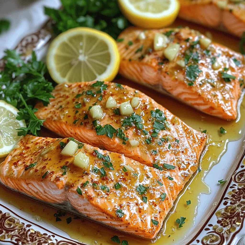 Hier sind die Zutaten, die du für dein Honig-Zitronen-Knoblauch-Lachs Rezept brauchst: - 4 Lachsfilets - 60 ml Honig - 30 ml frischer Zitronensaft - 3 Knoblauchzehen, fein gehackt - 30 ml Olivenöl - Salz und Pfeffer nach Geschmack - 1 Teelöffel Paprika - Frische Petersilie, gehackt (zum Garnieren) - Zitronenscheiben (zum Garnieren) Wenn du frische Lachsfilets hast, freue dich! Frischer Lachs hat einen tollen Geschmack. Achte darauf, dass die Filets fest sind und einen milden Geruch haben. Wenn du gefrorene Filets nimmst, tauche sie zuerst im Kühlschrank auf. So bleiben sie saftig. Beide Varianten sind gesund, doch frischer Lachs schmeckt oft besser. Die Nährwerte können sehr nützlich sein. Hier sind einige Informationen: - Lachsfilet: Reich an Omega-3-Fettsäuren, gut für Herz und Gehirn. - Honig: Sorgt für natürliche Süße und hat Antioxidantien. - Zitronensaft: Liefert Vitamin C und hilft bei der Verdauung. - Knoblauch: Gut für das Immunsystem und hat viele gesunde Eigenschaften. - Olivenöl: Gesundes Fett, das gut für das Herz ist. Diese Zutaten machen dein Gericht lecker und nahrhaft. Wenn du mehr über die Zubereitung erfahren möchtest, schau dir das gesamte Rezept an. Zuerst bereiten wir die Marinade vor. Mischen Sie in einer kleinen Schüssel 60 ml Honig, 30 ml frischen Zitronensaft und 3 fein gehackte Knoblauchzehen. Fügen Sie 30 ml Olivenöl, Salz, Pfeffer und 1 Teelöffel Paprika hinzu. Rühren Sie alles gut um, bis die Mischung gleichmäßig aussieht. Diese Marinade gibt dem Lachs einen tollen Geschmack und Glanz. Jetzt kommen die Lachsfilets dran. Nehmen Sie 4 Lachsfilets und legen Sie sie mit der Hautseite nach unten auf ein Backblech. Es ist wichtig, das Blech mit Backpapier auszulegen. So bleibt der Lachs nicht kleben. Bestreichen Sie nun jedes Filet großzügig mit der Marinade. Achten Sie darauf, dass jedes Stück gleichmäßig bedeckt ist. Dies sorgt für einen köstlichen Geschmack. Heizen Sie Ihren Ofen auf 200°C vor. Legen Sie die vorbereiteten Lachsfilets in den heißen Ofen. Backen Sie den Lachs für 12 bis 15 Minuten. Der Lachs ist fertig, wenn er leicht mit einer Gabel zerteilt werden kann. Nehmen Sie das Blech aus dem Ofen und lassen Sie den Lachs ein paar Minuten ruhen. Garnieren Sie ihn mit frischer Petersilie und Zitronenscheiben, um das Gericht schön zu präsentieren. Für das vollständige Rezept schauen Sie sich bitte die Anleitung für Honig-Zitronen-Knoblauch-Lachs an. Ein häufiger Fehler ist, den Lachs zu lange zu backen. Der Lachs wird trocken und zäh. Achte darauf, ihn nur 12-15 Minuten zu backen. Ein weiterer Fehler ist die Verwendung von zu viel Salz. Salz kann den feinen Geschmack des Lachs überdecken. Verwende nur eine Prise, um den Geschmack zu verstärken. Für dieses Rezept brauchst du nur einige einfache Geräte: - Eine Schüssel zum Mischen der Marinade - Ein Backblech mit Backpapier - Ein Pinsel zum Auftragen der Marinade - Eine Gabel zum Testen der Garstufe Mit diesen Geräten kannst du den Lachs leicht zubereiten und genießen. Garnieren ist wichtig für das Aussehen deines Gerichts. Verwende frische Petersilie und Zitronenscheiben. Platziere sie schön auf dem Teller. Serviere den Lachs auf einem dekorativen Teller. Beträufle ihn mit der restlichen Honigglasur. So sieht dein Gericht noch ansprechender aus. Probiere dazu einen frischen Salat oder Reis für eine komplette Mahlzeit. {{image_4}} Grillen bringt einen tollen Geschmack in den Honig-Zitronen-Knoblauch-Lachs. Beginne damit, die Marinade wie im Rezept zu machen. Dann lege die marinierten Lachsfilets auf ein Stück Alufolie. Füge ein paar Zitronenscheiben hinzu und schließe die Folie gut. Das hält den Lachs saftig. Grille die Päckchen für etwa 10 bis 12 Minuten. Der Lachs ist fertig, wenn er leicht flockig wird. Wenn du keinen Lachs magst, probiere Forelle oder Kabeljau. Beide Fische haben einen milden Geschmack. Sie nehmen die Aromen der Marinade gut auf. Verwende die gleiche Marinade wie im Rezept. Die Zubereitungszeit kann variieren. Forelle braucht oft weniger Zeit, während Kabeljau etwas länger braucht. Achte darauf, dass der Fisch nicht trocken wird. Fühle dich frei, mit Kräutern und Gewürzen zu experimentieren. Dill passt gut zu Fisch und bringt Frische. Rosmarin kann einen würzigen Geschmack hinzufügen. Wenn du es schärfer magst, füge etwas Chili oder Cayennepfeffer hinzu. Die Marinade bleibt einfach, aber die Aromen ändern sich. Das macht das Gericht aufregend und neu. Für das vollständige Rezept und mehr Details schau dir [Full Recipe] an. Um Reste von Honig Zitronen Knoblauch Lachs frisch zu halten, folge diesen Tipps: - Lass den Lachs zuerst auf Raumtemperatur abkühlen. - Wickel die Filets fest in Frischhaltefolie oder lege sie in einen luftdichten Behälter. - Füge ein Stück Zitronenschale hinzu, um den Geschmack zu bewahren. Wenn du die Reste aufwärmst, denk an diese Punkte: - Heize den Ofen auf 180°C vor. - Lege den Lachs auf ein Backblech. - Decke ihn mit Aluminiumfolie ab, um Austrocknen zu vermeiden. - Erwärme ihn für etwa 10 Minuten, bis er warm ist. Die Haltbarkeit ist wichtig für die Qualität: - Im Kühlschrank bleibt der Lachs bis zu 3 Tage frisch. - Wenn du ihn einfrierst, kann er bis zu 3 Monate halten. - Stelle sicher, dass die Reste gut verpackt sind, um Gefrierbrand zu vermeiden. Mit diesen Tipps bleibt dein Honig Zitronen Knoblauch Lachs lecker und genießbar! Du kannst das vollständige Rezept [hier](#) finden. Die Zubereitung des Honig-Zitronen-Knoblauch-Lachs dauert insgesamt etwa 25 Minuten. Sie benötigen 10 Minuten für die Vorbereitung. Das Backen im Ofen dauert 12 bis 15 Minuten. Diese schnelle Zubereitungszeit macht dieses Gericht ideal für ein schnelles Abendessen. Ja, Sie können die Marinade im Voraus zubereiten. Mischen Sie den Honig, Zitronensaft, Knoblauch, Olivenöl, Salz, Pfeffer und Paprika. Bewahren Sie die Marinade in einem Glas im Kühlschrank auf. So sparen Sie Zeit, wenn Sie bereit sind, den Lachs zuzubereiten. Zu Honig-Zitronen-Knoblauch-Lachs passen viele Gemüsesorten. Hier sind einige gute Optionen: - Brokkoli - Spargel - Karotten - Zucchini - Paprika Diese Gemüsesorten ergänzen den Lachs gut und bringen Farbe auf den Teller. Sie können das Gemüse einfach im Ofen mit dem Lachs rösten oder dämpfen. Wir haben die besten Zutaten für deinen Lachs vorgestellt. Frisch oder gefroren, beide Optionen haben ihre Vorteile. Du hast gelernt, wie man die Marinade zubereitet und den Lachs perfekt backt. Wir haben häufige Fehler besprochen und Tipps gegeben, wie man das Gericht garnieren kann. Denke daran, Variationen auszuprobieren, etwa mit anderen Fischen oder Gewürzen. Achte auf die richtige Lagerung deiner Reste für den besten Geschmack. Mit diesen Tipps wird dein Lachsgericht sicher ein Hit!