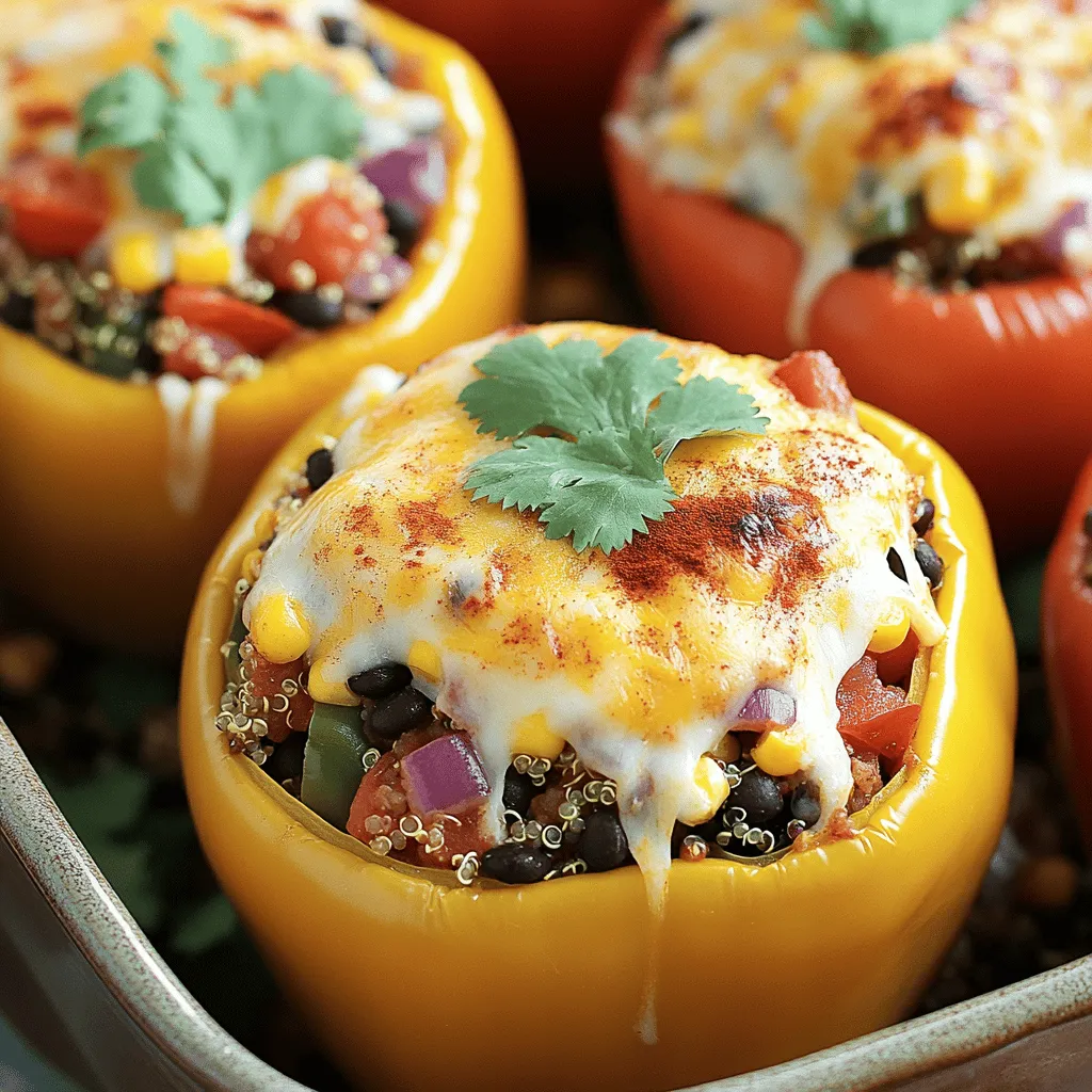 Hier ist die Liste der benötigten Zutaten für die schmackhaften Black Bean Stuffed Peppers. Diese Zutaten bringen Farbe und Geschmack auf den Teller. - 4 große Paprika (beliebige Farbe) - 1 Dose (425 g) schwarze Bohnen, gut abgespült und abgetropft - 1 Tasse gekochte Quinoa - 1 Tasse Maiskörner (frisch oder gefroren) - 1 Tasse gewürfelte Tomaten (aus der Dose oder frisch) - ½ Tasse gewürfelte rote Zwiebel - 1 Teelöffel Kreuzkümmel - 1 Teelöffel geräucherte Paprika - ½ Teelöffel Knoblauchpulver - ½ Teelöffel Chilipulver - Salz und Pfeffer nach Geschmack - 1 Tasse geriebener Käse (Cheddar oder Pepper Jack) - Frischer Koriander, gehackt (zum Garnieren) Diese Zutaten sind einfach zu finden und perfekt für das Rezept. Mit frischen Paprika und gesunden Zutaten wird dieses Gericht nicht nur lecker, sondern auch nahrhaft. Ich liebe die Kombination aus Bohnen, Quinoa und Gewürzen. Es ist eine tolle Möglichkeit, Gemüse und Proteine in einem Gericht zu vereinen. Für das vollständige Rezept, schauen Sie sich die [Full Recipe] an. Heize den Ofen auf 190°C vor. Du musst die Paprika vorbereiten. Schneide das obere Ende ab. Entferne die Kerne und die weißen Membranen. Achte darauf, die Paprika ganz zu lassen. Das gibt mehr Platz für die Füllung. In einer großen Schüssel vermenge die schwarzen Bohnen, die gekochte Quinoa, den Mais, die gewürfelten Tomaten und die gewürfelte rote Zwiebel. Füge den Kreuzkümmel, die geräucherte Paprika, das Knoblauchpulver und das Chilipulver hinzu. Würze das Ganze mit Salz und Pfeffer. Rühre alles gut um, bis die Mischung gleichmäßig verteilt ist. Jetzt fülle jede Paprika großzügig mit der Mischung. Setze die gefüllten Paprika aufrecht in eine Auflaufform. Falls nötig, füge etwas Wasser am Boden hinzu. Decke die Form mit Aluminiumfolie ab. Backe die Paprika für 30 Minuten. Entferne die Folie und streue den geriebenen Käse gleichmäßig auf die Paprika. Backe sie unbedeckt für weitere 10 bis 15 Minuten. Der Käse sollte schmelzen und sprudelnd sein. Nach dem Backen lasse die Paprika ein paar Minuten abkühlen. Garniere sie vor dem Servieren mit frisch gehacktem Koriander. Du wirst diese Schmackhaftigkeit lieben! Für die vollständige Rezeptur schaue dir die Full Recipe an. Die Wahl der richtigen Paprika ist wichtig. Verwenden Sie große, reife Paprika. Sie sollten fest und glänzend sein. Farben wie rot, gelb oder grün sind alle gut. Jede Farbe hat ihren eigenen Geschmack. Frische Zutaten sind immer besser. Sie haben mehr Geschmack und Nährstoffe. Wenn frische Paprika nicht verfügbar sind, können Sie gefrorene verwenden. Sie sind oft ebenso nahrhaft und praktisch. Um den Geschmack zu variieren, können Sie Gewürze ändern. Fügen Sie mehr Kreuzkümmel für einen würzigen Kick hinzu. Oder probieren Sie italienische Kräuter für einen anderen Geschmack. Zusätzliche Zutaten sind eine gute Idee. Fügen Sie Spinat oder Zucchini für mehr Nährstoffe hinzu. Diese Gemüse machen das Gericht noch gesünder und bunter. Die Garnitur macht viel aus! Verwenden Sie frischen Koriander für Farbe und Geschmack. Auch Avocadoscheiben passen gut dazu. Servieren Sie die gefüllten Paprika auf einem schönen Teller. Fügen Sie Reis oder einen frischen Salat als Beilage hinzu. Diese Kombination macht das Essen noch leckerer und ansprechender. {{image_4}} Für eine vegane Variante der gefüllten Paprika können Sie Käsealternativen verwenden. Es gibt viele pflanzliche Käsesorten, die gut schmelzen. Diese sind oft auf Nuss- oder Sojabasis. Sie können auch weitere pflanzliche Proteine hinzufügen, wie zum Beispiel Linsen oder Tofu. So bleibt das Gericht nahrhaft und lecker. Die Füllungen sind variabel. Statt Quinoa können Sie auch Reis verwenden. Brauner Reis gibt einen nussigen Geschmack. Hülsenfrüchte wie Kichererbsen sind ebenfalls eine tolle Wahl. Sie bringen mehr Textur. Fügen Sie zusätzlich Gemüse wie Spinat oder Zucchini hinzu. Das gibt mehr Farbe und Nährstoffe. Passen Sie die Füllung an die Jahreszeiten an. Im Herbst können Sie Kürbiswürfel hinzufügen. Der süße Geschmack ergänzt die Bohnen gut. Im Sommer sind Zucchini oder Paprika eine frische Ergänzung. Diese saisonalen Zutaten bringen mehr Geschmack und machen das Gericht lebendiger. Für das vollständige Rezept, schauen Sie sich die [Full Recipe] an. Um die Reste der Black Bean Stuffed Peppers frisch zu halten, lagern Sie sie im Kühlschrank. Packen Sie die gefüllten Paprika in einen luftdichten Behälter. So bleiben sie bis zu vier Tage haltbar. Lassen Sie die Paprika vor dem Kühlen auf Raumtemperatur abkühlen. Wenn Sie lange Freude an Ihren gefüllten Paprika haben möchten, frieren Sie sie ein. Wickeln Sie jede Paprika in Frischhaltefolie. Legen Sie sie dann in einen gefrierfesten Beutel. So halten sie bis zu drei Monate. Vergessen Sie nicht, das Datum auf den Beutel zu schreiben. Wie lange sind die gefüllten Paprika haltbar? Im Kühlschrank bleiben sie bis zu vier Tage frisch. Im Gefrierfach halten sie bis zu drei Monate. Achten Sie auf Anzeichen von Verderb. Wenn die Paprika matschig sind oder einen seltsamen Geruch haben, entsorgen Sie sie. Auch wenn die Füllung verfärbt ist, ist das ein Zeichen, dass sie nicht mehr gut sind. Um die gefüllten Paprika wieder aufzuwärmen, nutzen Sie den Backofen. Heizen Sie ihn auf 180°C vor. Stellen Sie die Paprika in eine Auflaufform und decken Sie sie mit Folie ab. So bleiben sie saftig. Backen Sie sie etwa 20 Minuten, bis sie heiß sind. Sie können die Paprika auch in der Mikrowelle erwärmen. Legen Sie sie auf einen mikrowellengeeigneten Teller und decken Sie sie ab. Erhitzen Sie sie in 1-Minuten-Intervallen, bis sie durchgewärmt sind. Die Mikrowelle ist schneller, kann aber die Paprika etwas weicher machen. Die Zubereitung von gefüllten Paprika dauert etwa 15 Minuten. Die Gesamtzeit, inklusive Backen, beträgt 55 Minuten. Du hast also in weniger als einer Stunde ein köstliches Gericht auf dem Tisch. Ja, du kannst die gefüllten Paprika im Voraus zubereiten. Bereite sie einfach bis zum Backen vor und lagere sie im Kühlschrank. Du kannst sie bis zu zwei Tage im Voraus füllen. Achte darauf, sie gut abzudecken, damit sie frisch bleiben. Ja, gefüllte Paprika sind sehr gesund. Sie enthalten viele Nährstoffe, wie Ballaststoffe, Vitamine und Mineralien. Die schwarzen Bohnen bieten viel Protein und sind eine großartige Quelle für Eisen. Diese Kombination macht das Gericht nahrhaft und sättigend. Um die gefüllten Paprika schärfer zu machen, füge einfach mehr Chilipulver hinzu. Du kannst auch frische Chilis oder Jalapeños in die Füllung geben. Eine Prise Cayennepfeffer kann auch einen schönen Kick geben. Experimentiere mit der Menge, um deinen Lieblingsgrad an Schärfe zu finden. Ja, schwarze Bohnen aus der Dose sind gesund. Sie sind reich an Ballaststoffen und Proteinen. Dosenbohnen sind auch praktisch, da sie sofort verwendbar sind. Achte darauf, eine Marke zu wählen, die keinen zusätzlichen Zucker oder Konservierungsstoffe enthält. So erhältst du die besten Nährstoffe für dein Gericht. Die gefüllten Paprika bieten eine einfache und schmackhafte Mahlzeit. Die Anleitung zeigt, wie man frische Paprika mit einer leckeren Mischung aus Quinoa und Bohnen füllt. Sie sind anpassbar und bieten viele gesunde Optionen. Denke daran, die Reste richtig zu lagern und die Haltbarkeit zu beachten. Probier auch verschiedene Variationen, um neue Geschmäcker zu entdecken. Dienstagsabendessen oder Partygerichte, diese gefüllten Paprika sind immer ein Hit! Nutritional, nährstoffreich und ganz einfach zuzubereiten.
