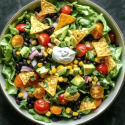 - 1 Dose schwarze Bohnen - 1 Dose Mais - 1 rote Paprika - 1 Tasse Kirschtomaten - 1 Avocado - 1 kleine rote Zwiebel - 1 Tasse Römersalat Für meinen veganen Taco-Salat wähle ich frische und bunte Zutaten. Die schwarzen Bohnen sind eine tolle Proteinquelle. Sie machen den Salat nicht nur nahrhaft, sondern auch sättigend. Der Mais bringt Süße und Farbe ins Spiel. Die rote Paprika fügt einen knackigen Biss hinzu, während die Kirschtomaten Frische und Saftigkeit bieten. Avocado sorgt für Cremigkeit und gesunde Fette. Die Zwiebel bringt eine leichte Schärfe, die den Geschmack hebt. Und der Römersalat ist perfekt, um alles zusammenzuhalten. - 1 Teelöffel gemahlener Kreuzkümmel - 1 Teelöffel Chili-Pulver - Salz und Pfeffer - 1 Limette - 1/4 Tasse frischer Koriander - 1 Tasse Tortilla-Chips - 1/4 Tasse vegane Sauerrahm (optional) Für den perfekten Geschmack mische ich Kreuzkümmel und Chili-Pulver. Diese Gewürze geben dem Salat eine warme Note. Salz und Pfeffer bringe ich nach Belieben hinzu. Die Limette sorgt für einen frischen, spritzigen Kick. Frischer Koriander bringt eine tolle Kräuternote. Tortilla-Chips sind der knusprige Spaßfaktor, den ich nicht missen möchte. Und wenn ich es cremig mag, füge ich vegane Sauerrahm hinzu. Wenn du die Zutaten nach dem Full Recipe zusammenfügst, wirst du einen bunten und köstlichen Salat genießen! Zuerst spüle die schwarzen Bohnen gut ab. Lass sie dann abtropfen. Nächster Schritt: den Mais abtropfen lassen. Jetzt ist es Zeit, das Gemüse vorzubereiten. Würfle die rote Paprika in kleine Stücke. Halbiere die Kirschtomaten. Schneide die Avocado in kleine Würfel. Hacke die rote Zwiebel fein. Schließlich schneide den Römersalat grob. Nimm eine große Schüssel. Gib die Bohnen, den Mais, die Paprika, die Kirschtomaten, die Avocado, die Zwiebel und den Römersalat hinein. Vermenge alles gut. Jetzt bereite das Dressing vor. In einer kleinen Schüssel vermischst du den Limettensaft mit Kreuzkümmel, Chili-Pulver, Salz und Pfeffer. Gieße das Dressing über den Salat. Mische alles vorsichtig, bis alles gut verteilt ist. Lass den Salat etwa 10 Minuten ruhen. So können die Aromen besser einwirken. Richte den Salat in Schalen an oder auf einer großen Platte. Garniere ihn mit Tortilla-Chips und frischem Koriander. Du kannst auch einen Klecks vegane Sauerrahm dazugeben. So wird der Salat noch leckerer. Probiere ihn und passe die Gewürze nach deinem Geschmack an. Für die vollständigen Zubereitungsschritte und Mengenangaben, schau dir das Full Recipe an. Um den Geschmack zu intensivieren, gebe etwas mehr Kreuzkümmel oder Chili-Pulver hinzu. Diese Gewürze bringen ein tolles Aroma. Probiere auch frische Kräuter wie Koriander. Sie geben dem Salat einen frischen Kick. Wenn du es schärfer magst, füge frische Jalapeños oder einen Spritzer scharfe Sauce hinzu. Diese Extras bringen mehr Leben in deinen Taco-Salat. Beliebte Alternativen sind schwarze Oliven, Mais oder sogar gebratene Zucchini. Diese Zutaten machen den Salat noch bunter. Du kannst auch saisonale Zutaten verwenden. Im Sommer sind frische Gurken oder Paprika toll. Im Herbst probiere geröstete Kürbiswürfel. Diese Variationen sorgen für spannende neue Geschmäcker. Präsentiere den Salat in einer großen Schüssel oder auf einem schönen Teller. Du kannst ihn auch in kleinen Schalen anrichten. Das sieht einladend aus und macht Spaß. Für kreative Ideen kannst du Tortilla-Chips in den Salat stecken. Das gibt Crunch und sieht toll aus. Perfekte Beilagen sind guacamole oder Salsa. Sie runden das Gericht ab und machen es noch leckerer. {{image_4}} Um mehr Nährstoffe hinzuzufügen, können Sie Quinoa oder Tofu verwenden. Quinoa ist leicht und hat viel Protein. Kochen Sie die Quinoa, bis sie weich ist, und mischen Sie sie in den Salat. Tofu ist eine weitere gute Wahl. Schneiden Sie ihn in Würfel und braten Sie ihn leicht an. Veganes Hackfleisch kann auch eine tolle Ergänzung sein. Es gibt viele Marken, die eine gute Textur und Geschmack bieten. Sie können es einfach in den Salat mischen und genießen. Das Dressing kann den Geschmack Ihres Salats stark verändern. Probieren Sie verschiedene Vinaigrettes aus. Ein einfaches Limetten-Dressing passt gut dazu. Sie können auch auf kalorienarme Alternativen zurückgreifen. Joghurt oder pflanzliche Joghurts können in Dressings verwendet werden. Diese Optionen machen Ihr Gericht leicht und gesund, ohne auf Geschmack zu verzichten. Wenn Sie Lust auf etwas anderes haben, machen Sie Ihren Taco-Salat als Wrap. Nehmen Sie eine Tortilla und füllen Sie sie mit dem Salat. Achten Sie darauf, die perfekte Tortilla auszuwählen. Vollkorn- oder Dinkel-Tortillas sind nahrhafte Optionen. Wickeln Sie die Tortilla gut ein, damit nichts herausfällt. Diese Version ist einfach zu essen und perfekt für unterwegs. Um Ihren veganen Taco-Salat frisch zu halten, verwenden Sie einen luftdichten Behälter. Achten Sie darauf, den Salat gut zu kühlen. Lagern Sie ihn im Kühlschrank. So bleibt er knackig und lecker. - Haltbarkeit des Salats: Im Kühlschrank bleibt der Salat bis zu drei Tage frisch. Nach drei Tagen verlieren die Zutaten ihre Frische. Meal Prepping macht das Kochen einfach und schnell. Um den Salat im Voraus vorzubereiten, schneiden Sie das Gemüse und lagern Sie es getrennt. So bleibt alles frisch und knackig. - So bereiten Sie den Salat im Voraus vor: Mischen Sie die Bohnen, den Mais und das Gemüse in einer großen Schüssel. Bereiten Sie das Dressing in einem separaten Behälter vor. - Portionsweise lagern: Füllen Sie den Salat in kleine Behälter. So haben Sie immer eine Portion bereit. Dies ist besonders praktisch für das Mittagessen oder Snacks. Ja, dieser Taco-Salat ist glutenfrei. Die Hauptzutaten sind schwarze Bohnen, Mais und frisches Gemüse. Diese Zutaten enthalten kein Gluten. Achte darauf, dass die Tortilla-Chips glutenfrei sind. Es gibt viele Marken, die das bieten. Du kannst auch selbst Tortillas aus Reis oder Mais herstellen. So bist du auf der sicheren Seite. Ja, dieser Salat ist vegan. Alle Zutaten sind pflanzlich. Verwende vegane Sauerrahm, wenn du eine cremige Note willst. Viele Marken bieten vegane Alternativen an. Du kannst auch Avocado oder Nusscreme als Alternative nutzen. Diese geben dem Salat einen tollen Geschmack. Du kannst den Salat bis zu drei Tage im Kühlschrank aufbewahren. Lagere ihn in einem luftdichten Behälter. Achte darauf, die Tortilla-Chips separat zu halten. So bleiben sie knusprig. Wenn du die Zutaten vorher mischst, werden sie weich. Mische sie erst kurz vor dem Essen. Wenn du keine Tortilla-Chips magst, probiere diese Alternativen: - Gehackte Nüsse für Crunch. - Knusprige Kichererbsen für Protein. - Gemüsesticks wie Karotten oder Sellerie. Diese Optionen sind gesund und lecker. Ja, der Salat ist kinderfreundlich. Du kannst die Gewürze anpassen, um es milder zu machen. Kinder mögen oft keine scharfen Speisen. Füge mehr frisches Gemüse hinzu, um es bunt zu machen. Du kannst auch die Tortilla-Chips klein schneiden. So wird es einfacher, für die Kleinen zu essen. Dieser Blogbeitrag hat gezeigt, wie man einen leckeren veganen Taco-Salat zubereitet. Die Hauptzutaten wie Bohnen, Mais, und frisches Gemüse machen ihn nahrhaft. Gewürze und Variationstips bringen Persönlichkeit in das Rezept. Lagern Sie Reste gut für spätere Snacks. Sehen Sie den Salat auch als Wrap oder probieren Sie andere Dressings. Mit diesen Tipps können Sie kreativ sein. Es macht Spaß, leckere und gesunde Gerichte zu machen, die jeder mag.