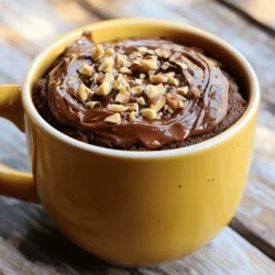 Um einen perfekten Schokoladen Haselnuss Tassenkuchen zu machen, brauchst du folgende Zutaten: - 4 Esslöffel Weizenmehl - 4 Esslöffel Kristallzucker - 2 Esslöffel ungesüßtes Kakaopulver - 1/8 Teelöffel Backpulver - 3 Esslöffel Milch - 2 Esslöffel Pflanzenöl - 1 Esslöffel Haselnusscreme (wie Nutella) - Eine Prise Salz - Optional: Gehackte Haselnüsse zum Garnieren Diese Zutaten sind einfach zu finden. Du hast wahrscheinlich die meisten schon zu Hause. Weizenmehl gibt dem Kuchen Struktur. Kristallzucker sorgt für die Süße. Ungesüßtes Kakaopulver bringt den Schokoladengeschmack. Backpulver hilft dem Kuchen beim Aufgehen. Milch und Pflanzenöl machen den Teig schön feucht. Die Haselnusscreme gibt dem Kuchen einen tollen Geschmack. Mit einer Prise Salz hebst du die Aromen hervor. Gehackte Haselnüsse als Topping machen den Kuchen noch leckerer und knuspriger. Wenn du alles hast, kannst du direkt mit dem Rezept beginnen. Für das vollständige Rezept schau dir die [Full Recipe] an. Zuerst mischst du die trockenen Zutaten. Nimm eine mikrowellengeeignete Tasse und füge hinzu: - 4 Esslöffel Weizenmehl - 4 Esslöffel Kristallzucker - 2 Esslöffel ungesüßtes Kakaopulver - 1/8 Teelöffel Backpulver - Eine Prise Salz Rühre kräftig, bis alles gut vermischt ist. Du willst keine Klümpchen. Jetzt kommen die flüssigen Zutaten. Gieße 3 Esslöffel Milch und 2 Esslöffel Pflanzenöl in die Mischung. Rühre vorsichtig, damit alles gut vermischt ist. Kratze auch die Ränder der Tasse ab. Der letzte Schritt im Vorbereitungsprozess ist die Haselnusscreme. Füge 1 Esslöffel hinzu und verwirre sie leicht in den Teig. Es ist wichtig, dass die Creme nicht ganz vermischt wird. Jetzt geht es an die Mikrowelle. Stelle die Tasse in die Mikrowelle und erhitze sie auf hoher Stufe. Die Garzeit beträgt etwa 1 Minute und 30 Sekunden. Überprüfe während des Garens, ob der Kuchen nicht überläuft. Mikrowellen können unterschiedlich sein, also sei vorsichtig. Nach dem Garen nimm die Tasse vorsichtig heraus. Sie wird heiß sein! Lass den Kuchen für etwa eine Minute abkühlen. Wenn du magst, kannst du ihn mit gehackten Haselnüssen oder mehr Haselnusscreme garnieren. So wird dein Schokoladen-Hazelnuss-Tassenkuchen noch besser. Für das komplette Rezept siehe den Abschnitt "Full Recipe". Um die beste Konsistenz für deinen Schokoladen Haselnuss Tassenkuchen zu bekommen, musst du den Teig richtig mischen. Achte darauf, dass du die trockenen Zutaten zuerst gut vermischt. Keine Klümpchen sind wichtig für eine gleichmäßige Textur. Vermeide häufige Fehler wie zu lange Rühren. Wenn der Teig zu lange gerührt wird, wird der Kuchen zäh. Mixe die flüssigen Zutaten sanft unter die trockenen. Du willst einen glatten, aber nicht übermischten Teig. Garniere deinen Tassenkuchen mit leckeren Toppings. Gehackte Haselnüsse sind eine tolle Wahl. Sie fügen Crunch und zusätzlichen Geschmack hinzu. Ein Klecks Haselnusscreme oben drauf macht ihn noch besser. Denk auch an Beilagen. Eine Kugel Vanilleeis passt gut dazu. Oder serviere ihn mit frischen Beeren für eine fruchtige Note. Das macht den Genuss noch spannender. Für die vollständige Anleitung kannst du die [Full Recipe] ansehen. {{image_4}} Wenn du Nüsse meiden möchtest, gibt es tolle Alternativen. Du kannst Erdnussbutter verwenden. Sie hat einen reichhaltigen, nussigen Geschmack und passt gut zu Schokolade. Wenn du eine nussfreie Haselnusscreme suchst, probiere Sonnenblumenbutter. Diese hat eine cremige Textur und einen milden Geschmack. Diese Optionen machen deinen Schokoladen-Hazelnuss-Tassenkuchen auch ohne Nüsse lecker. Lass uns etwas Spaß mit Geschmäckern haben! Du kannst Schokoladenstückchen hinzufügen. Das bringt mehr Schokolade und einen schönen Biss in den Kuchen. Dunkle Schokolade ist besonders gut. Du kannst auch mit Gewürzen experimentieren. Eine Prise Zimt oder eine Messerspitze Chili bringt eine spannende Note. Diese kleinen Änderungen machen deinen Tassenkuchen noch einzigartiger. Der Schokoladen-Hazelnuss-Tassenkuchen hat viele Möglichkeiten! Du kannst kreativ sein und neue Kombinationen entdecken. Probiere diese Ideen und finde deinen Favoriten! Für das vollständige Rezept, schau dir den Full Recipe an. Um deinen Schokoladen Haselnuss Tassenkuchen frisch zu halten, ist die richtige Lagerung wichtig. Stelle sicher, dass der Kuchen vollständig abgekühlt ist, bevor du ihn lagerst. Du kannst ihn in einem luftdichten Behälter aufbewahren. So bleibt er weich und lecker. Wenn du einen Rest hast, kannst du ihn auch in der Mikrowelle aufbewahren. Das macht das Aufwärmen einfach. Decke die Tasse leicht mit einem feuchten Papiertuch ab, um ein Austrocknen zu verhindern. Die Haltbarkeit deines Schokoladen Haselnuss Tassenkuchens beträgt etwa 2 Tage im Kühlschrank. Du kannst ihn auch einfrieren, falls du ihn länger aufbewahren möchtest. In der Gefriertruhe hält er sich bis zu einem Monat. Um den Kuchen aufzutauen, lasse ihn einfach für einige Minuten bei Raumtemperatur stehen. Du kannst ihn auch kurz in die Mikrowelle geben, um ihn wieder warm zu machen. So schmeckt er fast wie frisch gebacken! Für die vollständige Anleitung, einschließlich der Zutaten und Zubereitung, schaue dir das [Full Recipe] an. Die Zubereitung dauert nur 5 Minuten. Die Garzeit in der Mikrowelle beträgt etwa 1 Minute und 30 Sekunden. Das macht diesen Kuchen schnell und einfach. In nur wenigen Minuten hast du ein warmes, schokoladiges Dessert. Es ist perfekt für einen schnellen Snack oder wenn du Lust auf etwas Süßes hast. Ja, du kannst diesen Kuchen auch im Ofen backen. Heize den Ofen auf 180 Grad Celsius vor. Fülle den Teig in eine kleine Auflaufform. Backe den Kuchen für etwa 10 bis 15 Minuten. Prüfe mit einem Zahnstocher, ob er fertig ist. Wenn der Zahnstocher sauber herauskommt, ist der Kuchen bereit. Der Ofen gibt dem Kuchen eine andere Textur und kann sehr lecker sein. Wenn du keine Haselnusscreme hast, gibt es tolle Alternativen. Du kannst Erdnussbutter oder Mandelbutter verwenden. Auch Schokoladensauce funktioniert gut. Diese Optionen bringen einen anderen Geschmack, aber sie sind ebenso köstlich. Experimentiere mit verschiedenen Nusscremes, um deinen eigenen Favoriten zu finden. Wir haben die wichtigsten Zutaten und Schritte für deinen Schokoladen-Hazelnuss-Tassenkuchen besprochen. Mit einer einfachen Anleitung und hilfreichen Tipps gelingt dir das Rezept sicher. Du kannst auch kreativ werden und verschiedene Variationen ausprobieren. Denk daran, den Kuchen richtig zu lagern und Reste clever aufzubewahren. Probiere es aus und genieße deine selbstgemachte Delikatesse!