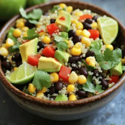 - 1 Tasse Quinoa, gut abgespült - 1 Tasse schwarze Bohnen, abgetropft und abgespült - 1 Tasse Mais (frisch oder tiefgefroren) Diese Zutaten sind die Basis für den Salat. Quinoa ist eine großartige Proteinquelle. Schwarze Bohnen bringen Ballaststoffe und Geschmack. Mais fügt Süße und Farbe hinzu. - 1 rote Paprika, gewürfelt - 1 kleine rote Zwiebel, fein gehackt - 1 Avocado, gewürfelt Die rote Paprika gibt eine knackige Textur. Rote Zwiebel fügt einen scharfen Kick hinzu. Die Avocado macht den Salat cremig und reichhaltig. - Saft von 1 Limette - 3 Esslöffel Olivenöl - 1 Teelöffel Kreuzkümmel - 1/2 Teelöffel geräuchertes Paprikapulver - Salz und Pfeffer nach Geschmack Das Dressing bringt alle Aromen zusammen. Limettensaft sorgt für Frische. Olivenöl macht es glatt und lecker. Gewürze geben dem Salat Tiefe und Charakter. Für das vollständige Rezept schauen Sie sich das [Full Recipe] an. - Zuerst spülen Sie die Quinoa gut ab. Das entfernt Bitterstoffe. - Kochen Sie die Quinoa in Gemüsebrühe. Mischen Sie eine Tasse Quinoa mit zwei Tassen Brühe. Bringen Sie es zum Kochen. - Reduzieren Sie die Hitze und decken Sie den Topf ab. Lassen Sie die Quinoa 15 Minuten köcheln. Sie sollte fluffig sein und die Flüssigkeit aufnehmen. - Nehmen Sie den Topf vom Herd und lassen Sie die Quinoa abkühlen. - Vermengen Sie die schwarzen Bohnen, den Mais, die gewürfelte rote Paprika und die rote Zwiebel in einer großen Schüssel. - Würfeln Sie die Avocado vorsichtig. Fügen Sie sie zur Gemüsemischung hinzu. Diese Zutaten bringen frische Aromen und Farben in den Salat. - Mischen Sie in einer separaten Schüssel den Limettensaft, das Olivenöl, den Kreuzkümmel und das geräucherte Paprikapulver. Fügen Sie Salz und Pfeffer nach Geschmack hinzu. - Gießen Sie das Dressing über die Quinoa-Mischung. Vermengen Sie alles vorsichtig, bis es gut durchmischt ist. - Zum Schluss heben Sie den gehackten Koriander unter. So bekommt der Salat einen frischen Kick. Für das vollständige Rezept schauen Sie sich bitte [Full Recipe] an. Um die perfekte Quinoa zu machen, achte auf zwei Dinge: Garzeit und Wasserverhältnis. Verwende eine Tasse Quinoa und zwei Tassen Gemüsebrühe oder Wasser. Das gibt dir die beste Textur. Wenn die Quinoa fertig ist, lass sie kurz ruhen. Nimm dann eine Gabel und lockere die Quinoa auf. So bleibt sie fluffig. Du kannst deinen Salat ganz nach Saison anpassen. Im Sommer sind frische Tomaten oder Gurken toll. Im Winter schmecken geröstete Süßkartoffeln gut. Wenn du eine vegane oder glutenfreie Option möchtest, ist Quinoa perfekt. Du kannst auch Tofu oder Tempeh für zusätzlichen Protein hinzufügen. So bleibt alles gesund und lecker. Für eine ansprechende Präsentation serviere den Salat in einer großen Schüssel. Füge Limettenspalten zur Dekoration hinzu. Das sieht toll aus und gibt extra Geschmack. Garnieren kannst du auch mit frischem Koriander und einem Hauch geräuchertem Paprikapulver. Das macht den Salat noch attraktiver. Du kannst ihn auch mit Tortilla-Chips servieren. So wird es knusprig und macht Spaß! {{image_4}} Eine gute Möglichkeit, den Southwest Quinoa Salad aufzuwerten, ist, zusätzliche Proteinquellen hinzuzufügen. Sie können zum Beispiel Hähnchen verwenden. Gegrilltes oder gebratenes Hähnchen passt hervorragend. Schneiden Sie es in kleine Stücke und mischen Sie es unter den Salat. Garnelen sind eine weitere tolle Wahl. Sie bringen einen feinen Geschmack und eine zarte Textur in den Salat. Einfach die Garnelen anbraten oder grillen und dann dazugeben. Beide Optionen machen den Salat nahrhafter. Für eine vegane Variante können Sie Tofu oder Tempeh hinzufügen. Tofu ist leicht und nimmt die Aromen gut auf. Schneiden Sie den Tofu in Würfel, braten Sie ihn an und mischen Sie ihn dann unter den Salat. Tempeh hat einen nussigen Geschmack und viel Protein. Es ist eine gute Wahl für Veganer. Schneiden Sie es in kleine Stücke und braten Sie es an. Fügen Sie es dann zu Ihrem Salat hinzu. Beide Optionen machen den Salat nahrhaft und lecker. Sie können auch andere Gemüse in Ihren Salat einfügen. Avocado ist eine tolle Zutat, aber Sie können auch Gurken verwenden. Gurken geben eine frische Note und sind knackig. Schneiden Sie sie einfach in kleine Stücke und mischen Sie sie unter den Salat. Darüber hinaus können Sie weitere Hülsenfrüchte hinzufügen. Kichererbsen oder Linsen passen gut zu Quinoa. Sie bringen zusätzlichen Geschmack und Nährstoffe. Mischen Sie sie einfach mit den anderen Zutaten. Für das vollständige Rezept schauen Sie sich den Full Recipe an. Der Southwest Quinoa Salad bleibt frisch für bis zu fünf Tage im Kühlschrank. Stelle sicher, dass du ihn in einem luftdichten Behälter aufbewahrst. So bleibt der Salat knackig und lecker. Wenn du ihn aufbewahrst, achte darauf, dass die Avocado nicht braun wird. Du kannst etwas Limettensaft darüber geben, um dies zu verhindern. Ja, du kannst Quinoa einfrieren. Koche die Quinoa und lass sie abkühlen. Dann fülle sie in einen gefrierfesten Beutel. Drücke die Luft heraus und verschließe den Beutel gut. Zum Aufwärmen, tau die Quinoa im Kühlschrank über Nacht auf. Danach kannst du sie in der Mikrowelle oder in einem Topf erwärmen. So bleibt der Geschmack erhalten. Für Meal Prepping mache den Salat in größeren Mengen. Koche die Quinoa und bereite das Gemüse vor. Fülle dann einzelne Portionen in Behälter. So hast du für die Woche gesunde Mahlzeiten bereit. Achte darauf, das Dressing separat zu lagern. So bleibt der Salat frisch und knackig. Wenn du bereit bist zu essen, vermische einfach alles. Du kannst das komplette Rezept hier finden: [Full Recipe]. Du kannst den Southwest Quinoa Salad bis zu fünf Tage im Kühlschrank aufbewahren. Achte darauf, dass du ihn in einem luftdichten Behälter lagerst. So bleibt er frisch und lecker. Wenn du ihn länger aufbewahren willst, friere ihn ein. Die Konsistenz kann sich jedoch leicht ändern. Ja, du kannst Quinoa im Voraus zubereiten. Koche sie einfach und lasse sie abkühlen. Bewahre die Quinoa dann in einem Behälter im Kühlschrank auf. Du kannst sie bis zu vier Tage lang aufbewahren. So sparst du Zeit, wenn du den Salat zubereitest. Es ist eine tolle Lösung für Meal Prep! Zu diesem Salat passen viele Dressings. Ein einfaches Limetten-Dressing ist perfekt. Du kannst auch ein würziges Avocado-Dressing verwenden. Für einen cremigen Geschmack ist ein Joghurt-Dressing auch gut. Experimentiere mit verschiedenen Dressings, um deinen Lieblingsgeschmack zu finden! Der Southwest Quinoa Salad ist sehr gesund. Quinoa ist eine großartige Quelle für Protein und Ballaststoffe. Die schwarzen Bohnen liefern zusätzliche Proteine. Das Gemüse bringt wichtige Vitamine und Mineralstoffe. Im Vergleich zu anderen Salaten hat dieser Salat mehr Nährstoffe. Das macht ihn zu einer tollen Wahl für eine gesunde Ernährung. Der Southwest Quinoa Salat bietet viele gesunde Zutaten und einfache Schritte. Wir haben die Hauptzutaten wie Quinoa, schwarze Bohnen und Mais besprochen. Das Dressing aus Limettensaft und Olivenöl bringt zusätzlichen Geschmack. Achte darauf, die Quinoa perfekt zuzubereiten und saisonale Zutaten zu nutzen. Variiere die Rezeptur nach deinem Geschmack. Mit diesen Tipps kannst du einen leckeren und nahrhaften Salat genießen. Probiere es aus, vielleicht wird es dein neues Lieblingsgericht!
