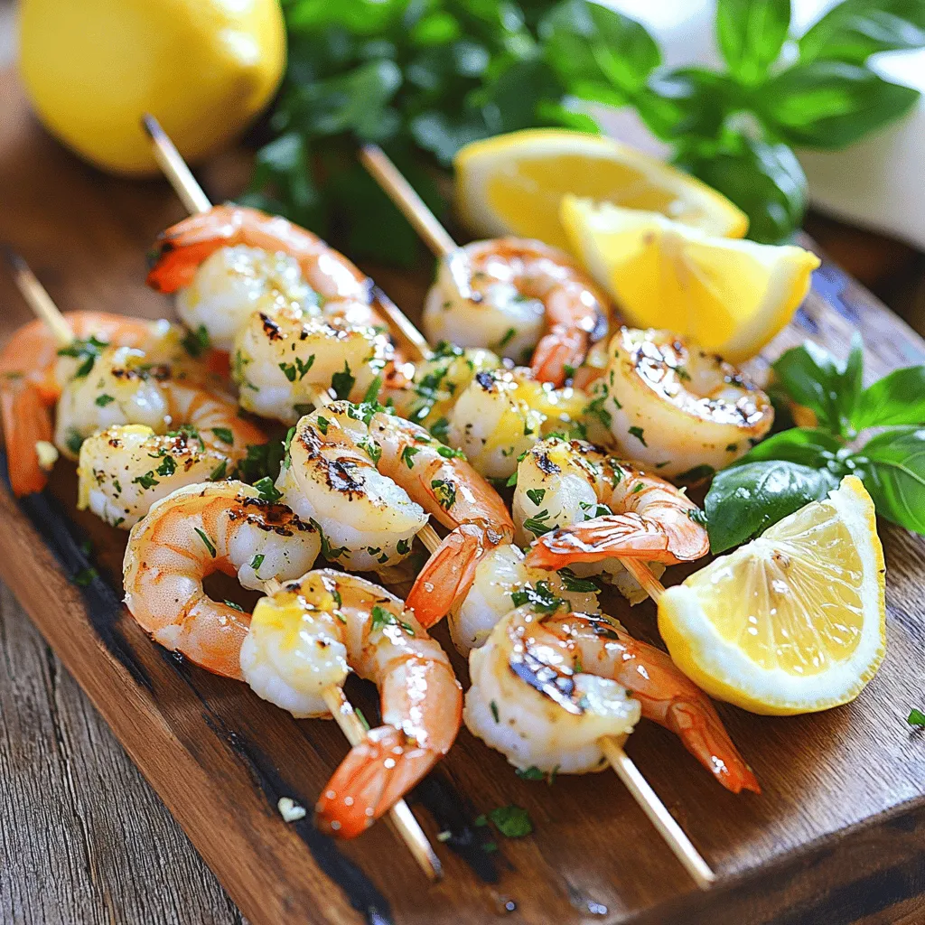 Für dieses Rezept benötigst du folgende Zutaten: - 450 g große Garnelen, geschält und entdarmt - 2 Esslöffel Olivenöl - 2 Esslöffel frischer Zitronensaft - Schale von 1 Zitrone (abgerieben) - 3 Knoblauchzehen, fein gehackt - 1 Esslöffel frische Petersilie, gehackt - 1 Esslöffel frisches Basilikum, gehackt - 1 Teelöffel getrockneter Oregano - Salz und Pfeffer nach Geschmack - Zitronenschnitze und frische Kräuter zum Garnieren Wähle frische, große Garnelen für die besten Ergebnisse. Die Garnelen sollten fest und glänzend sein. Achte darauf, dass sie gut riechen. Für die Kräuter sind frische Varianten ideal. Petersilie und Basilikum bringen lebendige Aromen. Du kannst auch andere Kräuter wie Thymian oder Koriander verwenden, wenn du möchtest. - Garnelen: Kaufe sie am besten beim Fischhändler. Frage nach der Frische. - Zitronen: Wähle saftige, feste Zitronen. Sie sollten eine glänzende Schale haben. - Öl: Nimm hochwertiges Olivenöl. Es macht den Geschmack reichhaltiger. - Knoblauch: Frischer Knoblauch hat den besten Geschmack. Vermeide bereits geschälten Knoblauch. Wenn du die besten Zutaten wählst, wird dein Gericht noch besser. Probiere es aus und genieße die Aromen! Du findest das vollständige Rezept [hier](Full Recipe). Um die Garnelen richtig zu marinieren, nimm eine große Schüssel. Gib das Olivenöl, den Zitronensaft und die Zitronenschale hinein. Dann füge den gehackten Knoblauch, die Petersilie, das Basilikum und den Oregano hinzu. Jetzt würze alles mit Salz und Pfeffer. Vermische alle Zutaten gut. Diese Marinade macht die Garnelen frisch und lecker. Lasse die Garnelen mindestens 30 Minuten im Kühlschrank marinieren. Du kannst sie auch bis zu 2 Stunden marinieren, um mehr Geschmack zu bekommen. Nimm die marinierten Garnelen aus der Schüssel. Wenn du Holzspieße verwendest, lege sie vorher ins Wasser. So brennen sie nicht. Stecke etwa 5-6 Garnelen auf jeden Spieß. Achte darauf, etwas Platz zwischen den Garnelen zu lassen. So garen sie gleichmäßig. Heize deinen Grill auf mittelhohe Temperatur vor. Lege die Spieße auf den Grill. Grille sie 2-3 Minuten auf jeder Seite. Die Garnelen sind fertig, wenn sie undurchsichtig und fest sind. Achte darauf, sie nicht zu lange zu grillen. So bleiben sie saftig. Nach dem Grillen lasse die Spieße eine Minute ruhen. Serviere die Garnelenspieße auf einem schönen Teller. Garniere sie mit Zitronenschnitzen und frischen Kräutern. Für das vollständige Rezept, schau dir den Full Recipe an. Die ideale Temperatur zum Grillen von Garnelen liegt zwischen 180 und 200 Grad Celsius. Bei dieser Hitze garen die Garnelen schnell und bleiben saftig. Wenn du die Temperatur zu niedrig wählst, können die Garnelen zäh und gummiartig werden. Ein heißer Grill sorgt dafür, dass die Außenseite schnell bräunt, während das Innere zart bleibt. Ein häufiger Fehler ist, die Garnelen zu lange zu grillen. Garnelen sind schnell gar. Grill sie nur 2 bis 3 Minuten pro Seite. Überprüfe sie, wenn sie undurchsichtig werden. Ein weiterer Fehler ist, die Spieße zu überladen. Lass Platz zwischen den Garnelen, damit die Hitze zirkulieren kann. Außerdem, vergiss nicht, die Holzspieße vorher einzuweichen, um ein Anbrennen zu verhindern. Um deiner Marinade mehr Tiefe zu verleihen, kannst du verschiedene Kräuter und Gewürze ausprobieren. Füge zum Beispiel frische Minze oder Koriander hinzu. Ein Hauch von Honig kann für eine süßere Note sorgen. Experimentiere auch mit verschiedenen Zitrusfrüchten, wie Limette oder Orange, für einen frischen Twist. Diese kleinen Änderungen können den Geschmack deiner Zitronen-Kräuter Gegrillte Garnelenspieße auf ein neues Level heben. Probier die verschiedenen Optionen aus und finde deine Lieblingskombination! Für das komplette Rezept, schau dir die Anleitung an: [Full Recipe]. {{image_4}} Ich liebe es, diese Garnelenspieße mit buntem Gemüse zu kombinieren. Gemüse bringt Farbe und zusätzliche Nährstoffe in dein Gericht. Du kannst Paprika, Zucchini oder rote Zwiebeln verwenden. Schneide das Gemüse in Stücke, die ähnlich groß wie die Garnelen sind. Stecke sie abwechselnd auf die Spieße. So erhältst du eine köstliche Kombination aus Aromen und Texturen. Die Garnelenspieße schmecken großartig mit vielen Beilagen. Ein frischer Salat passt super dazu. Du kannst auch Reis oder Quinoa servieren. Für Dips empfehle ich eine einfache Knoblauch-Joghurt-Sauce. Sie ist leicht und erfrischend. Ein pikantes Pesto ergänzt die Garnelen perfekt. Experimentiere mit verschiedenen Beilagen, um deinen Geschmack zu treffen. Die Marinade ist der Schlüssel zu leckeren Garnelen. Du kannst sie nach deinem Geschmack anpassen. Füge etwas Honig für Süße hinzu. Ein Spritzer Sojasauce bringt Umami. Für einen scharfen Kick probiere Chili-Flocken oder frischen Ingwer. Du kannst auch andere Kräuter verwenden, wie Thymian oder Koriander. So machst du das Rezept ganz persönlich und einzigartig. Für das vollständige Rezept schau dir die Anleitung für die Zitronen-Kräuter Gegrillte Garnelenspieße an. Wenn du Garnelenspieße übrig hast, lagere sie in einem luftdichten Behälter. Stelle sicher, dass sie gut abgekühlt sind. Du kannst sie bis zu drei Tage im Kühlschrank aufbewahren. So bleiben sie frisch und lecker. Achte darauf, die Spieße nicht in der Marinade zu lassen. Das kann die Garnelen matschig machen. Möchtest du die marinierten Garnelen einfrieren? Das ist einfach! Lege die Garnelen in einen gefrierfesten Beutel. Entferne die Luft, bevor du den Beutel schließt. So bleiben die Garnelen bis zu drei Monate frisch. Wenn du bereit bist, sie zu verwenden, tau sie einfach im Kühlschrank über Nacht auf. Um die Garnelenspieße wieder aufzuwärmen, kannst du eine Pfanne oder einen Grill verwenden. Erhitze die Pfanne auf mittlerer Hitze. Lege die Spieße vorsichtig hinein und erhitze sie für etwa 2-3 Minuten auf jeder Seite. Alternativ kannst du die Spieße auch im Ofen auf 180 Grad Celsius für 5-10 Minuten erwärmen. Achte darauf, sie nicht zu lange zu erhitzen, damit sie saftig bleiben. Für das beste Ergebnis serviere die Spieße sofort nach dem Erwärmen. Wenn du das Rezept ausprobieren möchtest, schau dir die [Full Recipe] an! Die Garnelen sollten mindestens 30 Minuten mariniert werden. Wenn du mehr Geschmack möchtest, lasse sie bis zu 2 Stunden im Kühlschrank. Die Marinade aus Zitronensaft und Kräutern zieht gut in die Garnelen ein. So wird jeder Biss saftig und aromatisch. Ja, du kannst die Garnelenspieße auch im Ofen zubereiten. Heize deinen Ofen auf 200 Grad Celsius vor. Lege die Spieße auf ein Backblech und grille sie etwa 8-10 Minuten. Drehe sie einmal während des Garens um. So bleiben sie zart und lecker. Diese Garnelenspieße passen gut zu vielen Beilagen. Ein frischer Salat mit knackigem Gemüse ist ideal. Auch Reis oder Quinoa sind tolle Optionen. Du kannst sie mit einer Zitronen-Kräuter-Sauce servieren, um den Geschmack zu verstärken. Besuche den [Full Recipe] für weitere Inspiration. In diesem Artikel habe ich die Hauptzutaten für die perfekten Zitronen-Kräuter Garnelenspieße besprochen. Du hast gelernt, wie man die Garnelen auswählt, die Marinade zubereitet und die Spieße grillt. Wir habe wichtige Tipps zur Grilltemperatur und Fehlervermeidung geteilt. Auch Variationen und Lagerungshinweise waren enthalten. Zusammenfassend kann ich sagen, dass diese Spieße nicht nur lecker sind, sondern auch vielseitig. Experimentiere mit verschiedenen Zutaten und genieße jedes Mal neue Geschmackserlebnisse.