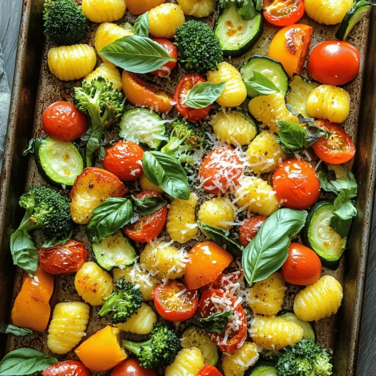 - 450 g Gnocchi (gekauft oder selbstgemacht) - 240 ml Kirschtomaten, halbiert - 1 Zucchini, in Halbmonde geschnitten - 1 Paprika (rot oder gelb), gewürfelt - 240 ml Brokkoli-Röschen Für dieses Gericht sind die Gnocchi die Basis. Du kannst sie im Laden kaufen oder selbst machen. Selbstgemachte Gnocchi bringen einen besonderen Geschmack. Das saisonale Gemüse macht das Gericht frisch. Ich empfehle Kirschtomaten, Zucchini, Paprika und Brokkoli. Diese Zutaten passen gut zusammen. Sie bieten Farbe und Nährstoffe. - 30 ml Olivenöl - 2 Knoblauchzehen, fein gehackt - 1 Teelöffel italienische Gewürzmischung Olivenöl ist wichtig für den Geschmack. Es hilft, die Gnocchi und das Gemüse schön zu bräunen. Der Knoblauch verleiht einem tollen Aroma. Die italienische Gewürzmischung bringt die Aromen zusammen. Du kannst auch Salz und Pfeffer nach Geschmack hinzufügen. Diese Gewürze machen das Gericht würziger und lebendiger. - 30 g geriebener Parmesan - Frische Basilikumblätter zur Garnitur Parmesan bringt eine cremige Note ins Spiel. Er schmilzt gut und macht alles köstlicher. Frische Basilikumblätter sind perfekt zum Garnieren. Sie bringen Frische und Farbe auf den Teller. Du kannst sie auch weglassen, wenn du magst. Das Gericht bleibt auch ohne sie lecker. Für das vollständige Rezept schaue dir die Anleitung hier an: [Full Recipe]. Heize deinen Ofen auf 220°C vor. Das sorgt für gleichmäßiges Garen. Nimm ein großes Backblech und lege es bereit. Du kannst es mit etwas Öl einfetten, damit die Gnocchi nicht kleben bleiben. Gib die Gnocchi in die Mitte des Backblechs. Füge die Kirschtomaten, Zucchini, Paprika und Brokkoli hinzu. Verteile alles gleichmäßig. So garen die Zutaten schön zusammen. Diese Mischung bringt viele Farben und Nährstoffe auf deinen Teller. Träufle das Olivenöl über die Gnocchi und das Gemüse. Achte darauf, dass alles gut benetzt ist. Füge den gehackten Knoblauch, die italienische Gewürzmischung, Salz und Pfeffer hinzu. Mische alles gut durch. So nehmen die Gnocchi und das Gemüse den Geschmack auf. Röste alles im Ofen für 20 bis 25 Minuten. Rühre nach der Hälfte der Zeit um. So wird alles gleichmäßig goldbraun und lecker. Wenn du magst, streue den geriebenen Parmesan darüber, bevor du servierst. Frische Basilikumblätter machen das Gericht perfekt. Du findest das vollständige Rezept in der Übersicht. Beim Gnocchi-Kauf achte auf Qualität. Frische Gnocchi sind oft besser als getrocknete. Du kannst auch selbst welche machen, wenn du mehr Zeit hast. Achte darauf, die Gnocchi nicht zu lange zu kochen. Sie sollten weich, aber fest bleiben. Lass sie nach dem Kochen kurz abkühlen, bevor du sie verwendest. So bleiben sie besser in Form. Um gleichmäßiges Garen zu erreichen, verteile die Gnocchi und das Gemüse auf dem Blech. Lass genug Platz zwischen den Stücken. So kann die Hitze gut zirkulieren. Rühre die Mischung nach der Hälfte der Garzeit um. So bräunen sie gleichmäßig und bekommen eine schöne Textur. Wenn du sie zu dicht packst, dampfen sie anstatt zu rösten. Die Präsentation ist wichtig! Du kannst das Gericht direkt vom Blech servieren für einen rustikalen Look. Alternativ kannst du es auf eine große Servierplatte übertragen. Träufle ein wenig extra Olivenöl darüber. Streue rote Pfefferflocken für mehr Geschmack. Vergiss nicht, die frischen Basilikumblätter zum Garnieren zu verwenden. Sie machen das Gericht nicht nur hübsch, sondern bringen auch frischen Geschmack. {{image_4}} Du kannst saisonales Gemüse leicht austauschen oder hinzufügen. Im Frühling eignen sich Spargel oder Erbsen. Im Herbst sind Kürbis und Karotten großartig. Wähle Gemüse, das dir gefällt. Der Geschmack wird dadurch noch besser. Für mehr Nährstoffe kannst du Gnocchi mit Hähnchen oder Tofu kombinieren. Hähnchenbrust gibt dem Gericht eine tolle Textur. Tofu ist eine gute Option für Vegetarier. Beide Optionen passen gut zu den Aromen der Gnocchi. Wenn du vegan kochen möchtest, wähle glutenfreie Gnocchi und veganen Käse. Es gibt viele leckere Alternativen zu Käse. Diese machen dein Gericht nicht nur schmackhaft, sondern auch gesund. Probiere verschiedene Marken aus, um deinen Favoriten zu finden. Du kannst auch frische Kräuter für zusätzlichen Geschmack hinzufügen. Für die vollständige Zubereitung schaue dir das [Full Recipe] an. Du kannst übrig gebliebene Gnocchi Primavera einfach aufbewahren. Lass das Gericht zuerst auf Raumtemperatur abkühlen. Danach füllst du die Gnocchi in einen luftdichten Behälter. So bleiben sie frisch. Im Kühlschrank halten sie sich etwa drei Tage. Achte darauf, das Gericht vor dem Schließen gut abzudecken. Das schützt es vor Gerüchen. Um die Gnocchi Primavera ohne Geschmacksverlust wieder warm zu machen, gibt es einen einfachen Trick. Nimm eine Pfanne und füge etwas Wasser oder Olivenöl hinzu. Erwärme die Gnocchi bei mittlerer Hitze. Rühre die Mischung regelmäßig um. So bleibt das Gericht saftig und lecker. Du kannst auch die Mikrowelle verwenden. Stelle sie auf mittlere Leistung und erwärme es in Intervallen von 30 Sekunden. Wenn du das Gericht für später aufbewahren möchtest, kannst du es einfrieren. Teile die Gnocchi Primavera in Portionen auf. Verwende gefriergeeignete Behälter oder Beutel. Achte darauf, so viel Luft wie möglich herauszudrücken. Im Gefrierschrank hält sich das Gericht bis zu drei Monate. Zum Auftauen legst du es einfach über Nacht in den Kühlschrank. Danach kannst du es wie gewohnt wieder aufwärmen. Für das vollständige Rezept, schau dir die [Full Recipe] an. Die Zubereitung dauert nur 10 Minuten. Die Kochzeit beträgt etwa 20 bis 25 Minuten. Insgesamt bist du also in 35 Minuten fertig. Das ist eine schnelle Option für ein leckeres Abendessen. Ja, du kannst die Gnocchi und das Gemüse im Voraus vorbereiten. Mische alles und lege es in den Kühlschrank. Du kannst das Gericht bis zu zwei Tage vorher machen. Am Tag des Servierens einfach rösten. So sparst du Zeit. Gnocchi Primavera passt gut zu verschiedenen Beilagen. Hier sind einige Vorschläge: - Ein frischer grüner Salat - Knoblauchbrot - Geröstetes Gemüse - Eine einfache Gemüsesuppe Diese Beilagen ergänzen das Gericht schön. Ja, dieses Rezept ist gesund. Gnocchi enthalten Kohlenhydrate und Energie. Das Gemüse bietet viele Vitamine und Ballaststoffe. Zum Beispiel: - Kirschtomaten sind reich an Antioxidantien. - Zucchini hat wenig Kalorien und viele Nährstoffe. - Brokkoli stärkt das Immunsystem. Diese Kombination macht das Gericht nahrhaft. Für dieses Rezept sind frische Gnocchi ideal. Sie haben eine weiche Textur und einen tollen Geschmack. Du kannst auch gefrorene Gnocchi verwenden. Achte darauf, sie gut zu kochen. Vermeide Gnocchi aus Hartweizen, da sie härter werden. Experimentiere mit selbstgemachten Gnocchi für einen besonderen Genuss. Wenn du mehr über die Zubereitung erfahren möchtest, schau dir das Full Recipe an. Dieses Rezept für Sheet Pan Gnocchi Primavera ist einfach und lecker. Wir haben die besten Zutaten gewählt: Gnocchi, frisches Gemüse und italienische Gewürze. Die Zubereitung ist schnell und macht viel Spaß. Tipp: Experimentiere mit verschiedenen Gemüse- und Proteinoptionen, um das Gericht anzupassen. Die Reste sind leicht zu lagern und schmecken beim Aufwärmen immer noch gut. Probiere es aus und genieße die Vielfalt!