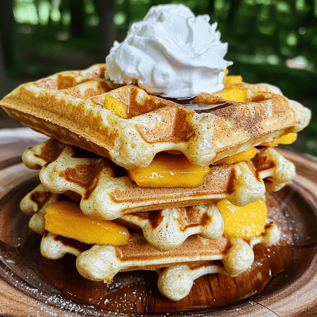 Für die Pfirsich-Cobbler-Waffeln brauchen Sie: - 1 ½ Tassen Weizenmehl - 2 Esslöffel Zucker - 1 Esslöffel Backpulver - ½ Teelöffel Salz - 1 Tasse Buttermilch - 2 große Eier - ½ Tasse ungesalzene Butter, geschmolzen - 1 Teelöffel Vanilleextrakt - 2 Tassen frische Pfirsiche, geschält und gewürfelt - 1 Teelöffel Zimt - ½ Teelöffel Muskatnuss - Schlagsahne oder Vanilleeis zum Servieren (optional) Diese Zutaten machen die Waffeln lecker und saftig. Die Kombination aus Pfirsichen und Gewürzen bringt viel Geschmack. Um die Waffeln zuzubereiten, benötigen Sie: - Ein Waffeleisen - Zwei große Schüsseln - Einen Schneebesen - Einen Handmixer (optional) - Einen Messbecher - Esslöffel und Teelöffel zum Abmessen Diese Utensilien helfen Ihnen, die Waffeln einfach zu machen. Ein gutes Waffeleisen sorgt für knusprige Waffeln. Wählen Sie die besten Pfirsiche für das Rezept. Achten Sie auf: - Reife: Pfirsiche sollten weich und aromatisch sein. - Farbe: Achten Sie auf eine schöne, goldene Farbe. - Druck: Drücken Sie leicht drauf; sie sollten leicht nachgeben. Frische Pfirsiche geben den Waffeln den besten Geschmack. Wenn Sie diese Tipps beachten, wird Ihr Gericht noch besser. Für das vollständige Rezept schauen Sie sich den Full Recipe-Abschnitt an. Zuerst schalte dein Waffeleisen ein. Lass es vorheizen, während du den Teig machst. Das sorgt dafür, dass deine Waffeln gleichmäßig garen. In eine große Schüssel gibst du: - 1 ½ Tassen Weizenmehl - 2 Esslöffel Zucker - 1 Esslöffel Backpulver - ½ Teelöffel Salz Mische diese Zutaten gut mit einem Schneebesen. Achte darauf, dass sie gut kombiniert sind, um Klumpen zu vermeiden. In einer anderen Schüssel vermischst du: - 1 Tasse Buttermilch - 2 große Eier - ½ Tasse geschmolzene Butter - 1 Teelöffel Vanilleextrakt Verquirle alles mit einem Handmixer oder Schneebesen. Die Mischung sollte glatt sein, ohne Klumpen. Gieße die nassen Zutaten in die Schüssel mit den trockenen Zutaten. Rühre sanft, bis alles gerade so vermischt ist. Ein paar Klümpchen sind in Ordnung; übermische nicht. Schneide 2 Tassen frische Pfirsiche in kleine Würfel. In einer kleinen Schüssel vermenge sie mit: - 1 Teelöffel Zimt - ½ Teelöffel Muskatnuss Falte die gewürzten Pfirsiche vorsichtig in den Teig. Achte darauf, dass sie nicht zerdrückt werden. Sprühe das vorgeheizte Waffeleisen leicht mit Kochspray ein oder bestreiche es mit Butter. Gieße etwa ½ bis ¾ Tasse Teig auf das heiße Eisen. Schließe den Deckel und koche die Waffeln 4-5 Minuten, bis sie goldbraun sind. Nimm die Waffeln vorsichtig aus dem Eisen. Serviere sie warm. Du kannst sie mit Schlagsahne oder Vanilleeis garnieren. Ein Schuss Ahornsirup macht das Gericht noch leckerer. Für das vollständige Rezept schau dir die Details an. Wenn du den Teig für die Pfirsich-Cobbler-Waffeln machst, achte auf die Mischung. Zu viel Rühren macht die Waffeln zäh. Mische die trockenen und nassen Zutaten nur kurz. Ein paar Klümpchen sind okay. So bleiben die Waffeln leicht und fluffig. Die richtige Konsistenz ist wichtig. Der Teig sollte dick, aber gießbar sein. Wenn der Teig zu flüssig ist, werden die Waffeln matschig. Ist er zu dick, werden sie trocken. Ein guter Richtwert ist, die Mischung auf einen Löffel zu geben. Sie sollte langsam vom Löffel rinnen. Das sorgt für die perfekte Waffel. Du kannst das Grundrezept für viele Früchte nutzen. Probiere Beeren, Äpfel oder Birnen. Für eine herzhaftere Note kannst du auch geröstete Nüsse hinzufügen. Das bringt zusätzlichen Geschmack und Textur. Experimentiere mit Gewürzen wie Ingwer oder Nelken, um neue Aromen zu entdecken. Lass deiner Kreativität freien Lauf! Für das komplette Rezept, schau dir die [Full Recipe] an. {{image_4}} Um glutenfreie Pfirsich-Cobbler-Waffeln zu machen, ersetzen Sie das Weizenmehl durch eine glutenfreie Mischung. Achten Sie darauf, eine Mischung zu wählen, die Xanthan enthält. Das sorgt für die richtige Textur. Die anderen Zutaten bleiben gleich. So genießen Sie den leckeren Pfirsichgeschmack ohne Gluten. Für eine vegane Variante ersetzen Sie die Eier durch 1/4 Tasse Apfelmus oder eine zerdrückte Banane. Nutzen Sie pflanzliche Milch anstelle der Buttermilch. Kokosöl kann die geschmolzene Butter ersetzen. Diese Optionen geben den Waffeln die nötige Feuchtigkeit und den guten Geschmack. Sie können Ihre Pfirsich-Cobbler-Waffeln mit verschiedenen Toppings verfeinern. Ein Klecks Schlagsahne macht das Gericht noch reichhaltiger. Vanilleeis passt perfekt dazu. Für frischen Geschmack können Sie auch Minzblätter hinzufügen. Ein Spritzer Zitronensaft hebt die Aromen hervor. Probieren Sie auch karamellisierte Nüsse oder eine Prise Zimt! Sie können die Pfirsich-Cobbler-Waffeln leicht einfrieren. Lassen Sie die Waffeln vollständig abkühlen. Legen Sie sie dann in einen Gefrierbeutel oder eine luftdichte Box. Vergessen Sie nicht, das Datum darauf zu schreiben. So bleiben sie bis zu drei Monate frisch. Zum Einfrieren ist es wichtig, die Waffeln gut zu verpacken. Das schützt sie vor Gefrierbrand und hält den Geschmack. Wenn Sie die Waffeln in den Kühlschrank legen, sollten Sie sie in einem luftdichten Behälter aufbewahren. So bleiben sie etwa vier bis fünf Tage frisch. Es ist am besten, sie zwischen Schichten von Backpapier zu lagern. Dies verhindert, dass sie aneinanderkleben. Vor dem Servieren können Sie die Waffeln kurz aufwärmen. Zum Wiederaufwärmen gibt es einige einfache Möglichkeiten. Sie können die Waffeln in einem Toaster oder im Ofen aufwärmen. Der Toaster macht sie knusprig. Im Ofen sollten Sie die Waffeln bei 180 Grad Celsius für etwa 5 bis 7 Minuten aufwärmen. Achten Sie darauf, sie nicht zu lange zu erhitzen, damit sie nicht austrocknen. Wenn Sie möchten, können Sie auch einen Hauch von frischem Zimt darüber streuen. Das bringt den Geschmack zurück. Die Waffeln sind im Kühlschrank etwa 3 bis 4 Tage haltbar. Achte darauf, sie in einem luftdichten Behälter aufzubewahren. So bleiben sie frisch. Du kannst die Waffeln auch einfrieren. Im Gefrierschrank halten sie bis zu drei Monate. Ja, du kannst Dosenpfirsiche verwenden. Sie sind praktisch und sparen Zeit. Achte darauf, die Pfirsiche gut abtropfen zu lassen. Das verhindert, dass der Teig zu feucht wird. Frische Pfirsiche bieten jedoch einen besseren Geschmack. Um die Waffeln knuspriger zu machen, kannst du ein wenig mehr Butter in den Teig geben. Eine weitere Möglichkeit ist, die Waffeln länger im Waffeleisen zu lassen. Achte darauf, dass sie goldbraun sind. Ein Spritzer Sprühöl im Waffeleisen kann auch helfen. Ja, das Rezept ist leicht anpassbar. Teile einfach die Zutaten durch zwei, um die Hälfte der Portionen zu machen. Du kannst auch die Menge der Eier anpassen. Verwende dann ein halbes Ei, indem du das Ei verquirlst und die Hälfte verwendest. Wenn du keine Buttermilch hast, kannst du Milch mit Zitronensaft oder Essig mischen. Lass die Mischung fünf Minuten stehen. Das ergibt einen ähnlichen Effekt. Alternativ kannst du auch Joghurt oder Milch mit etwas Wasser verwenden. Pfirsich-Cobbler-Waffeln verbinden fruchtigen Geschmack mit knuspriger Textur. Wir haben die besten Zutaten und Küchenutensilien besprochen. Die Schritt-für-Schritt-Anleitung macht das Backen einfach. Tipps und Tricks helfen bei der perfekten Konsistenz. Variationen bieten für jeden Geschmack das Richtige. Zu guter Letzt haben wir Lagerinformationen und häufige Fragen geklärt. Jetzt bist du bereit, deine eigenen Waffeln zu zaubern. Viel Spaß beim Ausprobieren!