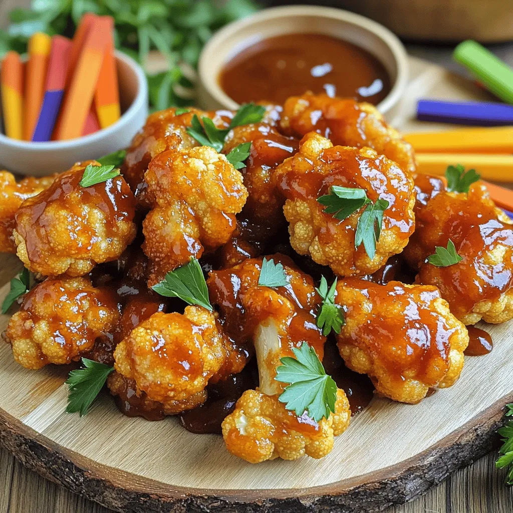 - Blumenkohl und seine Vorbereitung Du benötigst einen großen Blumenkohl. Teile ihn in mundgerechte Röschen. So passt er perfekt in deinen Teig und wird gleichmäßig knusprig. - Trockenbestandteile und deren Funktionen Die Trockenbestandteile sind wichtig für die Textur. Hier sind die Zutaten: - 1 Tasse Weizenmehl: Gibt dem Teig Struktur. - 1 Teelöffel Knoblauchpulver: Fügt Geschmack hinzu. - 1 Teelöffel Zwiebelpulver: Macht es herzhaft. - 1 Teelöffel geräuchertes Paprika: Gibt eine rauchige Note. - ½ Teelöffel Salz: Bringt alle Aromen heraus. - ½ Teelöffel schwarzer Pfeffer: Fügt etwas Schärfe hinzu. - Flüssige Zutaten und Alternativen Flüssige Zutaten sorgen für die Konsistenz des Teigs. Hier sind sie: - 1 Tasse Mandelmilch (oder eine andere pflanzliche Milch): Macht den Teig cremig. - 1 Tasse BBQ-Sauce: Wähle eine süße Sorte für den besten Geschmack. - ¼ Tasse Honig: Süßt die Sauce und sorgt für Glanz. Wenn du nach dem Full Recipe suchst, findest du alles, was du brauchst, um diese leckeren Honey BBQ Cauliflower Wings zu machen. Heize deinen Ofen auf 220°C vor. Lege ein Backblech mit Backpapier aus. Dies hilft, die Blumenkohl-Flügel knusprig zu machen. In einer großen Schüssel mische das Weizenmehl, Knoblauchpulver, Zwiebelpulver, geräuchertes Paprika, Salz und schwarzen Pfeffer gut. Füge dann die Mandelmilch hinzu. Rühre alles, bis der Teig glatt ist. Nimm die Blumenkohlröschen und tauche sie in den Teig. Stelle sicher, dass jedes Röschen gut umhüllt ist. Lass den überschüssigen Teig abtropfen. Lege die Blumenkohlröschen gleichmäßig auf das Backblech. Achte darauf, dass sie genug Platz haben, damit sie knusprig werden. Backe die Blumenkohl-Flügel 25 Minuten lang. Wende sie nach der Hälfte der Zeit. Das sorgt dafür, dass sie gleichmäßig garen. Überprüfe, ob sie goldbraun und knusprig sind. Wenn sie fertig sind, nimm sie aus dem Ofen. Tauche die Flügel in die Honig-BBQ-Sauce. Lege sie dann erneut auf das Blech und backe sie für weitere 10 Minuten. So wird die Sauce schön karamelisiert. Du findest das komplette Rezept im Abschnitt "Full Recipe". - Die richtige BBQ-Sauce wählen: Wähle eine süße BBQ-Sauce. Diese passt perfekt zu Blumenkohl. Sie gibt den Flügeln einen tollen Geschmack. Probiere verschiedene Marken aus, um deinen Favoriten zu finden. - Knusprigkeit steigern: Um die Knusprigkeit zu erhöhen, backe die Blumenkohl-Flügel länger. Ein weiterer Trick ist, sie nach dem Wenden erneut mit einem Hauch Öl zu besprühen. So werden sie goldbraun und knusprig. - Präsentationstipps für ein ansprechendes Gericht: Lege die Blumenkohl-Flügel auf eine große Platte. Dekoriere die Platte mit frischer Petersilie. Stelle eine kleine Schüssel mit zusätzlicher BBQ-Sauce daneben. So können Gäste dippen und es sieht lecker aus. - Beilagen, die gut dazu passen: Serviere die Flügel mit bunten Gemüse-Sticks. Karotten, Sellerie und Paprika bringen Farbe auf den Tisch. Auch ein frischer Salat macht sich gut. - Glutenfreie Optionen: Benutze glutenfreies Mehl anstelle von Weizenmehl. So können auch Menschen mit Glutenunverträglichkeit genießen. - Vegane Alternativen: Verwende pflanzliche Milch und lasse den Honig weg. Du kannst auch Ahornsirup als süßen Ersatz nutzen. So bleibt das Rezept vegan und lecker. Probier die Tipps aus, um deine Honey BBQ Blumenkohl-Flügel noch besser zu machen! Du wirst begeistert sein. Für das gesamte Rezept schaue dir die Full Recipe an. {{image_4}} Du kannst viele verschiedene Geschmäcker mit den Honey BBQ Blumenkohl-Flügeln ausprobieren. Wenn du es scharf magst, füge ein bisschen Chili-Pulver oder scharfe Soße hinzu. So bekommst du eine feurige Variante. Eine andere Möglichkeit ist, asiatische Einflüsse hinzuzufügen. Nutze Sojasauce, Sesamöl und Honig, um eine süß-salzige Sauce zu machen. Das gibt deinen Blumenkohl-Flügeln einen tollen neuen Twist. Wenn du keinen Blumenkohl magst, kannst du ihn durch anderes Gemüse ersetzen. Brokkoli oder Zucchini sind gute Alternativen. Sie nehmen die Aromen der Sauce gut auf und bleiben schön knusprig. Für die BBQ-Sauce gibt es auch viele Alternativen. Du kannst selbstgemachte Sauce verwenden, um die Zutaten zu kontrollieren. Wenn du es süßer magst, probiere zusätzlich Agavendicksaft oder einen anderen Sirup. So passt die Sauce perfekt zu deinem Geschmack. Für das vollständige Rezept schau dir die Anleitung an, um eine köstliche Mahlzeit zuzubereiten. Um die Blumenkohl-Flügel frisch zu halten, lagere sie im Kühlschrank. Nutze dafür einen luftdichten Behälter. So bleiben sie bis zu drei Tage gut. Lege ein Papiertuch in den Behälter. Das hilft, überschüssige Feuchtigkeit aufzunehmen. Für längere Haltbarkeit kannst du die Blumenkohl-Flügel einfrieren. Leg sie dazu auf ein Backblech, bis sie fest sind. Danach packe sie in einen Gefrierbeutel. So bleiben sie bis zu drei Monate frisch, ohne ihren Geschmack zu verlieren. Die beste Methode, um die Blumenkohl-Flügel aufzuwärmen, ist der Ofen. Heize ihn auf 180 Grad Celsius vor. Lege die Flügel auf ein Backblech und backe sie für 10 bis 15 Minuten. So werden sie wieder knusprig. Du kannst auch die Mikrowelle nutzen, aber das macht sie oft matschig. Wenn du die Mikrowelle verwendest, lege ein Papiertuch über die Flügel. So bleibt etwas von der Feuchtigkeit kontrolliert. Vermeide es, sie zu lange zu erhitzen, um die Sumpfigkeit zu verhindern. Die Honey BBQ Cauliflower Wings bleiben im Kühlschrank 3 bis 5 Tage frisch. Lagere sie in einem luftdichten Behälter. So bleiben sie knusprig und lecker. Achte darauf, die Wings abkühlen zu lassen, bevor du sie einpackst. Für längere Haltbarkeit kannst du sie auch einfrieren. Im Gefrierbeutel halten sie bis zu 3 Monate. Achte darauf, die Luft gut herauszudrücken, um Gefrierbrand zu vermeiden. Ja, du kannst die Blumenkohl-Flügel auch im Airfryer machen! Heize deinen Airfryer auf 200°C vor. Lege die Blumenkohlröschen in den Korb. Achte darauf, sie nicht zu überladen. Frittiere sie in Chargen, wenn nötig. Gare sie etwa 15 bis 20 Minuten lang. Schüttle den Korb in der Hälfte der Zeit. So werden die Flügel schön knusprig. Ja, dieses Rezept ist perfekt für Partys! Du kannst die Menge leicht erhöhen. Für eine große Gruppe verdopple einfach die Zutaten. Stelle die Wings auf einer großen Platte an. Garniere sie mit frischer Petersilie. Dazu kannst du eine Schüssel mit extra BBQ-Sauce stellen. Die bunten Gemüse-Sticks passen auch gut dazu. Damit hast du einen tollen Snack für deine Gäste. Die Idee für Blumenkohl-Flügel kommt aus der amerikanischen Küche. Viele suchen nach gesünderen Snack-Alternativen. Blumenkohl ist perfekt, da er vielseitig ist. Du kannst ihn würzen und in vielen Geschmäckern zubereiten. Es gibt auch viele Varianten. Einige fügen scharfe Saucen oder asiatische Gewürze hinzu. So erhält jeder sein ganz eigenes Geschmackserlebnis. Für die Honey BBQ Cauliflower Wings empfehle ich eine süße BBQ-Sauce. Diese Sauce harmoniert gut mit dem Blumenkohl. Achte darauf, dass die Sauce eine gute Konsistenz hat. Eine dickere Sauce haftet besser an den Flügeln. Du kannst auch selbst eine BBQ-Sauce machen. Das gibt dir mehr Kontrolle über den Geschmack. Experimentiere mit verschiedenen Marken, um deine Lieblingssorte zu finden. In diesem Blogbeitrag haben wir die Zubereitung von Blumenkohl-Flügeln behandelt. Wir haben die Zutaten, die Schritt-für-Schritt-Anleitung und wichtige Tipps besprochen. Vergiss nicht, die richtige BBQ-Sauce zu wählen und verschiedene Geschmacksrichtungen auszuprobieren. Die Lagerung und Aufwärmmethoden sind entscheidend, um die besten Ergebnisse zu erzielen. Experimentiere mit verschiedenen Kombinationen für deine nächste Mahlzeit. Blumenkohl-Flügel können leicht angepasst werden und sind ideal für jede Gelegenheit. Viel Spaß beim Kochen und Ausprobieren!