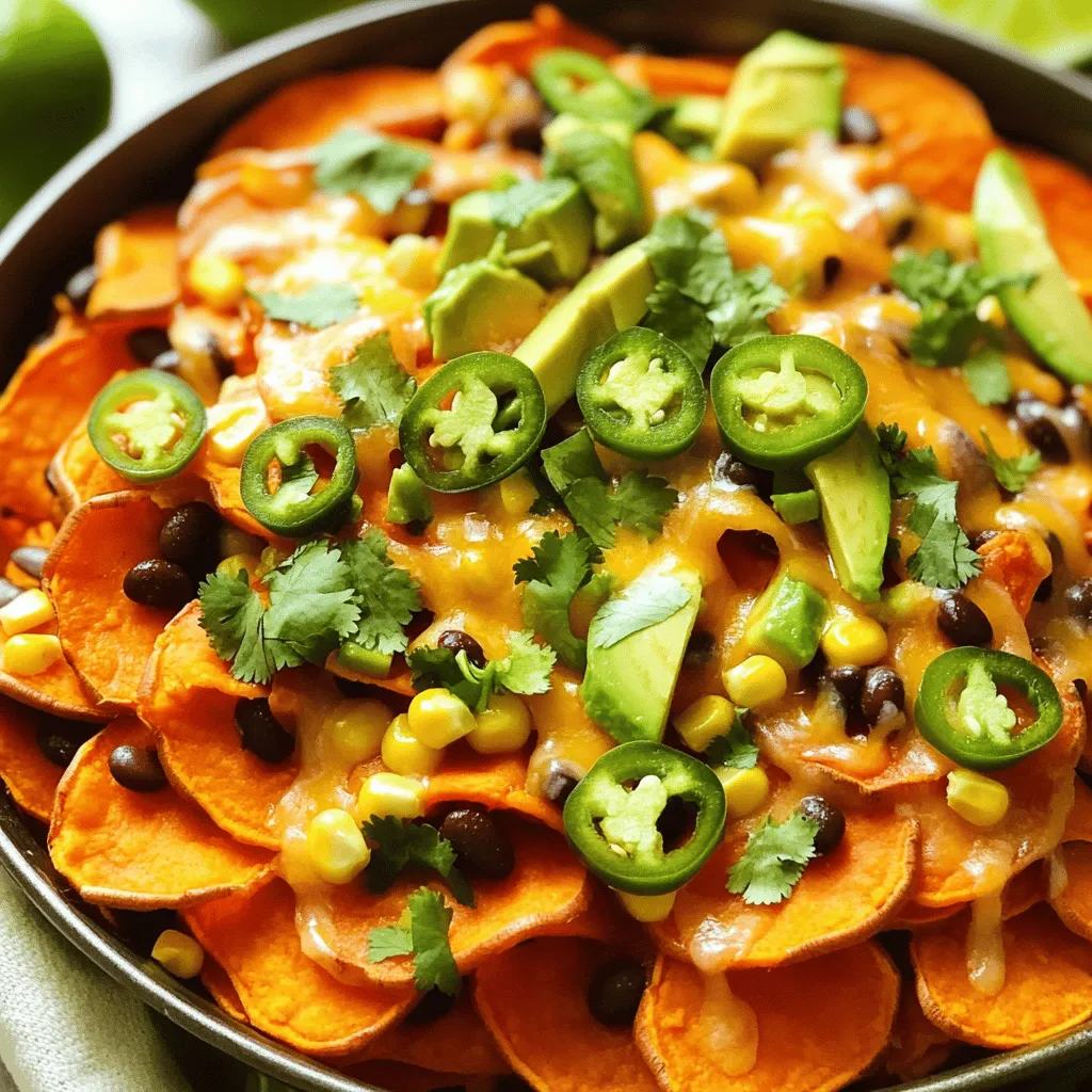 Für die Süßkartoffel-Nacho-Pfanne benötigst du: - 2 mittelgroße Süßkartoffeln, geschält und dünn geschnitten - 1 Esslöffel Olivenöl - 1 Teelöffel geräuchertes Paprika - 1 Teelöffel Kreuzkümmel - 1/2 Teelöffel Knoblauchpulver - Salz und Pfeffer nach Geschmack - 1 Tasse schwarze Bohnen, gespült und abgetropft - 1 Tasse Maiskörner (frisch oder gefroren) - 1 Tasse gewürfelte Tomaten (frisch oder aus der Dose) - 1 Tasse geriebener Cheddar-Käse - 1/2 Tasse geschnittene Jalapeños (frisch oder eingelegt) - 1 Avocado, gewürfelt - Frischer Koriander zur Garnitur - Limettenviertel zum Servieren Ich finde, diese Zutaten machen die Pfanne so bunt und lecker. Die Süßkartoffeln bringen eine süße Note, die wunderbar mit dem herzhaften Käse harmoniert. Such die besten Süßkartoffeln aus, indem du auf einige Dinge achtest. Wähle feste, glatte Süßkartoffeln ohne Dellen oder Flecken. Die Farbe sollte tief orange sein. Diese Süßkartoffeln haben den besten Geschmack. Kleine bis mittelgroße Süßkartoffeln sind oft süßer. Wenn du kannst, greife nach Bio-Optionen. Sie sind gesünder und oft schmackhafter. Du kannst die Aromen der Süßkartoffel-Nacho-Pfanne mit einigen Zusatzstoffen verbessern. Hier sind meine Favoriten: - Frischer Limettensaft: Erfrischt und hebt den Geschmack. - Avocado: Sie macht die Pfanne cremiger und reichhaltiger. - Frisch gehackte Kräuter: Petersilie oder Schnittlauch bringen Frische. - Gewürze: Probiere Chili-Pulver oder Cayenne-Pfeffer für einen Schärfekick. Wenn du diese Zutaten hinzufügst, wird dein Gericht noch köstlicher. Ich liebe es, neue Geschmäcker zu entdecken! Um die Süßkartoffel-Nacho-Pfanne zuzubereiten, starten wir mit den Zutaten. Sie müssen zuerst die Süßkartoffeln schälen und dünn schneiden. Zwei mittelgroße Süßkartoffeln sind perfekt. Schneiden Sie sie gleichmäßig, damit sie gleichmäßig garen. Bereiten Sie auch die restlichen Zutaten vor. Messen Sie Olivenöl, Gewürze und andere Zutaten ab. Dies spart Zeit, wenn Sie kochen. Jetzt geht es ans Kochen! Erhitzen Sie das Olivenöl in einer großen Pfanne bei mittlerer Hitze. Fügen Sie die geschnittenen Süßkartoffeln hinzu und braten Sie sie etwa fünf Minuten lang an. Vergessen Sie nicht, gelegentlich umzurühren. Jetzt kommt der spannende Teil: Die Gewürze! Streuen Sie das geräucherte Paprika, Kreuzkümmel, Knoblauchpulver, Salz und Pfeffer über die Süßkartoffeln. Mischen Sie alles gut. Kochen Sie die Mischung für weitere fünf bis sieben Minuten, bis die Süßkartoffeln zart sind. Danach fügen Sie die schwarzen Bohnen, den Mais und die gewürfelten Tomaten hinzu. Lassen Sie alles zusammen für drei bis vier Minuten kochen, damit sich die Aromen gut verbinden. Jetzt wird es Zeit zu backen! Bestreuen Sie die Mischung gleichmäßig mit geriebenem Cheddar-Käse und fügen Sie die Jalapeños hinzu. Stellen Sie die Pfanne in den vorgeheizten Ofen bei 200°C und backen Sie sie etwa zehn Minuten lang. Der Käse sollte geschmolzen und sprudelnd sein. Wenn die Pfanne fertig ist, nehmen Sie sie vorsichtig aus dem Ofen. Lassen Sie sie kurz abkühlen. Zum Schluss belegen Sie die Nachos mit gewürfelter Avocado und frischem Koriander. Servieren Sie die Pfanne mit Limettenvierteln an der Seite. Diese geben den Nachos einen frischen Geschmack. Für das komplette Rezept, schauen Sie sich die Full Recipe an. Ein häufiger Fehler ist, die Süßkartoffeln nicht dünn genug zu schneiden. Wenn sie dick sind, brauchen sie länger zum Garen. Das macht die Textur ungleichmäßig. Achten Sie darauf, die Scheiben gleichmäßig zu schneiden. Ein weiterer Fehler ist, die Gewürze nicht früh genug hinzuzufügen. Das richtige Timing verbessert den Geschmack. Fügen Sie die Gewürze gleich nach dem Anbraten der Süßkartoffeln hinzu, damit sie gut einziehen können. Um den Geschmack Ihrer Süßkartoffel-Nacho-Pfanne zu verbessern, können Sie einige besondere Gewürze verwenden. Hier sind meine Empfehlungen: - Kreuzkümmel: Gibt der Mischung eine warme Note. - Geräuchertes Paprika: Fügt eine rauchige Tiefe hinzu. - Chilipulver: Für einen scharfen Kick. - Frischer Limettensaft: Bringt Frische und Säure. Experimentieren Sie auch mit frischen Kräutern. Frischer Koriander passt gut zu dieser Pfanne und bringt Farbe. Ein paar einfache Küchenwerkzeuge helfen Ihnen bei der Zubereitung. Nutzen Sie eine große Pfanne, die hitzebeständig ist. So können Sie sie direkt in den Ofen stellen. Ein scharfes Messer und ein Schneidebrett sind wichtig, um die Süßkartoffeln gleichmäßig zu schneiden. Ein Holzlöffel hilft Ihnen, die Mischung gut zu rühren. Ein Ofenhandschuh ist nötig, um die heiße Pfanne sicher herauszunehmen. Diese Tools machen das Kochen einfacher und sicherer. Probieren Sie die Full Recipe aus, um alle Tipps in Aktion zu sehen! {{image_4}} Die Süßkartoffel-Nacho-Pfanne ist von Natur aus einfach anpassbar. Um sie vegetarisch zu machen, verwenden Sie einfach Käse aus pflanzlichen Zutaten. Es gibt viele leckere Alternativen. Sie können auch die Bohnen und das Gemüse nach Ihrem Geschmack variieren. Für vegane Optionen lassen Sie den Käse weg oder ersetzen Sie ihn durch eine vegane Käsealternative. Das Rezept bleibt trotzdem schmackhaft und befriedigend. Wenn Sie es schärfer mögen, fügen Sie mehr Jalapeños oder sogar frische Chilis hinzu. Eine Prise Cayennepfeffer kann auch einen schönen Kick geben. Für mildere Aromen lassen Sie die Jalapeños einfach weg. Sie können auch süße Paprika oder mehr Tomaten verwenden, um die Schärfe zu reduzieren. So passt sich das Gericht jedem Geschmack an. Fühlen Sie sich frei, kreativ zu sein! Fügen Sie schwarze Oliven oder Paprika hinzu, um mehr Farbe und Geschmack zu erhalten. Auch Avocado passt gut dazu. Wenn Sie etwas Protein wollen, probieren Sie gewürfeltes Hähnchen oder Tofu. Dies macht die Pfanne noch sättigender. Sehen Sie sich das [Full Recipe] für die Hauptzubereitung an, und lassen Sie Ihrer Fantasie freien Lauf! Ich empfehle, die Reste in einem luftdichten Behälter zu lagern. Lassen Sie die Pfanne zuerst auf Raumtemperatur abkühlen. Dann decken Sie sie ab und stellen sie in den Kühlschrank. So bleiben die Aromen frisch. Achten Sie darauf, die Reste innerhalb von drei bis vier Tagen zu essen. Um die Süßkartoffel-Nacho-Pfanne aufzuwärmen, nutzen Sie am besten den Ofen. Heizen Sie ihn auf 180°C vor. Geben Sie die Reste auf ein Backblech und backen Sie sie für etwa 10 bis 15 Minuten. So wird der Käse wieder schön schmelzig. Alternativ können Sie die Mischung in der Mikrowelle erwärmen. Achten Sie darauf, sie abgedeckt für gleichmäßige Wärme zu erwärmen. Im Kühlschrank hält sich die Süßkartoffel-Nacho-Pfanne bis zu vier Tage. Wenn Sie länger aufbewahren möchten, können Sie die Reste einfrieren. Verpacken Sie sie dafür in einem gefrierfesten Behälter. Im Gefrierschrank bleibt sie bis zu drei Monate haltbar. So haben Sie immer einen schnellen Snack parat. Ja, du kannst die Süßkartoffeln im Voraus zubereiten. Schäle und schneide die Süßkartoffeln. Lege sie in einen Behälter. Du kannst sie im Kühlschrank bis zu zwei Tage aufbewahren. Wenn du bereit bist zu kochen, erhitze sie in der Pfanne. So sparst du Zeit beim Kochen. Um die Pfanne glutenfrei zu machen, achte darauf, glutenfreie Zutaten zu verwenden. Die meisten Zutaten sind von Natur aus glutenfrei. Achte besonders bei Gewürzen und Dosen auf das Etikett. Du kannst auch Käse durch eine vegane Option ersetzen. So bleibt der Geschmack lecker und gesund. Du kannst die Pfanne mit verschiedenen Beilagen servieren. Eine frische Guacamole passt gut dazu. Auch eine scharfe Salsa kann für zusätzlichen Geschmack sorgen. Ein einfacher grüner Salat bringt Frische. Du kannst auch nach Belieben Limetten oder frische Kräuter hinzufügen. So wird deine Mahlzeit noch lebendiger. Für das vollständige Rezept, schau dir die [Full Recipe] an. In diesem Artikel haben wir alles über Süßkartoffel-Nachos besprochen. Wir haben die besten Zutaten ausgewählt und nützliche Tipps gegeben, um perfekte Nachos zu machen. Zudem gab es eine einfache Schritt-für-Schritt-Anleitung, um Fehler zu vermeiden und den Geschmack zu verbessern. Variationen bieten viele Möglichkeiten für jeden Geschmack. Und die Aufbewahrungstipps sorgen dafür, dass Ihre Reste frisch bleiben. Machen Sie die Süßkartoffel-Nacho-Pfanne und genießen Sie jeden Bissen!