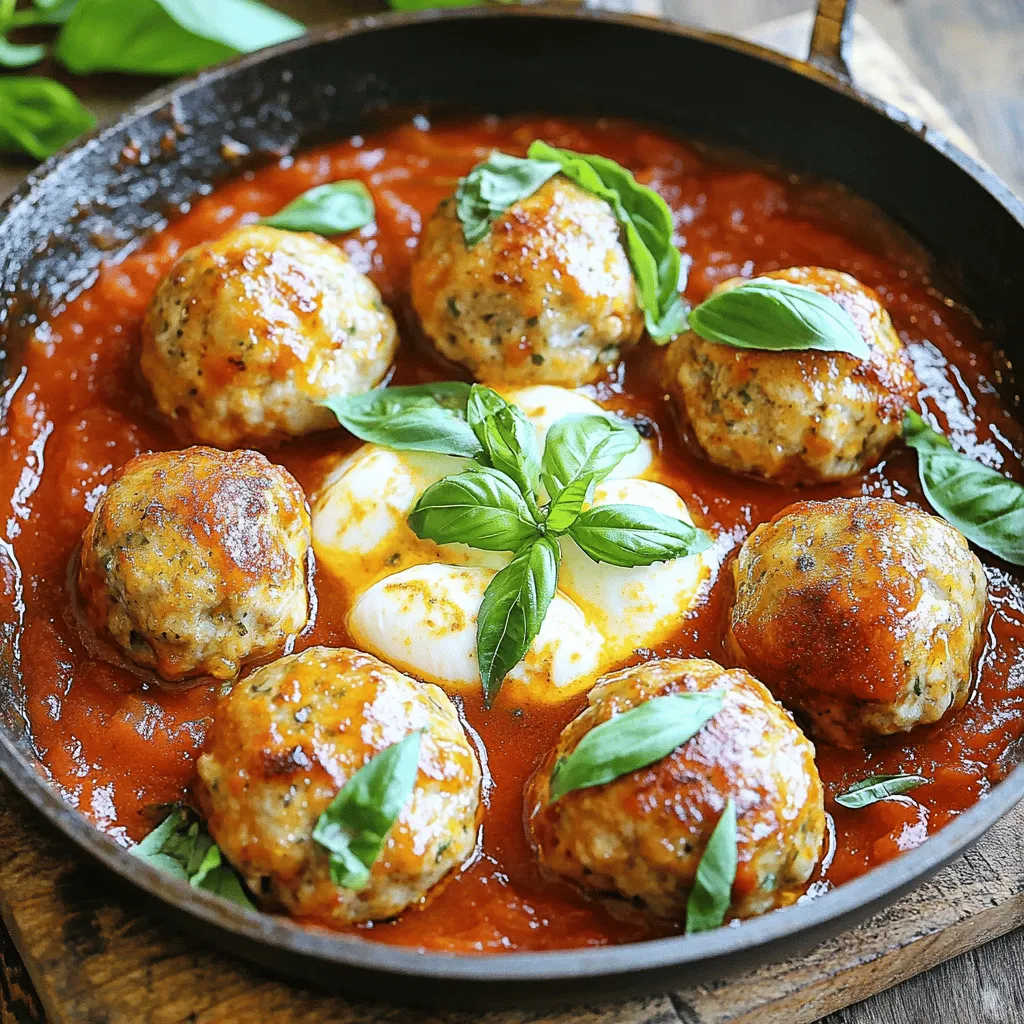 Für die Caprese-Hühnchenfleischbällchen benötigst du folgende frische Zutaten: - 450 g gemahlenes Hähnchen - 100 g Paniermehl - 30 g geriebener Parmesan - 30 g frisches Basilikum, gehackt - 1 Teelöffel Knoblauchpulver - 1 Teelöffel Zwiebelpulver - 1/2 Teelöffel Salz - 1/2 Teelöffel schwarzer Pfeffer - 150 g frische Mozzarellabällchen, halbiert - 240 ml Marinara-Sauce - 1 Esslöffel Olivenöl zum Braten - Frische Basilikumblätter zur Garnierung Jede Portion dieser leckeren Fleischbällchen hat etwa: - Kalorien: 320 - Eiweiß: 27 g - Kohlenhydrate: 15 g - Fett: 18 g - Ballaststoffe: 1 g Diese Nährwerte sind wichtig, um eine ausgewogene Ernährung zu fördern. Sie helfen dir, deine Mahlzeiten besser zu planen. Falls du einige Zutaten nicht hast oder ersetzen möchtest, hier sind einige Alternativen: - Gemahlenes Hähnchen: Du kannst auch Putenfleisch verwenden. - Paniermehl: Stattdessen kannst du auch Haferflocken oder zerbröselte Cracker nutzen. - Parmesan: Probier Pecorino oder einen anderen Hartkäse. - Mozzarellabällchen: Feta oder Ricotta sind gute Alternativen, wenn du einen anderen Geschmack möchtest. - Olivenöl: Verwende Rapsöl oder Sonnenblumenöl zum Braten. Diese Alternativen helfen dir, das Rezept anzupassen und neue Geschmäcker zu entdecken. Wenn du mehr über die Zubereitung erfahren willst, schau dir das [Full Recipe] an. Die Vorbereitungszeit für Caprese-Hühnchenfleischbällchen beträgt etwa 15 Minuten. Das Rezept ergibt 4 Portionen. Diese Fleischbällchen sind perfekt für ein schnelles Abendessen oder ein leckeres Mittagessen. 1. Mische in einer großen Schüssel das gemahlene Hähnchen, Paniermehl, Parmesan, gehacktes Basilikum, Knoblauchpulver, Zwiebelpulver, Salz und Pfeffer. 2. Rühre alles gut um, bis die Zutaten gleichmäßig verteilt sind. 3. Hebe vorsichtig die halbierten Mozzarellabällchen unter diese Mischung. 4. Erhitze eine große Pfanne bei mittlerer Hitze und füge das Olivenöl hinzu. 5. Forme mit deinen Händen Fleischbällchen aus der Hähnchenmischung, etwa 4 cm im Durchmesser. 6. Lege die Bällchen in die heiße Pfanne. Achte darauf, die Pfanne nicht zu überfüllen. 7. Brate die Bällchen 5-7 Minuten lang. Wende sie gelegentlich, bis sie goldbraun sind. 8. Überprüfe die Kerntemperatur der Bällchen. Sie sollte 74 °C erreichen. 9. Nimm die Bällchen aus der Pfanne und lege sie auf einen Teller. 10. Gieße die Marinara-Sauce in dieselbe Pfanne und lasse sie sanft köcheln. 11. Gib die Fleischbällchen zurück in die Pfanne und rühre sanft um. 12. Lasse alles 2-3 Minuten kochen, bis die Bällchen gut mit der Sauce überzogen sind. Die Kerntemperatur ist sehr wichtig. Nutze ein Fleischthermometer, um sicherzustellen, dass die Bällchen gut durchgegart sind. So vermeidest du, dass das Hähnchen trocken wird. Wenn du die Temperatur erreichst, sind die Fleischbällchen perfekt. Diese Schritte helfen dir, köstliche Caprese-Hühnchenfleischbällchen zu machen. Du kannst das vollständige Rezept [hier](Full Recipe) finden. Eine häufige Falle ist, die Mischung zu überarbeiten. Dies kann die Fleischbällchen trocken machen. Achten Sie darauf, die Zutaten sanft zu vermengen. Ein weiterer Fehler ist, die Pfanne zu überfüllen. Dies kann die Bällchen daran hindern, gleichmäßig zu bräunen. Arbeiten Sie in kleinen Chargen für die besten Ergebnisse. Die Hitze ist entscheidend. Beginnen Sie bei mittlerer Hitze, um die Bällchen gleichmäßig zu braten. Verwenden Sie Olivenöl für Geschmack und eine schöne Kruste. Wenden Sie die Bällchen regelmäßig. So erhalten sie eine goldbraune Farbe auf allen Seiten. Überprüfen Sie die Kerntemperatur mit einem Fleischthermometer. Sie sollte 74 °C betragen, um sicherzustellen, dass das Hähnchen durchgegart ist. Präsentation macht den Unterschied. Servieren Sie die Fleischbällchen auf einem großen Teller. Gießen Sie reichlich Marinara-Sauce darüber. Dekorieren Sie das Gericht mit frischen Basilikumblättern. Dies bringt Farbe und Frische auf den Teller. Fügen Sie etwas geriebenen Parmesan hinzu, um den Geschmack zu verstärken. Für die vollständige Anleitung besuchen Sie das [Full Recipe]. {{image_4}} Wenn Sie eine vegetarische Option möchten, probieren Sie diese! Statt Hähnchen verwenden Sie eine Mischung aus Quinoa und schwarzen Bohnen. Diese Mischung gibt einen tollen Protein-Boost. Fügen Sie auch zerbröckelten Feta oder Ricotta hinzu, um die Cremigkeit zu erhöhen. So bleibt der Caprese-Geschmack erhalten. Verwenden Sie auch frische Basilikumblätter und Tomaten. So bleibt das Gericht frisch und lecker. Die Caprese Chicken Meatballs können auch regional angepasst werden. In Italien könnten Sie zum Beispiel eine Prise Oregano oder Thymian hinzufügen. Diese Kräuter bringen die mediterranen Aromen noch mehr zur Geltung. In Mexiko könnten Sie etwas Chili und Koriander einfügen. Das sorgt für einen aufregenden Twist. Lassen Sie Ihrer Kreativität freien Lauf, um regionale Aromen zu entdecken! Um das Gericht zu vervollständigen, sind Beilagen wichtig. Eine einfache Pasta mit Pesto passt perfekt. Auch ein frischer Salat mit Rucola und Kirschtomaten ist eine gute Wahl. Wenn Sie etwas Herzhaftes möchten, bieten Sie knuspriges Brot an. So können Sie die leckere Marinara-Sauce aufdippen. Diese Kombination macht Ihr Essen komplett und sehr schmackhaft! Für das gesamte Rezept, schauen Sie sich das [Full Recipe] an. Um die Caprese-Hühnchenfleischbällchen frisch zu halten, lege sie in einen luftdichten Behälter. So bleiben sie bis zu drei Tage im Kühlschrank genießbar. Stelle sicher, dass die Fleischbällchen abgekühlt sind, bevor du sie lagerst. So verhinderst du, dass sich Feuchtigkeit bildet. Für längere Lagerung kannst du die Fleischbällchen auch einfrieren. Lege sie nach dem Abkühlen auf ein Backblech. Achte darauf, dass sie sich nicht berühren. Friere sie etwa zwei Stunden ein. Danach kannst du sie in einen Gefrierbeutel umfüllen. So bleiben sie bis zu drei Monate frisch. Wenn du die Fleischbällchen aufwärmen möchtest, gehe so vor: Lege sie in eine Pfanne mit etwas Marinara-Sauce. Erwärme sie bei mittlerer Hitze für etwa zehn Minuten. Du kannst sie auch in der Mikrowelle aufwärmen. Stelle sicher, dass sie gleichmäßig heiß sind, bevor du sie servierst. Caprese-Hühnchenfleischbällchen bleiben im Kühlschrank etwa 3 bis 4 Tage frisch. Bewahre sie in einem luftdichten Behälter auf. Wenn du sie länger aufbewahren möchtest, friere sie ein. So bleiben sie bis zu 3 Monate gut. Achte darauf, sie gut zu verpacken, um Gefrierbrand zu vermeiden. Ja, du kannst andere Käsesorten verwenden. Feta oder Gouda sind tolle Alternativen. Diese Käsesorten geben den Fleischbällchen einen anderen Geschmack. Sei kreativ und probiere verschiedene Käse aus. Die Konsistenz könnte sich leicht ändern, aber das Ergebnis bleibt lecker. Zu den Fleischbällchen passen viele Beilagen. Du kannst sie mit Pasta oder Reis servieren. Auch ein frischer Salat ist eine gute Wahl. Marinierte Gemüse oder knuspriges Brot sind ebenfalls passend. Diese Beilagen ergänzen die Aromen der Fleischbällchen perfekt. Du kannst die Kombination wählen, die dir am besten gefällt! Zusammenfassend haben wir die Zutaten und deren Nährwerte behandelt. Ich habe Tipps für die Zubereitung und häufige Fehler aufgezeigt. Außerdem habe ich Variationen und Aufbewahrungsmethoden für Caprese-Hühnchenfleischbällchen erläutert. Diese Informationen helfen dir, das Gericht perfekt zuzubereiten. Denk daran, bei der Präsentation kreativ zu sein. So beeindruckst du deine Gäste. Viel Spaß beim Kochen und Ausprobieren neuer Ideen!