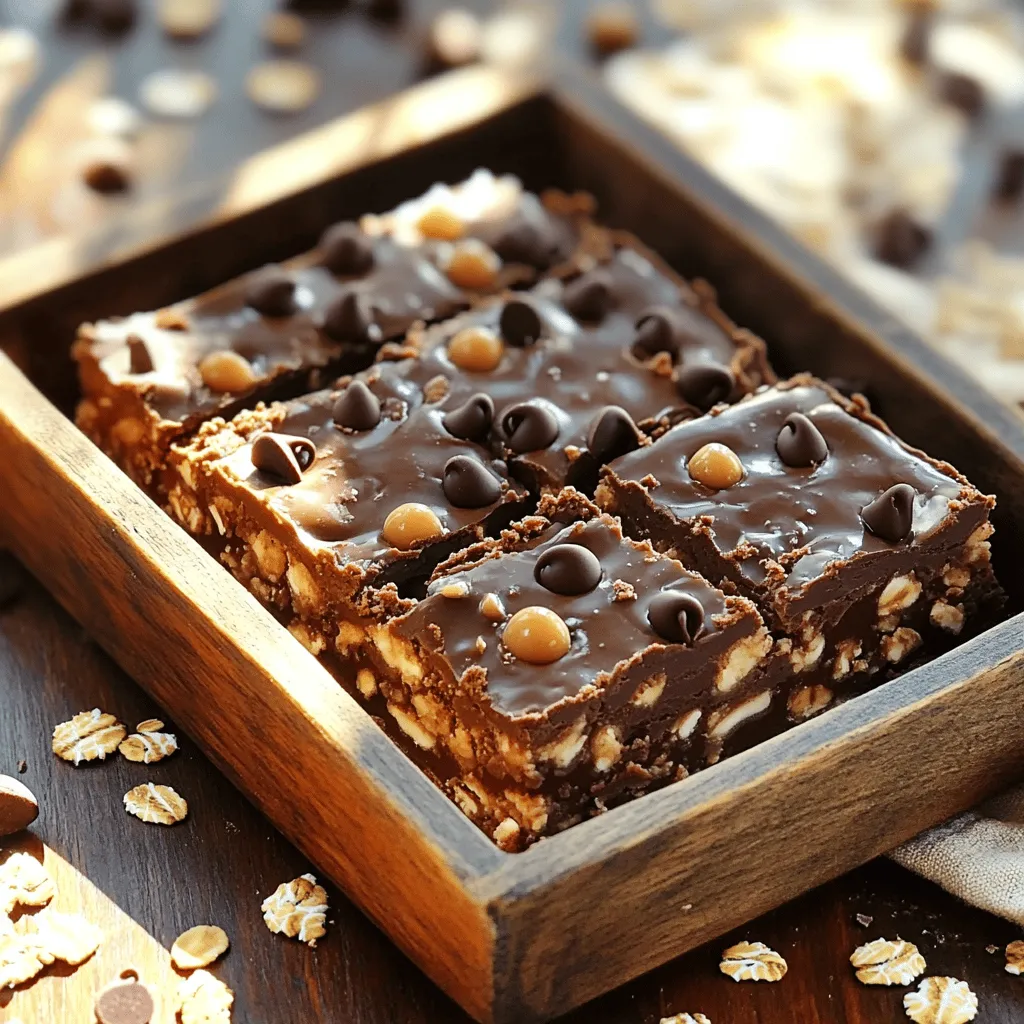 Für die No-Bake Schokoladenhafer-Riegel brauchst du einige einfache Zutaten. Diese Zutaten sind leicht zu finden und machen das Rezept schnell und lecker: - 2 Tassen Haferflocken (gerollt) - 1 Tasse natürliche Erdnussbutter (oder Mandelbutter) - 1/2 Tasse Honig oder Ahornsirup - 1/2 Tasse ungesüßtes Kakaopulver - 1/4 Teelöffel Salz - 1 Teelöffel Vanilleextrakt - 1/2 Tasse Mini-Schokoladenstückchen (plus zusätzliche für das Topping) Diese Mischung sorgt für eine tolle Textur und einen großartigen Geschmack. Die Haferflocken geben dir Energie, und die Erdnussbutter macht die Riegel cremig und sättigend. Du kannst die Riegel noch besser machen, indem du etwas Zubehör hinzufügst. Hier sind einige Ideen: - 1/4 Tasse gehackte Nüsse (z. B. Walnüsse oder Mandeln) Das Hinzufügen von Nüssen gibt den Riegeln einen knackigen Biss. Du kannst auch andere Zutaten ausprobieren, wie Trockenfrüchte oder Kokosraspeln. Sei kreativ und finde deinen eigenen Favoriten! Die Nährwerte der No-Bake Schokoladenhafer-Riegel sind gut für einen Snack. Hier sind einige wichtige Punkte: - Hoher Ballaststoffgehalt durch Haferflocken. - Proteinquelle durch Erdnussbutter. - Natürliche Süße durch Honig oder Ahornsirup. Jeder Riegel hat etwa 150 Kalorien. Diese Riegel sind nicht nur lecker, sondern auch nahrhaft. Sie eignen sich perfekt als gesunder Snack für zwischendurch. Schau dir auch das Full Recipe an, um die Schritte zur Zubereitung zu erfahren! Zuerst müssen wir die Zutaten bereitstellen. Du brauchst: - 2 Tassen Haferflocken (gerollt) - 1 Tasse natürliche Erdnussbutter (oder Mandelbutter) - 1/2 Tasse Honig oder Ahornsirup - 1/2 Tasse ungesüßtes Kakaopulver - 1/4 Teelöffel Salz - 1 Teelöffel Vanilleextrakt - 1/2 Tasse Mini-Schokoladenstückchen - Optional: 1/4 Tasse gehackte Nüsse Stelle sicher, dass alles in deiner Nähe ist. So geht nichts verloren, und du behältst den Überblick. Nun mischen wir die Zutaten. In einer großen Schüssel kommen die Haferflocken, das Kakaopulver und das Salz. Rühre alles gut um, bis es gleichmäßig verteilt ist. Danach erhitzt du in einem kleinen Topf die Erdnussbutter und den Honig (oder Ahornsirup) bei niedriger Hitze. Rühre, bis die Mischung glatt ist. Nimm den Topf vom Herd und füge den Vanilleextrakt hinzu. Gieße die warme Mischung über die trockenen Zutaten. Rühre alles gut um, bis alles gleichmäßig bedeckt ist. Füge vorsichtig die Mini-Schokoladenstückchen und die gehackten Nüsse hinzu. Sie geben den Riegeln eine tolle Textur. Für die Riegel nimmst du eine 20 cm (8 Zoll) quadratische Backform. Lege sie mit Backpapier aus, sodass es über die Ränder hängt. So kannst du die Riegel später leicht herausnehmen. Fülle die Mischung in die Form. Drücke sie gleichmäßig und fest mit einem Spatel oder deinen Händen an. Dekoriere die Oberfläche mit zusätzlichen Mini-Schokoladenstückchen und drücke sie leicht an. Jetzt kommt der wichtigste Schritt: Stelle die Form für mindestens 2 Stunden in den Kühlschrank. So werden die Riegel fest. Nach der Kühlzeit hebst du die Riegel mit dem Backpapier heraus und schneidest sie in Stücke. Für das vollständige Rezept sieh dir den [Full Recipe] an. Erdnussbutter ist klassisch, aber andere Nussbutter sind toll. Du kannst Mandelbutter, Cashewbutter oder sogar Haselnussbutter verwenden. Jede Nussbutter bringt einen eigenen Geschmack mit. Probiere verschiedene Sorten aus, um deinen Favoriten zu finden. Damit kannst du deinen Riegeln eine neue Note geben und sie noch leckerer machen. Die Wahl zwischen Honig und Ahornsirup ist wichtig. Honig gibt einen süßen, blumigen Geschmack. Ahornsirup hat einen tiefen, karamellartigen Geschmack. Wenn du es weniger süß magst, verringere die Menge. Du kannst auch beide Süßungsmittel mischen, um eine neue Süße zu kreieren. So passt du die Riegel ganz nach deinem Geschmack an. Um die Riegel frisch zu halten, lagere sie im Kühlschrank. Sie bleiben dort für etwa eine Woche gut. Für längere Haltbarkeit kannst du die Riegel einfrieren. Wickel sie in Frischhaltefolie oder lege sie in einen luftdichten Behälter. So bleiben sie bis zu drei Monate frisch. So hast du immer einen gesunden Snack zur Hand! {{image_4}} Um noch mehr Geschmack in Ihre no-bake Schokoladenhafer-Riegel zu bringen, können Sie verschiedene Zutaten hinzufügen. Hier sind einige Ideen: - Trockenfrüchte: Getrocknete Cranberries oder Aprikosen geben Süße und Textur. - Kokosraspeln: Diese verleihen einen tropischen Geschmack und eine knusprige Note. - Gewürze: Zimt oder Muskatnuss können einen warmen, würzigen Geschmack hinzufügen. Indem Sie diese Zutaten hinzufügen, können Sie die Riegel nach Ihrem Geschmack anpassen. Wenn Sie gesündere Optionen suchen, gibt es viele Alternativen. Zum Beispiel: - Kokosöl statt Erdnussbutter: Dies macht die Riegel leicht und gibt einen anderen Geschmack. - Ahornsirup statt Honig: Eine vegane Option, die süß und lecker ist. - Haferflocken: Verwenden Sie glutenfreie Haferflocken, um die Riegel glutenfrei zu machen. Diese Ersetzungen helfen, die Riegel nahrhafter zu machen und verschiedene Diäten zu berücksichtigen. Schokolade ist der Star in diesen Riegeln, aber es gibt viele Wege, sie zu variieren: - Vollmilchschokolade: Verwenden Sie Vollmilchschokoladenstückchen für einen süßeren Geschmack. - Dunkle Schokolade: Dunkle Schokolade ist eine gesunde Wahl und hat einen intensiven Geschmack. - Weiße Schokolade: Diese kann für einen süßen und cremigen Kontrast sorgen. Experimentieren Sie mit verschiedenen Schokoladensorten, um Ihren perfekten Riegel zu finden. Probieren Sie auch die verschiedenen Varianten in der [Full Recipe]. Die No-Bake Schokoladenhafer-Riegel bleiben im Kühlschrank frisch. Sie sind dort bis zu einer Woche haltbar. Lagern Sie sie in einem luftdichten Behälter. Dadurch bleibt die Textur weich und lecker. Zudem vermeiden Sie, dass die Riegel Gerüche annehmen. Für eine längere Lagerung ist das Einfrieren ideal. Schneiden Sie die Riegel in Portionen. Wickeln Sie sie einzeln in Frischhaltefolie. Danach geben Sie sie in einen Gefrierbeutel. So bleiben die Riegel bis zu drei Monate frisch. Zum Auftauen legen Sie die Riegel einfach in den Kühlschrank. So behalten sie ihren Geschmack. Um die Riegel als Snack für unterwegs zu nutzen, schneiden Sie sie in kleinere Stücke. Wickeln Sie sie in Wachspapier oder Alufolie. So lassen sie sich leicht transportieren. Sie sind perfekt für Ausflüge oder Schule. Diese Riegel bieten Ihnen genug Energie und sind gesund. Genießen Sie sie jederzeit! Die No-Bake Schokoladenhafer-Riegel halten im Kühlschrank etwa eine Woche. Lagere sie in einem luftdichten Behälter. So bleiben sie frisch und lecker. Wenn du sie länger aufbewahren möchtest, kannst du sie auch einfrieren. Dadurch bleiben sie bis zu drei Monate haltbar. Achte darauf, sie gut zu verpacken, um Gefrierbrand zu vermeiden. So hast du immer einen gesunden Snack zur Hand. Ja, du kannst stillende oder glutenfreie Optionen verwenden. Ersetze die Haferflocken durch glutenfreie Haferflocken. Diese sind in vielen Geschäften erhältlich. Für stillende Mütter ist es wichtig, gesunde Fette zu wählen. Erdnussbutter oder Mandelbutter sind dabei eine gute Wahl. Achte darauf, dass die Produkte keine zusätzlichen Zucker oder ungesunde Fette enthalten. Um die Riegel gesünder zu machen, verwende weniger Süßungsmittel. Du kannst den Honig oder Ahornsirup reduzieren. Auch das Hinzufügen von Chiasamen oder Leinsamen erhöht den Nährwert. Diese Samen liefern Ballaststoffe und gesunde Fette. Eine weitere Option ist, die Schokoladenstückchen durch getrocknete Früchte zu ersetzen. So bekommst du mehr Vitamine und Mineralien. Mit diesen einfachen Anpassungen machst du die Riegel noch nahrhafter. No-Bake Schokoladenhafer-Riegel sind einfach und lecker. Du hast die Hauptzutaten und den Mischprozess kennengelernt. Wir haben Tipps zur Lagerung und Anpassungen für mehr Geschmack geteilt. Du kannst verschiedene Nussbutter und Süßungsmittel nutzen. Denke an gesunde Alternativen und Variationen. Mach deine Snacks vielseitig und frisch, indem du sie gut lagerst. Jetzt liegt es an dir, deine Riegel zu kreieren und zu genießen. Snack klug!