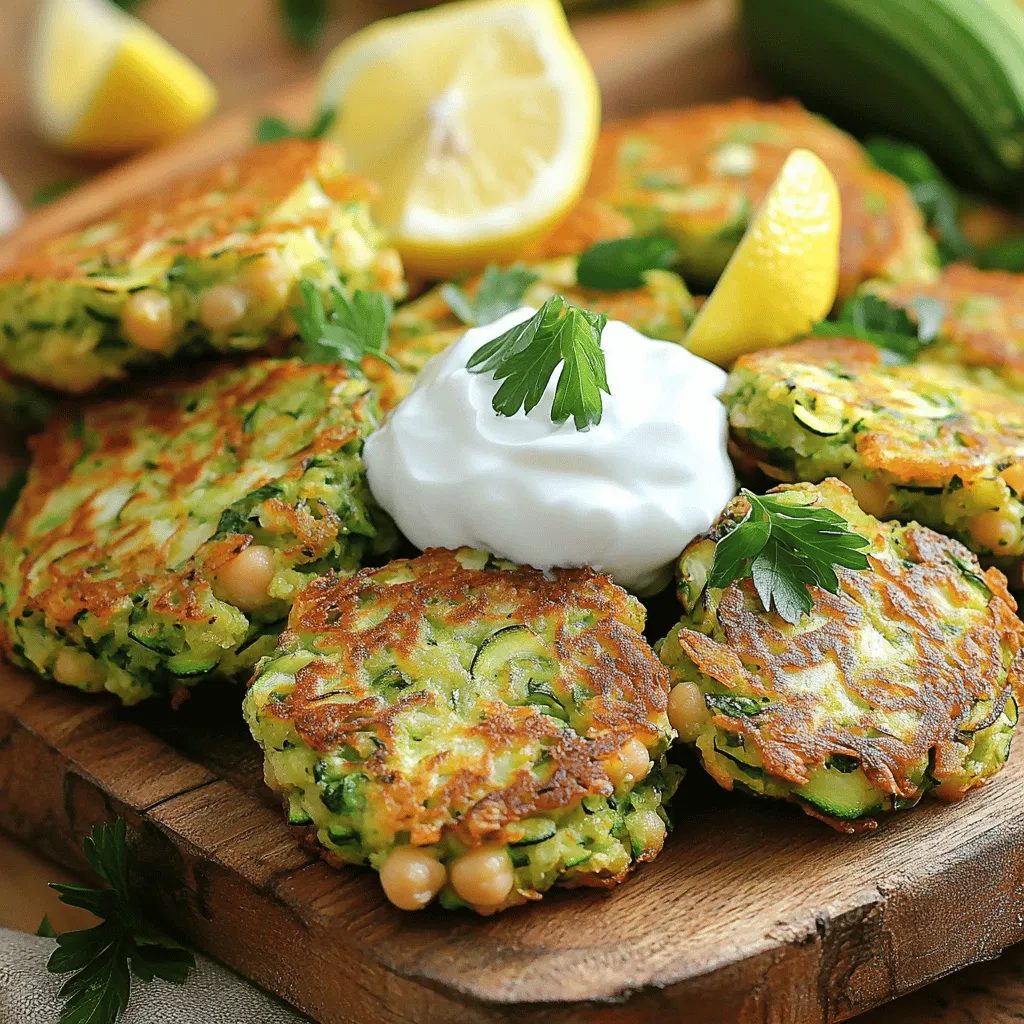 Um köstliche Zucchini und Kichererbsen Fritter zu machen, brauchst du: - 2 mittelgroße Zucchini, gerieben - 1 Tasse Kichererbsen aus der Dose, abgespült und abgetropft - 1/2 Tasse Weizenmehl (oder Kichererbsenmehl für eine glutenfreie Option) - 2 Esslöffel frische Petersilie, gehackt - 1 Teelöffel Kreuzkümmelpulver - 1/2 Teelöffel Paprika - 1/4 Teelöffel schwarzer Pfeffer - 2 Eier, geschlagen - 3 Frühlingszwiebeln, fein gehackt - 3 Knoblauchzehen, gehackt - Salz nach Geschmack - Olivenöl zum Braten Diese Zutaten bilden die Basis für den perfekten Fritter. Die Zucchini bringt Feuchtigkeit und Geschmack. Kichererbsen geben dir eine nahrhafte Proteinquelle. Die Gewürze sorgen für das gewisse Etwas. Wenn du einen stabileren Teig möchtest, kannst du einige Hilfsmittel verwenden: - 1 Esslöffel Chia-Samen oder Leinsamen, eingeweicht in Wasser - 1/4 Tasse Kartoffelstärke Diese Zutaten helfen, den Teig besser zusammenzuhalten, besonders wenn du die Fritter knuspriger magst. Du kannst die Fritter nach deinem Geschmack anpassen. Hier sind einige Vorschläge: - Frischer Dill oder Schnittlauch für einen frischen Geschmack - Chili-Pulver oder Cayennepfeffer für etwas Schärfe - Zitronenschale für einen spritzigen Akzent Spiele mit den Gewürzen, um deine Fritter einzigartig zu machen. Du kannst auch verschiedene Kräuter kombinieren, um neue Geschmäcker zu entdecken. Diese Variationen machen das Rezept noch spannender. Für das vollständige Rezept schau dir [Full Recipe] an. Zuerst reibe die Zucchini mit einer Reibe. Das macht den Fritter leichter. Leg die geriebene Zucchini in ein Küchentuch. Drücke die Zucchini fest, um die Feuchtigkeit zu entfernen. So werden die Fritter knusprig und nicht matschig. Es ist wichtig, so viel Wasser wie möglich zu entfernen. Nimm eine große Schüssel und füge die Kichererbsen hinzu. Zerdrücke sie leicht mit einer Gabel oder einem Kartoffelstampfer. Du solltest einige Stückchen behalten. So schmecken die Fritter besser. Gib die geriebene Zucchini, die geschlagenen Eier, Petersilie, Frühlingszwiebeln, Knoblauch, Kreuzkümmel, Paprika und Pfeffer in die Schüssel. Rühre alles gut um, bis die Mischung gleichmäßig ist. Erhitze eine Pfanne auf mittlerer Hitze und füge etwas Olivenöl hinzu. Verwende einen Löffel, um kleine Portionen des Teigs in die Pfanne zu geben. Drücke sie leicht mit dem Löffel flach. Brate die Fritter 3-4 Minuten auf jeder Seite. Sie sollten goldbraun und knusprig sein. Nimm die Fritter aus der Pfanne und lege sie auf Küchenpapier. So saugt das Papier überschüssiges Öl auf. Wiederhole dies mit dem restlichen Teig. Für ein tolles Ergebnis folge der [Full Recipe]. Um matschige Fritter zu verhindern, ist die Zucchini der Schlüssel. Zucchini hat viel Wasser. Nach dem Reiben ist es wichtig, die Flüssigkeit zu entfernen. Legen Sie die geriebene Zucchini in ein Küchentuch. Drücken Sie die Zucchini fest, um so viel Wasser wie möglich herauszudrücken. Dies hilft, die Fritter knusprig zu machen. Wenn die Zucchini trocken ist, bleibt der Teig besser zusammen. Für das Braten der Fritter empfehle ich Olivenöl. Es hat einen tollen Geschmack und ist gesund. Alternativ können Sie auch Sonnenblumenöl verwenden. Es hat einen hohen Rauchpunkt. Das bedeutet, es brennt nicht so schnell an. Erhitzen Sie das Öl gut, bevor Sie die Fritter in die Pfanne geben. So werden sie schön goldbraun und knusprig. Der Teig sollte gut gebunden sein. Wenn er zu feucht ist, fügen Sie mehr Mehl hinzu. Beginnen Sie mit der Hälfte der Menge. Mischen Sie gründlich und fühlen Sie den Teig. Er sollte leicht klebrig, aber formbar sein. Wenn Sie ihn mit einem Löffel aufnehmen können, ist er perfekt. Achten Sie darauf, die Mischung nicht zu überarbeiten. So bleiben die Fritter luftig und leicht. Für die besten Ergebnisse, verwenden Sie die [Full Recipe]. {{image_4}} Wenn Sie glutenfrei essen möchten, können Sie Kichererbsenmehl verwenden. Es gibt den Frittern eine nussige Note. Kichererbsenmehl ist voll von Proteinen und Ballaststoffen. Es bindet die Zutaten gut. Verwenden Sie die gleiche Menge wie das Weizenmehl. Diese Anpassung macht die Fritter leicht und lecker. Sie können die Fritter ganz einfach aufpeppen. Fügen Sie geriebenen Käse hinzu, um einen cremigen Geschmack zu erzielen. Feta oder Parmesan sind tolle Optionen. Auch gewürfelte Paprika oder Zucchini bringen Farbe und Geschmack. Experimentieren Sie mit frischen Kräutern wie Basilikum oder Dill. Dadurch bekommt jedes Gericht eine persönliche Note. Lust auf einen Kick? Fügen Sie frische oder getrocknete Chilis hinzu. Ein halber Teelöffel rote Paprikaflocken bringt Würze. Für mehr Schärfe können Sie auch frische Chilis klein schneiden. Diese Variationen machen die Fritter aufregend und voller Geschmack. Sie passen gut zu einem Joghurt-Dip oder Tzatziki. Probieren Sie es aus, um Ihre Fritter aufregend zu gestalten. Um die Zucchini und Kichererbsen Fritter frisch zu halten, sollten Sie sie richtig lagern. Lassen Sie die Fritter nach dem Braten etwas abkühlen. Legen Sie sie dann in einen luftdichten Behälter. Trennen Sie die Schichten mit Backpapier. So bleiben sie knusprig und frisch. Wenn Sie die Fritter wieder aufwärmen möchten, verwenden Sie eine Pfanne. Erhitzen Sie sie bei mittlerer Hitze. Fügen Sie ein wenig Öl hinzu, um die Knusprigkeit zu erhalten. Alternativ können Sie sie im Ofen bei 180 Grad Celsius für etwa 10 Minuten aufwärmen. So bleiben sie lecker und warm. Im Kühlschrank halten sich die Fritter etwa 3 bis 4 Tage. Achten Sie darauf, sie in einem luftdichten Behälter zu lagern. Wenn Sie die Fritter länger aufbewahren möchten, frieren Sie sie ein. Wickeln Sie sie in Frischhaltefolie und legen Sie sie in einen Gefrierbeutel. So halten sie bis zu 3 Monate. Die Zucchini und Kichererbsen Fritter ergeben etwa 4 Portionen. Diese Menge ist perfekt für ein kleines Abendessen oder als Snack. Wenn Sie mehr Fritter brauchen, können Sie einfach die Zutaten verdoppeln. So haben Sie genug für eine größere Gruppe oder für den nächsten Tag. Ja, Sie können die Fritter auch im Ofen backen. Heizen Sie den Ofen auf 200 Grad Celsius vor. Legen Sie die Fritter auf ein mit Backpapier ausgelegtes Blech. Backen Sie sie etwa 20 Minuten lang, bis sie goldbraun sind. Das Backen im Ofen macht die Fritter etwas gesünder. Sie brauchen weniger Öl, können aber trotzdem knusprige Fritter genießen. Die besten Dips für die Fritter sind Joghurt oder Tzatziki. Diese Dips passen gut zu den Aromen der Fritter. Sie können auch Hummus oder eine scharfe Salsa verwenden. Diese Dips ergänzen den Geschmack und sorgen für ein tolles Esserlebnis. Probieren Sie verschiedene Dips, um Ihren Favoriten zu finden. Zucchini und Kichererbsen Fritter sind lecker und einfach zu machen. Wir haben die wichtigen Zutaten und Schritte besprochen. Tipps helfen, dass die Fritter knusprig bleiben. Variationen bieten neue Geschmacksmöglichkeiten, und die Aufbewahrung ist unkompliziert. Denke daran, mit verschiedenen Kräutern und Gewürzen zu experimentieren. Ob frisch gebraten oder aufbewahrt, diese Fritter sind immer eine gute Wahl. Viel Spaß beim Ausprobieren!