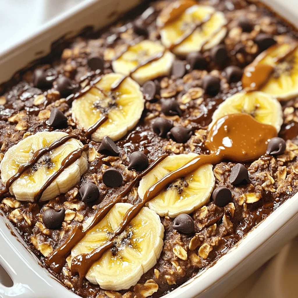Für die perfekten Baked Oats brauchst du einige einfache Zutaten. Hier sind die Hauptzutaten, die du verwenden solltest: - 1 Tasse Haferflocken - 1 reife Banane, zerdrückt - 1 Tasse Mandeldrink (oder jede andere Milch nach Wahl) - 2 Esslöffel Mandelbutter (oder jede Nussbutter) - 1 Esslöffel Honig oder Ahornsirup - 1 Teelöffel Backpulver - 1/2 Teelöffel Vanilleextrakt - 2 Esslöffel Kakao - Eine Prise Salz - 1/4 Tasse Zartbitterschokoladenteile Diese Zutaten machen die Baked Oats lecker und gesund. Die Banane bringt Süße und Feuchtigkeit, während die Haferflocken eine gute Basis bilden. Du kannst das Rezept nach deinen Wünschen anpassen. Hier sind einige Ideen für zusätzliche Zutaten: - Nüsse oder Samen für mehr Crunch - Frisches Obst wie Beeren oder Äpfel - Joghurt als Topping - Proteinpulver für einen extra Nährstoffschub Mit diesen Variationen kannst du die Baked Oats immer wieder neu erfinden. Sei kreativ und finde deine Lieblingskombination! Die Nährstoffe in diesem Rezept sind bemerkenswert. Hier sind einige wichtige Informationen: - Kalorien pro Portion: ca. 300 - Proteine: ca. 10 g - Fette: ca. 12 g - Kohlenhydrate: ca. 45 g Diese Werte können je nach den verwendeten Zutaten variieren. Insgesamt sind Baked Oats eine gesunde und nahrhafte Wahl für einen Snack oder ein Frühstück. Zuerst sammeln wir alle Zutaten. Du brauchst: - 1 Tasse Haferflocken - 1 reife Banane, zerdrückt - 1 Tasse Mandeldrink - 2 Esslöffel Mandelbutter - 1 Esslöffel Honig oder Ahornsirup - 1 Teelöffel Backpulver - 1/2 Teelöffel Vanilleextrakt - 2 Esslöffel Kakao - Eine Prise Salz - 1/4 Tasse Zartbitterschokoladenteile - Bananenscheiben und Schokoladenspäne zum Dekorieren (optional) Heize deinen Ofen auf 175 °C vor. Fette eine kleine Auflaufform ein. In einer großen Schüssel vermenge die Haferflocken, die zerdrückte Banane, den Mandeldrink, die Mandelbutter, den Honig, das Backpulver, den Vanilleextrakt, den Kakao und das Salz. Rühre alles gut um, bis du eine gleichmäßige Mischung hast. Füge die Zartbitterschokoladenteile hinzu. Hebe ein paar Schokoladenteile auf, um sie später zu verwenden. Gieße die Mischung in die vorbereitete Form und verteile sie gleichmäßig. Bestreue die Oberseite mit den reservierten Schokoladenteilen und dekorativen Bananenscheiben. Backe die Mischung für 25-30 Minuten. Wenn ein Zahnstocher sauber herauskommt, ist es fertig. Lass es nach dem Backen ein paar Minuten abkühlen, bevor du es servierst. Um sicherzustellen, dass deine Baked Oats perfekt werden, beachte folgende Tipps: - Verwende eine reife Banane für mehr Süße. - Mische alle Zutaten gut, damit der Geschmack gleichmäßig verteilt ist. - Achte darauf, die Backzeit nicht zu überschreiten. Ein kurzer Blick auf die Oberfläche hilft. - Lass die Baked Oats etwas abkühlen, damit sie sich besser schneiden lassen. Mit diesen Tipps wirst du sicher wunderbar leckere Baked Oats zaubern! Du kannst auch die Ideen aus dem Full Recipe nutzen, um deine eigene Note hinzuzufügen. Ein paar Fehler können das Backen von Baked Oats ruinieren. Hier sind einige Tipps, um dies zu vermeiden: - Zu viel Flüssigkeit: Achte darauf, die Menge an Mandeldrink genau zu messen. Zu viel Flüssigkeit macht die Mischung matschig. - Unreife Banane: Verwende eine reife Banane. Sie gibt mehr Süße und Geschmack. - Backzeit ignorieren: Jeder Ofen ist anders. Überprüfe die Backzeit. Ein Zahnstocher sollte sauber herauskommen. Das Servieren deiner Baked Oats kann das Erlebnis verbessern. Hier sind einige Ideen: - Warm servieren: Baked Oats schmecken am besten frisch aus dem Ofen. - Garnieren: Füge zusätzliche Bananenscheiben und Schokoladenspäne hinzu. Das sieht toll aus und schmeckt besser. - Nussbutter: Ein Löffel Mandelbutter obenauf macht das Gericht cremiger und reichhaltiger. Die Konsistenz ist der Schlüssel zu perfekten Baked Oats. Hier sind Tipps, um sie ideal zu machen: - Haferflocken wählen: Verwende große Haferflocken, nicht die feinen. Sie geben mehr Biss. - Mischung gut verrühren: Stelle sicher, dass alle Zutaten gut vermischt sind. So erhältst du eine gleichmäßige Textur. - Backform: Eine flache Auflaufform sorgt für gleichmäßiges Backen. Eine zu tiefe Form kann die Garzeit verlängern. Jetzt bist du bereit, deine Baked Oats perfekt zu machen! Probiere das [Full Recipe] für himmlische Schokoladen-Bananen-Backhaferflocken aus! {{image_4}} Du kannst die Grundzutaten dieses Rezepts leicht anpassen. Wenn du Beeren magst, füge eine Tasse frische oder gefrorene Himbeeren oder Blaubeeren hinzu. Für einen nussigen Geschmack, probiere Walnüsse oder Pekannüsse. Wenn du es lieber süßer magst, erhöhe die Menge an Honig oder Ahornsirup um einen Esslöffel. Wenn du nach einer gesünderen Option suchst, kannst du die Mandelbutter durch Apfelmus ersetzen. Das reduziert den Fettgehalt und sorgt für zusätzliche Frische. Ebenso kannst du den Honig durch Stevia oder einen anderen Süßstoff ersetzen, um den Zuckergehalt zu senken. Verwende ungesüßte Mandelmilch für weniger Zucker. Für Allergiker gibt es viele Möglichkeiten. Nutze glutenfreie Haferflocken, wenn du Gluten vermeiden musst. Für Nussallergien kannst du Sonnenblumenkernbutter oder Erdnussbutter verwenden. Das Rezept bleibt lecker und sicher für alle! Wenn du Reste von den Baked Oats hast, bewahre sie in einem luftdichten Behälter auf. Sie bleiben bis zu drei Tage im Kühlschrank frisch. Du kannst sie auch in Portionen aufteilen. So hast du immer ein schnelles Frühstück bereit. Achte darauf, die Reste gut abzukühlen, bevor du sie in den Kühlschrank stellst. Baked Oats lassen sich gut einfrieren. Schneide die Haferflocken in Portionen und lege sie in einen Gefrierbeutel. Vergiss nicht, das Datum auf den Beutel zu schreiben. So weißt du, wie lange sie schon im Gefrierfach sind. Sie bleiben bis zu drei Monate frisch. Wenn du Lust auf etwas Süßes hast, kannst du sie einfach auftauen. Um die Baked Oats aufzuwärmen, lege sie einfach in die Mikrowelle. Erwärme sie für etwa 30-60 Sekunden. Du kannst auch einen kleinen Schuss Mandeldrink hinzufügen, um sie cremiger zu machen. Eine andere Methode ist, sie im Ofen bei 175 °C für 10-15 Minuten zu erwärmen. So bleiben sie schön saftig und lecker. Die besten Toppings für Baked Oats sind vielfältig. Ich empfehle frische Früchte wie Beeren oder Bananen. Auch Joghurt passt gut dazu. Nüsse und Samen geben einen knusprigen Biss. Für Schokoladenliebhaber sind Schokoladenspäne eine tolle Wahl. Honig oder Ahornsirup sorgen für zusätzliche Süße. Du kannst auch Zimt oder Kokosraspeln hinzufügen. Experimentiere mit deinen Lieblingszutaten! Ja, du kannst eine vegane Version von Baked Oats leicht machen. Ersetze einfach den Mandeldrink durch jede pflanzliche Milch. Nutze einen pflanzlichen Joghurt oder lasse ihn ganz weg. Statt Honig kannst du Ahornsirup oder Agavendicksaft verwenden. Verwende eine Nussbutter, die nicht tierischen Ursprungs ist. Diese Änderungen machen das Rezept vegan, ohne den Geschmack zu verlieren. Um das Rezept für eine größere Menge anzupassen, verdopple einfach die Zutaten. Nutze eine größere Auflaufform. Achte darauf, die Backzeit um ein paar Minuten zu verlängern. Überprüfe die Konsistenz, indem du einen Zahnstocher in die Mitte steckst. Wenn er sauber herauskommt, ist das Gericht fertig. So kannst du mehr Portionen für deine Familie oder Freunde zubereiten. Baked Oats sind einfach und lecker. Du hast gelernt, welche Zutaten wichtig sind und wie du sie zubereitest. Die Tipps helfen dir, häufige Fehler zu vermeiden und die perfekten Haferflocken zu backen. Variationen ermöglichen neue Geschmackserlebnisse. Außerdem gibt es praktische Aufbewahrungs- und Lagerhinweise. Mit diesen Infos kannst du oder jeder, der es probiert, köstliche Haferflocken zubereiten. Du wirst schnell zum Baked Oats-Profi!