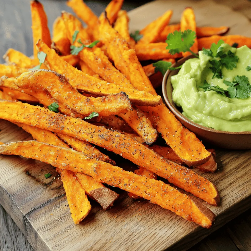 - 2 große Süßkartoffeln (geschält und in dünne Pommes geschnitten) - 2 Esslöffel Olivenöl - 1 Teelöffel Paprika - 1 Teelöffel Knoblauchpulver - ½ Teelöffel Cayennepfeffer (optional) - Salz und Pfeffer nach Geschmack - 1 reife Avocado - 2 Esslöffel griechischer Joghurt - 1 Esslöffel Limettensaft - 1 kleine Knoblauchzehe (fein gehackt) - Frischer Koriander zur Garnierung Um die besten Süßkartoffelpommes zu machen, wähle frische, große Süßkartoffeln. Sie geben dir mehr Geschmack und eine bessere Textur. Das Olivenöl hilft, die Pommes knusprig zu machen. Paprika und Knoblauchpulver sorgen für einen tollen Geschmack. Wenn du es scharf magst, füge Cayennepfeffer hinzu. Für den Avocado-Dip brauchst du eine reife Avocado. Diese sollte weich, aber nicht überreif sein. Der Joghurt macht den Dip cremig und frisch. Limettensaft bringt einen tollen, spritzigen Geschmack. Die gehackte Knoblauchzehe gibt dem Dip eine zusätzliche Note. Frischer Koriander sieht nicht nur schön aus, sondern schmeckt auch toll dazu. Wenn du bereit bist, die Süßkartoffelpommes und den Avocado-Dip zu machen, schau dir das vollständige Rezept an. So hast du alle Schritte und Tipps, die du brauchst. Heize deinen Ofen auf 220°C (425°F) vor. Das sorgt dafür, dass die Pommes schön knusprig werden. Lege ein Backblech mit Backpapier aus. So bleiben die Pommes nicht kleben und lassen sich leicht herausnehmen. Gib die geschnittenen Süßkartoffeln in eine große Schüssel. Füge 2 Esslöffel Olivenöl, 1 Teelöffel Paprika, 1 Teelöffel Knoblauchpulver und ½ Teelöffel Cayennepfeffer hinzu, falls du es scharf magst. Streue Salz und Pfeffer nach Geschmack dazu. Mische alles gut. Verteile die Pommes gleichmäßig auf dem Backblech. Achte darauf, dass sie nicht übereinander liegen. So werden sie schön knusprig. Backe die Pommes für 25-30 Minuten. Wende sie nach der Hälfte der Zeit, damit sie gleichmäßig bräunen. Während die Pommes im Ofen sind, bereite den Dip vor. Nimm eine reife Avocado und zerdrücke sie in einer kleinen Schüssel. Füge 2 Esslöffel griechischen Joghurt, 1 Esslöffel Limettensaft und 1 kleine, fein gehackte Knoblauchzehe hinzu. Rühre alles gut um. Schmecke den Dip mit Salz und Pfeffer ab. Der Dip sollte cremig und lecker sein. Du kannst das komplette Rezept in der [Full Recipe] finden. Um knusprige Pommes zu machen, ist die Lage auf dem Backblech wichtig. Lege die Süßkartoffelpommes in einer einzelnen Schicht auf das Backblech. Sie sollten sich nicht überlappen. So kann die Luft gut zirkulieren und die Pommes werden gleichmäßig knusprig. Ein weiterer Trick ist das Wenden der Pommes während des Backens. Wende sie nach etwa 15 Minuten. So bräunen sie schön und werden knusprig auf beiden Seiten. Für einen tollen Dip ist die Auswahl der Avocado entscheidend. Verwende reife Avocados, die leicht nachgeben, wenn du sie drückst. Dies sorgt für eine cremige Textur. Das richtige Verhältnis von Joghurt und Limettensaft ist ebenfalls wichtig. Nutze zwei Esslöffel Joghurt und einen Esslöffel Limettensaft. So bekommst du eine ausgewogene und frische Note. Die Präsentation macht viel aus. Verwende frischen Koriander als Garnierung. Dies bringt Farbe und Geschmack. Du kannst auch einen kleinen Schuss Limettensaft über die Pommes träufeln. Serviere die Pommes in einer schönen Schüssel und stelle den Dip daneben. So sieht alles einladend aus und ist perfekt für Partys oder Snacks. {{image_4}} Du kannst die Süßkartoffelpommes ganz einfach mit anderen Gewürzen anpassen. Statt Paprika und Cayennepfeffer kannst du Kreuzkümmel oder Curry verwenden. Diese Gewürze geben den Pommes einen neuen Geschmack. Wenn du frische Kräuter magst, probiere Rosmarin oder Thymian. Diese Kräuter bringen einen feinen Duft und tollen Geschmack. Der Avocado-Dip ist sehr wandelbar. Du kannst ihn mit weiteren Zutaten anpassen. Zum Beispiel kannst du gewürfelte Tomaten oder Zwiebeln hinzufügen. Das gibt dem Dip eine frische Note. Für einen scharfen Kick füge Jalapeños hinzu. Diese bringen eine tolle Schärfe und einen interessanten Geschmack. Wenn du eine gesunde Alternative suchst, probiere den Air Fryer. Er macht die Pommes knusprig und benötigt weniger Öl. Du kannst auch anderes Gemüse verwenden. Zucchini oder Kürbis sind tolle Optionen. Diese Gemüse sind leicht und bringen verschiedene Geschmäcker. Wenn du mehr über die Zubereitung erfahren möchtest, schau dir das [Full Recipe] an. Lass die Süßkartoffelpommes nach dem Backen abkühlen. Lagere sie dann in einem luftdichten Behälter. Ein kühler Ort ist ideal, um ihre Knusprigkeit zu bewahren. Wenn du die Pommes wieder aufwärmen willst, benutze die Mikrowelle oder den Ofen. In der Mikrowelle lege die Pommes auf einen Teller und erhitze sie in kurzen Intervallen. So vermeidest du, dass sie matschig werden. Im Ofen backst du sie bei 180°C für etwa 10 Minuten. So werden sie wieder knusprig. Der Dip aus Avocado kann schnell braun werden. Um dies zu vermeiden, decke ihn gut ab. Verwende Frischhaltefolie und drücke sie direkt auf die Oberfläche des Dips. So schließt du die Luft aus. Lagere den Dip im Kühlschrank. Er bleibt frisch für ein bis zwei Tage. Wenn du ihn länger aufbewahren willst, füge etwas Limettensaft hinzu. Dies hilft, die Farbe zu erhalten und den Geschmack frisch zu halten. Süßkartoffelpommes bleiben im Kühlschrank etwa drei bis vier Tage frisch. Um die Pommes gut zu lagern, lege sie in einen luftdichten Behälter. Vor dem Essen erhitze sie im Ofen oder in der Mikrowelle. So werden sie wieder warm und knusprig. Vermeide es, sie zu lange bei Raumtemperatur stehen zu lassen. Ja, du kannst die Süßkartoffelpommes auch frittieren. Frittieren macht sie sehr knusprig und lecker. Aber es gibt auch Nachteile. Frittierte Pommes haben mehr Fett und Kalorien. Außerdem kann das Frittieren mehr Zeit in Anspruch nehmen. Wenn du gesunde Alternativen suchst, ist das Backen die bessere Wahl. Wenn du eine vegane Option möchtest, probiere Kokosjoghurt oder pflanzliche Sahne. Diese geben dem Dip eine cremige Textur. Du kannst auch Hummus verwenden, um einen ganz anderen Geschmack zu erhalten. Für einen scharfen Kick füge etwas Chili hinzu. Es gibt viele Möglichkeiten, um den Dip anzupassen und lecker zu machen. Süßkartoffelpommes und Avocado-Dip sind einfach zuzubereiten und gesund. Wir haben wichtige Zutaten, Tipps und Variationen behandelt. So kannst du die besten Ergebnisse erzielen. Denke daran, die Pommes richtig zu würzen und den Dip frisch zu halten. Experimentiere mit Geschmack und Textur, um deine perfekten Snacks zu zaubern. Viel Spaß beim Ausprobieren und Genießen!