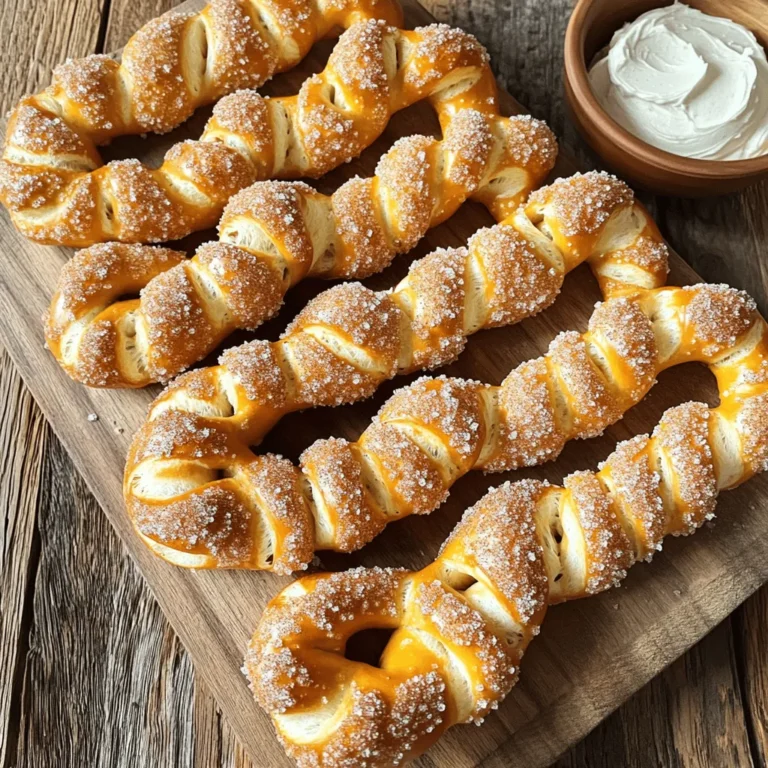 Für die Zimt-Zucker Brezel-Wendungen brauchst du folgende Zutaten: - 1 ½ Tassen warmes Wasser (43°C bis 46°C) - 2 Esslöffel Kristallzucker - 1 Päckchen (2 ¼ Teelöffel) aktive Trockenhefe - 4 Tassen Weizenmehl - 1 Teelöffel koscheres Salz - ½ Tasse Natron - 1 großes Ei, verquirlt (für die Eiwäsche) - ½ Tasse Kristallzucker (zum Wenden) - 2 Esslöffel gemahlener Zimt - Grobes Meersalz, zum Bestreuen Wähle frische Zutaten für den besten Geschmack. Achte auf: - Hefe: Sie sollte frisch sein. Schau auf das Haltbarkeitsdatum. - Mehl: Wähle hochwertiges Weizenmehl für die beste Konsistenz. - Zimt: Nutze gemahlenen Zimt, der aromatisch duftet. So schmecken die Brezeln besser. - Eier: Achte darauf, dass sie frisch sind. Ein frisches Ei hat eine feste Struktur. Frische Zutaten machen deine Brezeln besonders lecker. Wenn du einige Zutaten nicht hast, gibt es Alternativen: - Weizenmehl: Verwende Dinkelmehl für einen nussigen Geschmack. - Kristallzucker: Du kannst auch braunen Zucker nutzen. Er gibt einen tiefen Geschmack. - Natron: Bei Bedarf kannst du auch Backpulver verwenden, aber die Konsistenz kann sich ändern. - Eiwäsche: Statt Ei kannst du Milch oder pflanzliche Milch verwenden, um eine goldene Farbe zu erzielen. Probiere verschiedene Varianten aus, um deine perfekte Brezel zu finden. Du kannst jetzt die Zimt-Zucker Brezel-Wendungen mit dem [Full Recipe] zubereiten. Zuerst vermischen Sie warmes Wasser, Kristallzucker und Hefe. Es sollte eine Temperatur zwischen 43°C und 46°C haben. Lassen Sie die Mischung 5 bis 10 Minuten ruhen. Sie wird schaumig. Das ist ein Zeichen, dass die Hefe aktiv ist. Eine lebendige Hefe macht die Brezeln fluffig. In einer großen Schüssel mischen Sie das Weizenmehl mit dem koscheren Salz. Fügen Sie dann langsam die Hefemischung hinzu. Rühren Sie, bis ein glatter Teig entsteht. Kneten Sie den Teig auf einer bemehlten Fläche. Dies dauert etwa 5 bis 7 Minuten. Der Teig sollte glatt und weich sein. Legen Sie ihn in eine gefettete Schüssel. Decken Sie die Schüssel ab und lassen Sie den Teig etwa eine Stunde ruhen. Er sollte sich verdoppeln. Heizen Sie den Ofen auf 220°C vor. Teilen Sie den aufgegangenen Teig in 8 Stücke. Rollen Sie jedes Stück zu einem langen Strang. Wickeln Sie jeden Strang in Form einer Brezel. Drücken Sie die Enden gut zusammen. In einem großen Topf bringen Sie Wasser und Natron zum Kochen. Kochen Sie jede Brezel 30 Sekunden lang in diesem Wasser. Das gibt den Brezeln ihre tolle Textur. Legen Sie die Brezeln auf ein Backblech mit Backpapier. Bestreichen Sie sie mit dem verquirlten Ei. Mischen Sie den Kristallzucker mit gemahlenem Zimt. Streuen Sie diese Mischung großzügig über die Brezeln. Fügen Sie etwas grobes Meersalz hinzu. Backen Sie die Brezeln 12 bis 15 Minuten lang, bis sie goldbraun sind. Warten Sie kurz, bis sie abgekühlt sind, bevor Sie sie servieren. Es ist schwer, mit dem Essen zu warten, wenn sie so gut riechen! Um das volle Rezept und alle Schritte zu sehen, schauen Sie sich das [Full Recipe] an. Um die perfekte Breze zu formen, beginne mit einem langen Teigstrang. Rolle den Strang etwa 60 cm lang. Mache dann eine U-Form. Überkreuze die Enden und führe sie nach unten zur Mitte. Drücke die Enden gut zusammen. So bleibt die Form beim Backen stabil. Beim Kneten ist es wichtig, den Teig nicht zu überarbeiten. Knete ihn nur 5 bis 7 Minuten. Der Teig sollte glatt und elastisch sein. Wenn er zu klebrig ist, füge ein wenig mehr Mehl hinzu. Achte darauf, dass der Teig Raum zum Atmen hat beim Ruhen. Um knusprige Brezeln zu bekommen, heize den Ofen gut vor. Backe die Brezeln auf einem Blech mit Backpapier. Das Wasser mit Natron ist wichtig. Es hilft, die Brezeln außen knusprig zu machen. Achte darauf, sie nicht zu lange im Wasser zu lassen. 30 Sekunden sind perfekt. Für mehr Details, schaue dir das Full Recipe an. {{image_4}} Süße Brezel sind eine tolle Option. Sie sind perfekt für einen Snack oder Dessert. Sie können Schokolade oder Vanille hinzufügen. Für Schokoladenbrezeln schmelzen Sie dunkle Schokolade und tauchen die Brezeln hinein. Lassen Sie die Schokolade fest werden. Für Vanillebrezeln mischen Sie Vanilleextrakt mit dem Zimt-Zucker. Diese Varianten bringen neue Geschmäcker in die Brezel. Herzhafte Käse-Brezeln sind ebenfalls ein Hit. Sie machen einfach Spaß und sind sehr lecker. Fügen Sie geriebenen Käse zum Teig hinzu. Parmesan oder Cheddar sind tolle Optionen. Sie können auch Käse obenauf streuen, bevor Sie die Brezeln backen. Diese Käse-Brezeln sind perfekt für Partys oder einen Snack zwischendurch. Wenn Sie glutenfrei essen, gibt es auch tolle Optionen. Verwenden Sie glutenfreies Mehl. Es gibt viele gute Marken, die sich gut eignen. Mischen Sie etwas Xanthan-Gummi hinzu, um die Textur zu verbessern. So bleiben die Brezeln weich und lecker. Diese glutenfreien Brezeln sind eine großartige Möglichkeit, den Genuss zu teilen. Probieren Sie verschiedene Varianten aus, um Ihre perfekten Brezeln zu finden. Sie werden sicher begeistert sein! Für das gesamte Rezept schauen Sie sich das [Full Recipe] an. Um die frisch gebackenen Zimt-Zucker Brezel-Wendungen richtig aufzubewahren, lassen Sie sie zuerst abkühlen. Legen Sie sie dann in einen luftdichten Behälter. Sie können auch ein Stück Backpapier zwischen die Brezeln legen. So bleibt die Feuchtigkeit erhalten, und die Brezeln werden nicht matschig. Bewahren Sie sie bei Raumtemperatur auf. Vermeiden Sie den Kühlschrank, da die Brezeln dort hart werden. Wenn Sie die Brezeln aufwärmen möchten, ist das ganz einfach. Heizen Sie den Ofen auf 175°C vor. Legen Sie die Brezeln auf ein Backblech und backen Sie sie für etwa 5 bis 10 Minuten. Dies gibt ihnen wieder die knusprige Textur. Alternativ können Sie die Brezeln in der Mikrowelle für 15 bis 20 Sekunden aufwärmen. Dies geht schnell, macht sie aber weicher. Die Zimt-Zucker Brezel-Wendungen halten sich etwa 2 bis 3 Tage in einem luftdichten Behälter. Wenn Sie sie länger aufbewahren möchten, können Sie sie einfrieren. Wickeln Sie jede Brezel in Frischhaltefolie und legen Sie sie in einen Gefrierbeutel. So bleiben sie bis zu 3 Monate frisch. Zum Auftauen legen Sie die gefrorenen Brezeln einfach bei Raumtemperatur für eine Stunde oder zwei. Für das vollständige Rezept besuchen Sie bitte den Abschnitt "Full Recipe". Die Zubereitung der Zimt-Zucker Brezel-Wendungen dauert etwa 1 Stunde und 30 Minuten. Dies schließt die Zeit zum Mischen, Kneten und Backen ein. Die Vorbereitungszeit beträgt etwa 20 Minuten. Die Ruhezeit für den Teig ist etwa 1 Stunde. Ja, Sie können die Brezeln im Voraus zubereiten. Machen Sie den Teig und lassen Sie ihn ruhen. Danach können Sie die geformten Brezeln bis zu einem Tag im Kühlschrank aufbewahren. Wickeln Sie sie gut ein, damit sie frisch bleiben. Backen Sie sie einfach, wenn Sie bereit sind, sie zu genießen. Bewahren Sie die Brezel-Wendungen in einem luftdichten Behälter auf. So bleiben sie frisch, und sie halten sich etwa 2 bis 3 Tage. Wenn Sie die Brezeln knusprig halten möchten, legen Sie etwas Küchenpapier in den Behälter. Zimt-Zucker Brezel-Wendungen finden Sie oft in Bäckereien oder auf Märkten. Einige Cafés bieten sie ebenfalls an. Wenn Sie frisch gebackene Brezeln möchten, empfehle ich, sie selbst zuzubereiten. Das Rezept ist einfach und macht viel Spaß! Schauen Sie sich das vollständige Rezept an. In diesem Artikel haben wir die wichtigsten Schritte zur Herstellung von Brezeln behandelt. Wir haben eine Liste der Zutaten, Tipps zur Auswahl frischer Zutaten und Alternativen besprochen. Außerdem gab es eine Schritt-für-Schritt-Anleitung und verschiedene Variationen, von süß bis herzhaft. Vergessen Sie nicht, die Brezeln richtig zu lagern, um die Frische zu bewahren. Mit diesen Tipps machen Sie köstliche Brezeln, die jeder liebt! Viel Spaß beim Ausprobieren!