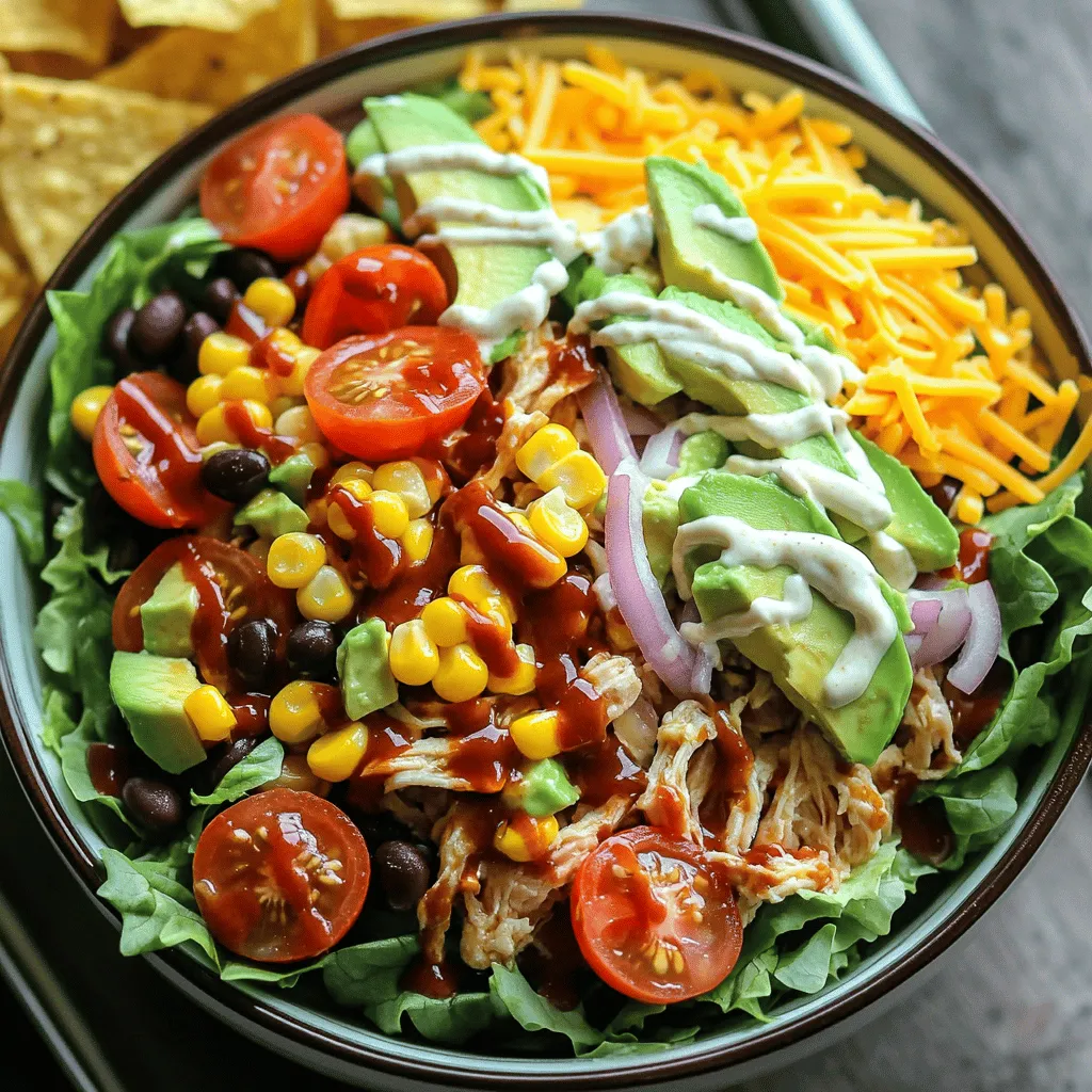 - 2 Tassen gekochte und zerrissene Hähnchenbrust - 4 Tassen gemischte Salatblätter (Spinat, Romaine, Rucola) - 1 Tasse Kirschtomaten, halbiert - 1/2 Tasse Mais (aus der Dose oder gegrillt) - 1/2 Tasse schwarze Bohnen, abgespült und abgetropft - 1/2 rote Zwiebel, dünn geschnitten - 1 Avocado, gewürfelt - 1/2 Tasse geriebener Cheddar-Käse - 1/4 Tasse BBQ-Sauce (deiner Lieblingsmarke) - 1/4 Tasse Ranch-Dressing - Salz und Pfeffer nach Geschmack - Optional: Tortilla-Chips für zusätzlichen Crunch Um einen köstlichen BBQ Ranch Chicken Salad zu machen, brauchst du frische und einfache Zutaten. Zuerst kommt das Hähnchen. Es sollte gut gekocht und zerrissen sein. Die Salatblätter bringen Frische und einen knackigen Biss. Das ist wichtig für den Geschmack. Kirschtomaten fügen eine süße Note hinzu. Mais bringt ein wenig Süße und Textur. Die schwarzen Bohnen fügen Proteine hinzu. Sie sind auch sehr sättigend. Die rote Zwiebel gibt einen scharfen Kick. Avocado macht alles cremig und reichhaltig. Schließlich ist Cheddar-Käse die perfekte Ergänzung. Für das Dressing mischst du BBQ-Sauce und Ranch-Dressing. Das gibt dem Salat einen leckeren und rauchigen Geschmack. Du kannst auch etwas Salz und Pfeffer für mehr Tiefe hinzufügen. Wenn du es knusprig magst, füge Tortilla-Chips hinzu. Sie sind der perfekte Crunch. Wenn du die Zutaten gut wählst, wird dein Salat einfach köstlich. Du kannst alle Zutaten in einer großen Schüssel kombinieren. Denke daran, frische und hochwertige Zutaten zu verwenden. Das macht einen großen Unterschied. Für das vollständige Rezept, schau dir die Full Recipe an. Zuerst nimmst du die gekochte Hähnchenbrust und zerrisst sie in kleine Stücke. Danach vermengst du das Hähnchen in einer Schüssel mit BBQ-Sauce. Achte darauf, dass das Hähnchen gut bedeckt ist. Jetzt legst du die gemischten Salatblätter in eine große Schüssel. Diese bilden die Basis für deinen Salat. Jetzt geht es weiter mit den leckeren Zutaten. Füge die halbierten Kirschtomaten, den Mais, die schwarzen Bohnen, die roten Zwiebelstücke und die gewürfelte Avocado hinzu. Mische alles gut durch. Nun verteilst du das BBQ-Hähnchen gleichmäßig über die Salatzutaten. So hat jeder Bissen den vollen Geschmack. Jetzt kommt der letzte Schliff. Streue den geriebenen Cheddar-Käse über den Salat. Danach gibst du das Ranch-Dressing hinzu. Du kannst die Menge nach deinem Geschmack anpassen. Jetzt würze alles mit Salz und Pfeffer. Mische den Salat vorsichtig, damit die Blätter nicht zerdrückt werden. Serviere den Salat frisch und genieße ihn! Für den extra Crunch kannst du zerbröselte Tortilla-Chips dazugeben. Um deinen BBQ Ranch Chicken Salad zu perfektionieren, nutze frisch zubereitete BBQ-Sauce. Eine hausgemachte Sauce schmeckt besser. Sie gibt deinem Salat mehr Geschmack und Frische. Wähle die Salatblätter mit Bedacht aus. Spinat, Romaine und Rucola sorgen für einen knackigen Biss. Achte darauf, dass die Blätter frisch und grün sind. Vermeide welke oder braune Blätter, denn sie schmecken nicht gut. Du kannst deinen Salat als Hauptgericht servieren oder mit Beilagen kombinieren. Tortilla-Chips passen perfekt dazu und geben einen tollen Crunch. Ideal für Grillpartys, Picknicks oder einfach als schnelles Mittagessen. Der BBQ Ranch Chicken Salad zieht jeden an. Jeder wird ihn lieben! Für Meal Prep kannst du die Zutaten gut aufbewahren. Lagere das Hähnchen und die BBQ-Sauce getrennt von den Salatblättern. So bleiben die Blätter frisch und knackig. Wenn du Reste hast, bewahre sie in einem luftdichten Behälter im Kühlschrank auf. So bleibt dein Salat bis zu drei Tage frisch. Mische die Zutaten erst kurz vor dem Essen, damit alles frisch bleibt. {{image_4}} Du kannst das Hähnchen in diesem Salat wunderbar anpassen. Wenn du Pute magst, nutze sie stattdessen. Putenfleisch hat einen ähnlichen Geschmack. Für eine pflanzliche Option, probiere Tofu. Tofu nimmt die Aromen gut auf und macht den Salat vegan. Einfach den Tofu würfeln und in BBQ-Sauce marinieren. So bleibt der Geschmack intensiv. Füge deinem Salat mehr Farbe und Geschmack hinzu. Du kannst Paprika, Gurken oder Karotten hinzufügen. Diese Gemüsesorten bringen Crunch und Frische. Auch Nüsse wie Walnüsse oder Mandeln passen gut. Sie geben einen tollen Biss. Denk auch an andere Käsesorten. Feta oder Gouda könnten spannende Alternativen sein. Diese Käsesorten bringen neue Aromen in dein Gericht. Das Ranch-Dressing ist nicht die einzige Wahl. Du kannst es mit anderen Dressings ersetzen. Ein Honig-Senf-Dressing bringt Süße und Schärfe. Auch ein einfaches Balsamico-Dressing passt gut. Wenn du kreativ sein möchtest, mache dein eigenes Dressing. Eine Mischung aus Joghurt, Zitrone und Kräutern gibt mehr Geschmack. So hast du die Kontrolle über die Zutaten und die Frische. Um deinen BBQ Ranch Chicken Salad frisch zu halten, lagere ihn im Kühlschrank. Verwende einen luftdichten Behälter. Dies hilft, die Zutaten knusprig zu halten und den Geschmack zu bewahren. Achte darauf, den Salat nicht zu lange im Kühlschrank zu lassen. Ideal ist es, ihn innerhalb von drei Tagen zu essen. Die Haltbarkeit der Zutaten ist wichtig für den Geschmack. Gekochtes Hähnchen bleibt bis zu vier Tage frisch. Frisches Gemüse, wie Kirschtomaten und Avocado, sollte schnell gegessen werden. Wenn du Reste hast, verwende sie als Füllung für Wraps oder Sandwiches. So vermeidest du Lebensmittelverschwendung und genießt neue Gerichte. Wenn du Zutaten übrig hast, sei kreativ! Du kannst Rest-Hähnchen in Tacos oder auf Pizza verwenden. Auch der Salat selbst kann eine Basis für eine neue Bowl sein. Mische Reste mit Quinoa oder Reis und füge deine Lieblingssauce hinzu. So schaffst du neue, leckere Gerichte aus übrig gebliebenen Zutaten. Besuche die [Full Recipe] für mehr Ideen! BBQ Ranch Chicken Salad bleibt im Kühlschrank etwa 3 bis 4 Tage frisch. Achte darauf, den Salat in einem luftdichten Behälter zu lagern. Wenn der Salat träge aussieht oder einen schlechten Geruch hat, ist er nicht mehr gut. Überprüfe auch die Avocado, da sie schnell braun wird. Ja, du kannst den Salat im Voraus zubereiten. Halte die Zutaten getrennt, bis du bereit bist zu essen. Das hilft, die Frische zu bewahren. Du kannst das Hähnchen und das Dressing auch vorher zubereiten. Lagere sie in separaten Behältern im Kühlschrank. Mische alles kurz vor dem Servieren. BBQ Ranch Chicken Salad hat viele gesunde Zutaten. Hähnchen liefert Proteine, und die Salatblätter sind voll mit Vitaminen. Avocados bringen gesunde Fette mit sich. Denk daran, die Menge an BBQ-Sauce und Ranch-Dressing zu steuern, um die Kalorien im Schach zu halten. Die Inspiration für BBQ Ranch Chicken Salad kommt aus der amerikanischen Küche. Es vereint die Liebe zu Grillgerichten mit frischen Salaten. BBQ-Sauce und Ranch-Dressing sind beliebte Zutaten in vielen Haushalten. Dieses Gericht ist einfach und lecker, perfekt für eine schnelle Mahlzeit. Für das komplette Rezept, schau dir die Full Recipe an. Der BBQ Ranch Chicken Salad ist ein leckeres und einfaches Gericht. Wir haben über die Hauptzutaten gesprochen, wie gekochtes Hähnchen und frische Salatblätter. Die Zubereitung ist schnell und macht Spaß. Ein paar Tipps und Variationen helfen dir, ihn nach deinem Geschmack anzupassen. Achte darauf, frisch zu lagern, damit der Salat länger hält. Dieser Salat eignet sich perfekt für ein BBQ oder als schnelle Mahlzeit. Probiere ihn aus und entdecke die vielseitigen Möglichkeiten!