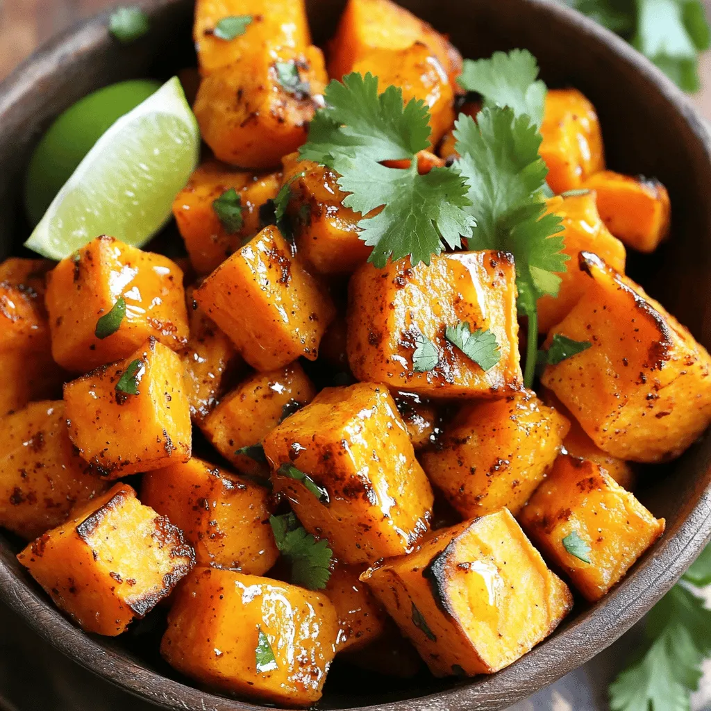 Für mein Rezept der feurigen gerösteten Süßkartoffeln brauchst du folgende Zutaten: - 3 mittelgroße Süßkartoffeln, geschält und in 2,5 cm große Würfel geschnitten - 2 Esslöffel Olivenöl Diese Süßkartoffeln sind süß und lecker. Sie geben beim Rösten einen tollen Geschmack ab. Die Gewürze machen die Süßkartoffeln wirklich besonders. Hier sind die wichtigsten: - 1 Teelöffel geräuchertes Paprikapulver - 1 Teelöffel Cayennepfeffer (nach Geschmack anpassen) - 1 Teelöffel Knoblauchpulver - 1 Teelöffel Zwiebelpulver - Salz und frisch gemahlener schwarzer Pfeffer nach Geschmack Das geräucherte Paprikapulver gibt den Süßkartoffeln einen rauchigen Geschmack. Der Cayennepfeffer bringt die Schärfe, die du magst. Die Garnierung macht das Gericht noch schöner und leckerer. Hier sind meine Vorschläge: - 2 Esslöffel Honig oder Ahornsirup - Frischer Koriander, gehackt (zur Garnierung) Der Honig oder Ahornsirup sorgt für eine süße Note. Der frische Koriander gibt Farbe und einen frischen Geschmack. Du kannst auch eine Limettenscheibe an die Seite legen für einen spritzigen Akzent. So wird dein Gericht lebendig und einladend! Für die gesamte Zubereitung schau dir das [Full Recipe] an. Die Vorbereitungszeit für feurige geröstete Süßkartoffeln beträgt nur 10 Minuten. Beginne mit dem Heizen des Ofens auf 220°C. Während der Ofen vorheizt, schäle die Süßkartoffeln. Schneide sie in 2,5 cm große Würfel. Diese Größe sorgt für eine gleichmäßige Garung. Lege ein Backblech mit Backpapier aus, damit die Süßkartoffeln nicht ankleben. Verteile die gewürfelten Süßkartoffeln gleichmäßig auf dem Backblech. Achte darauf, dass sie genug Platz haben. Das bedeutet, dass sie nicht übereinander liegen. So erhalten sie eine schöne, knusprige Textur. Röste die Süßkartoffeln für 25-30 Minuten. Wende sie nach 15 Minuten, um ein gleichmäßiges Rösten zu erreichen. Wenn sie goldbraun sind und zart werden, sind sie fertig. Die perfekte Konsistenz ist außen knusprig und innen weich. Um dies zu erreichen, halte dich an die Röstdauer. Wenn sie fertig sind, nimm die Süßkartoffeln aus dem Ofen. Träufle Honig oder Ahornsirup darüber und mische sie gut. Das gibt ihnen einen tollen Glanz und süßen Geschmack. Serviere sie warm und genieße die Aromen. Du findest die vollständige Anleitung in [Full Recipe]. Ein häufiger Fehler ist, die Süßkartoffeln zu dicht auf das Blech zu legen. Achte darauf, dass sie genug Platz haben. So rösten sie gleichmäßiger und werden schön knusprig. Ein weiterer Fehler ist, die Gewürze nicht gut zu vermischen. Mische die Süßkartoffeln gründlich, damit jede Würfel perfekt gewürzt ist. Um die gerösteten Süßkartoffeln frisch zu halten, lasse sie zuerst abkühlen. Dann lege sie in einen luftdichten Behälter. Sie bleiben im Kühlschrank bis zu fünf Tage haltbar. Für längere Lagerung kannst du sie einfrieren. Achte darauf, die Süßkartoffeln gut zu verpacken, um Gefrierbrand zu vermeiden. Der Cayennepfeffer bringt die Schärfe. Du kannst die Menge nach deinem Geschmack anpassen. Für weniger Schärfe, verwende nur eine Prise. Wenn du mehr Schärfe willst, füge etwas frischen Chili oder mehr Cayennepfeffer hinzu. Experimentiere mit verschiedenen Gewürzen, um deine perfekte Mischung zu finden. {{image_4}} Du kannst mit vielen Gewürzen spielen. Probiere zum Beispiel Kreuzkümmel für einen warmen, erdigen Geschmack. Curry-Pulver bringt eine würzige Note. Wenn du mehr Frische willst, füge etwas Zitronenpfeffer hinzu. Mischung ist der Schlüssel. Experimentiere mit Mengen und finde deine perfekte Kombination. Süßkartoffeln passen gut zu vielen Gemüsesorten. Kombiniere sie mit Karotten für eine süße Note. Du kannst auch Paprika oder Zucchini hinzufügen. Das sorgt für mehr Farbe und Geschmack. Schneide das Gemüse in ähnliche Größen. So garen sie gleichmäßig. Du wirst überrascht sein, wie gut die Aromen zusammenpassen. Diese feurigen Süßkartoffeln sind von Natur aus vegan und glutenfrei. Verwende statt Honig Ahornsirup, um die Süße zu erhalten. Du kannst auch andere Süßungsmittel probieren. Achte darauf, dass alle Zutaten glutenfrei sind. So bleibt das Rezept für alle geeignet. Diese Anpassungen machen das Gericht noch vielseitiger. Du kannst es für jeden Anlass genießen. Für das gesamte Rezept, siehe [Full Recipe]. Einfrieren ist eine gute Option für geröstete Süßkartoffeln. Du solltest sie zuerst abkühlen lassen. Dann lege sie in einen luftdichten Behälter oder einen Gefrierbeutel. Achte darauf, die Luft herauszudrücken, um Gefrierbrand zu vermeiden. So bleiben die Süßkartoffeln bis zu drei Monate frisch. Wenn du sie essen möchtest, tau sie einfach im Kühlschrank auf. Danach kannst du sie im Ofen oder in der Mikrowelle aufwärmen. Um die Süßkartoffeln frisch zu halten, lagere sie in einem kühlen, dunklen Raum. Verwende einen Behälter mit Belüftung, damit die Luft zirkulieren kann. Vermeide den Kühlschrank, denn das kann die Textur beeinträchtigen. Du kannst die gerösteten Süßkartoffeln auch bis zu fünf Tage im Kühlschrank aufbewahren. Stelle sicher, dass sie gut abgedeckt sind, damit sie nicht austrocknen. Meal Prep ist eine tolle Möglichkeit, Zeit zu sparen. Du kannst die Süßkartoffeln im Voraus schälen und schneiden. Bereite die Gewürzmischung ebenfalls vor. Bewahre alles in separaten Behältern auf. So hast du alles bereit, wenn du die feurige geröstete Süßkartoffeln zubereiten möchtest. Das macht das Kochen einfach und schnell. Die gesamte Vorbereitungszeit beträgt nur etwa 10 Minuten. Nutze diese Zeit, um deine anderen Zutaten zu planen. Du kannst die gerösteten Süßkartoffeln in einem luftdichten Behälter bis zu vier Tage im Kühlschrank lagern. Stelle sicher, dass sie gut abgekühlt sind, bevor du sie lagerst. Das hilft, die Feuchtigkeit zu reduzieren und macht sie länger haltbar. Wenn du die Süßkartoffeln aufwärmen möchtest, lege sie einfach für einige Minuten in den Ofen oder die Mikrowelle. Ja, du kannst die Süßkartoffeln auch im Air Fryer zubereiten! Schneide sie in Würfel, wie im Rezept. Mische sie mit den Gewürzen und dem Öl. Lege die Süßkartoffeln in den Air Fryer und stelle die Temperatur auf 190°C (375°F) ein. Brate sie für etwa 15 bis 20 Minuten. Schüttle den Korb während des Garens einmal, um gleichmäßige Röstaromen zu erhalten. So werden sie schön knusprig. Feurige Süßkartoffeln passen gut zu vielen Beilagen. Hier sind einige Ideen: - Gegrilltes Hähnchen oder Fisch - Quinoa oder Reis - Frischer Salat mit Limettendressing - Avocado oder Guacamole - Joghurtdip oder Sour Cream Du kannst auch die Süßkartoffeln als Teil einer Bowls kombinieren. Experimentiere mit verschiedenen Beilagen, um dein perfektes Gericht zu finden. Wenn du mehr Ideen brauchst, schau dir das [Full Recipe] an. Feurige Süßkartoffeln sind einfach zuzubereiten und lecker. Wir haben die besten Zutaten und Gewürze behandelt. Ich habe erklärt, wie man sie perfekt röstet und welche feine Garnierung dazu passt. Auch Tipps zur Aufbewahrung und Anpassung der Schärfe fehlten nicht. Für Variationen könnt ihr mit verschiedenen Gewürzen oder Gemüse experimentieren. Nutzt die Tipps zur Fehlervermeidung und zum Meal Prep. So habt ihr immer eine köstliche Beilage bereit. Mahlzeit!