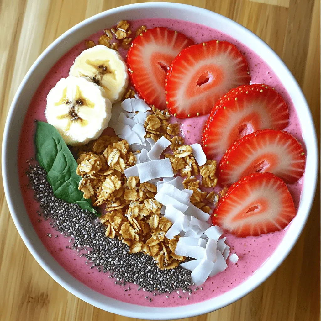 Für eine leckere Erdbeer-Spinat Smoothie Bowl brauchen Sie einige einfache Zutaten. Hier ist, was Sie benötigen: - 1 Tasse frische Spinatblätter - 1 Tasse gefrorene Erdbeeren - 1 reife Banane - 1/2 Tasse Mandelmilch (oder Milch nach Wahl) - 1 Esslöffel Mandelbutter (oder Erdnussbutter) - 1 Esslöffel Chiasamen - 1/2 Teelöffel Vanilleextrakt - Toppings: geschnittene frische Erdbeeren, Granola, Nüsse, Kokosraspeln und ein Spritzer Honig (optional) Diese Zutaten sind frisch und gesund. Sie bieten eine tolle Basis für Ihren Smoothie. Ich bevorzuge frische Spinatblätter, weil sie voller Nährstoffe sind. Gefrorene Erdbeeren sind praktisch. Sie haben einen süßen Geschmack und sind immer verfügbar. Sie können die gefrorenen Erdbeeren direkt in den Mixer geben. Dies sorgt für eine kühle und erfrischende Textur. Frische Banane hilft, die Mischung cremig zu machen. Die Kombination dieser Zutaten bringt viele Vorteile. Spinat ist reich an Vitaminen und Mineralien. Er enthält Vitamin A, C und K. Erdbeeren bringen Antioxidantien. Sie sind gut für das Herz und die Haut. Bananen bieten Kalium und Ballaststoffe. Mandelmilch hat weniger Kalorien als normale Milch und ist laktosefrei. Chiasamen sind kleine Kraftpakete. Sie sind voller Omega-3-Fettsäuren und Protein. Insgesamt ist die Erdbeer-Spinat Smoothie Bowl eine nährstoffreiche Wahl. Sie ist perfekt für ein schnelles Frühstück oder einen gesunden Snack. Für das vollständige Rezept schauen Sie sich bitte die vollständigen Anweisungen an. Zuerst sammeln wir alle Zutaten. Du brauchst: - 1 Tasse frische Spinatblätter - 1 Tasse gefrorene Erdbeeren - 1 reife Banane - 1/2 Tasse Mandelmilch (oder Milch nach Wahl) - 1 Esslöffel Mandelbutter (oder Erdnussbutter) - 1 Esslöffel Chiasamen - 1/2 Teelöffel Vanilleextrakt - Toppings: geschnittene frische Erdbeeren, Granola, Nüsse, Kokosraspeln und ein Spritzer Honig (optional) Stelle sicher, dass alles frisch und bereit ist. So geht es schneller und macht mehr Spaß. Jetzt kommt der spannende Teil! Gib alle Zutaten in den Mixer. Mixe sie auf hoher Stufe. Du willst eine glatte und cremige Mischung. Wenn es zu dick ist, füge einfach mehr Milch hinzu. Mixe weiter, bis alles gut vermischt ist. Wenn du die perfekte Konsistenz erreicht hast, gieße den Smoothie in eine Schüssel. Es sollte dick genug sein, um die Toppings zu halten, aber nicht zu fest. Jetzt kommt die Kunst! Gieße den Smoothie in eine Schüssel. Nutze frische Erdbeeren, Granola, Nüsse und Kokosraspeln für die Dekoration. Sei kreativ und mache es bunt. Eine Prise Chiasamen oben drauf sieht toll aus und macht die Bowl gesünder. Wenn du magst, füge einen Spritzer Honig hinzu. Das gibt extra Süße. Serviere die Bowl sofort, damit sie frisch und lecker bleibt. Beim Mixen dieser Erdbeer-Spinat Smoothie Bowl gibt es einige häufige Fehler. Ein Fehler ist, zu viele feste Zutaten zu verwenden. Das macht den Smoothie dick und schwer zu mixen. Ein anderer Fehler ist, die Flüssigkeit zu vergessen. Ohne genug Flüssigkeit wird der Smoothie nicht cremig. Achte darauf, die Mandelmilch oder eine andere Flüssigkeit hinzuzufügen. Wenn du frische Spinatblätter verwendest, achte darauf, sie gut zu waschen. Sand oder Schmutz kann den Geschmack stören. Die richtige Mixtechnik macht einen großen Unterschied. Beginne mit den Flüssigkeiten, gefolgt von den festen Zutaten. So vermischt sich alles gut. Mixe die Zutaten auf hoher Stufe für die beste Konsistenz. Wenn dein Mixer nicht stark genug ist, mische in kleinen Portionen. Falls die Mischung zu dick ist, füge nach und nach mehr Milch hinzu. Mixe weiter, bis alles glatt ist, und halte dabei den Deckel gut fest. Die Erdbeer-Spinat Smoothie Bowl passt zu jeder Jahreszeit. Im Frühling und Sommer sind frische Erdbeeren am besten. Im Herbst und Winter kannst du gefrorene Erdbeeren nutzen. Du kannst auch andere Früchte hinzufügen, um den Geschmack zu verändern. Im Winter sind Bananen eine tolle Wahl, um etwas Süße zu bringen. In den warmen Monaten erfrischt diese Bowl und ist ein perfekter Snack. Du kannst sie nach Lust und Laune anpassen. {{image_4}} Sie können die Erdbeer-Spinat Smoothie Bowl auf viele Arten anpassen. Fügen Sie zum Beispiel eine halbe Avocado hinzu. Sie machen die Bowl cremig und geben gesunde Fette. Auch gefrorene Mangostücke oder Pfirsiche passen gut. Diese Früchte bringen Süße und einen frischen Geschmack. Eine Handvoll Grünkohl kann auch einen gesunden Kick geben. Er hat viele Nährstoffe und passt gut zu den Erdbeeren. Die Wahl der Milch kann variieren. Statt Mandelmilch können Sie auch Hafer-, Soja- oder Kokosmilch verwenden. Jede Milch hat ihren eigenen Geschmack und Nährwert. Bei den Toppings sind die Möglichkeiten endlos. Probieren Sie verschiedene Nüsse wie Mandeln oder Walnüsse. Sie sorgen für einen knackigen Biss. Auch Joghurt kann als Topping dienen und macht die Bowl noch cremiger. Für etwas Süße sind Honig oder Agavendicksaft perfekte Ergänzungen. Wenn Sie mehr Protein möchten, sind einige Ergänzungen hilfreich. Fügen Sie einen Löffel Proteinpulver hinzu. Es gibt viele Geschmacksrichtungen, die gut passen. Auch griechischer Joghurt ist eine gute Wahl. Er ist reich an Eiweiß und macht die Bowl satter. Chiasamen sind nicht nur für die Textur gut, sondern auch für zusätzliche Nährstoffe. Sie sind klein, aber sehr gesund. Diese Optionen erhöhen den Nährwert Ihrer Smoothie Bowl und machen sie zu einer kompletten Mahlzeit. Wenn Sie Reste von Ihrer Erdbeer-Spinat Smoothie Bowl haben, bewahren Sie sie richtig auf. Gießen Sie die restliche Mischung in einen luftdichten Behälter. Stellen Sie sicher, dass der Behälter gut schließt. So bleibt die Bowl frisch. Lagern Sie sie im Kühlschrank. Ideal ist es, die Reste innerhalb von zwei Tagen zu genießen. Haben Sie noch Spinat oder Erdbeeren übrig? Sie können sie in anderen Rezepten nutzen. Zum Beispiel können Sie frischen Spinat in Salate geben. Gefrorene Erdbeeren sind großartig für Desserts oder Joghurt. Auch in Smoothies sind sie eine perfekte Ergänzung. So verschwenden Sie keine Lebensmittel und genießen dennoch gesunde Optionen. Frische Zutaten sind der Schlüssel zur besten Smoothie Bowl. Kaufen Sie frischen Spinat und Erdbeeren, die fest und glänzend sind. Diese halten länger. Lagern Sie frische Erdbeeren im Kühlschrank. Vermeiden Sie es, sie zu waschen, bevor Sie sie lagern. So bleibt ihr Geschmack erhalten. Gefrorene Erdbeeren sind ideal, wenn frische nicht verfügbar ist. Sie können bis zu einem Jahr halten, ohne an Geschmack zu verlieren. Eine Erdbeer-Spinat Smoothie Bowl hat etwa 250 bis 300 Kalorien pro Portion. Diese Zahl kann je nach Zutaten variieren. Zum Beispiel, wenn Sie mehr Nüsse oder Honig hinzufügen, steigen die Kalorien. Diese Bowl ist eine gesunde Wahl. Sie liefert viele Vitamine und Mineralien. Ja, das Rezept lässt sich leicht vegan gestalten. Nutzen Sie Pflanzenmilch wie Mandelmilch oder Hafermilch. Statt Honig können Sie Agavendicksaft verwenden. Auch die Mandelbutter bleibt vegan. So bleibt die Bowl lecker und gesund. Sie können die Fruchtarten auch nach Wahl ändern, um neue Geschmäcker zu entdecken. Die besten Toppings sind frisch und bunt. Ich empfehle: - Geschnittene Erdbeeren - Granola - Nüsse - Kokosraspeln - Chiasamen Diese Toppings geben Textur und Geschmack. Sie können auch einen Spritzer Honig hinzufügen, wenn Sie es süßer mögen. Experimentieren Sie mit verschiedenen Kombinationen, um Ihre perfekte Bowl zu finden. Für das komplette Rezept schauen Sie sich die Full Recipe an. In diesem Artikel haben wir die besten Zutaten für Smoothie Bowls erkundet. Wir haben gelernt, frische und gefrorene Zutaten zu vergleichen und deren Nährstoffgehalt zu verstehen. Die Schritt-für-Schritt-Anleitung hilft beim perfekten Mix und bei der Präsentation. Tipps und Tricks zeigen, wie man Fehler vermeidet und Techniken optimiert. Viele Variationen geben dir neue Ideen. Schließlich haben wir Lagerung und Haltbarkeit behandelt. Du bist jetzt bereit, leckere und gesunde Smoothie Bowls zu kreieren. Viel Spaß beim Ausprobieren!