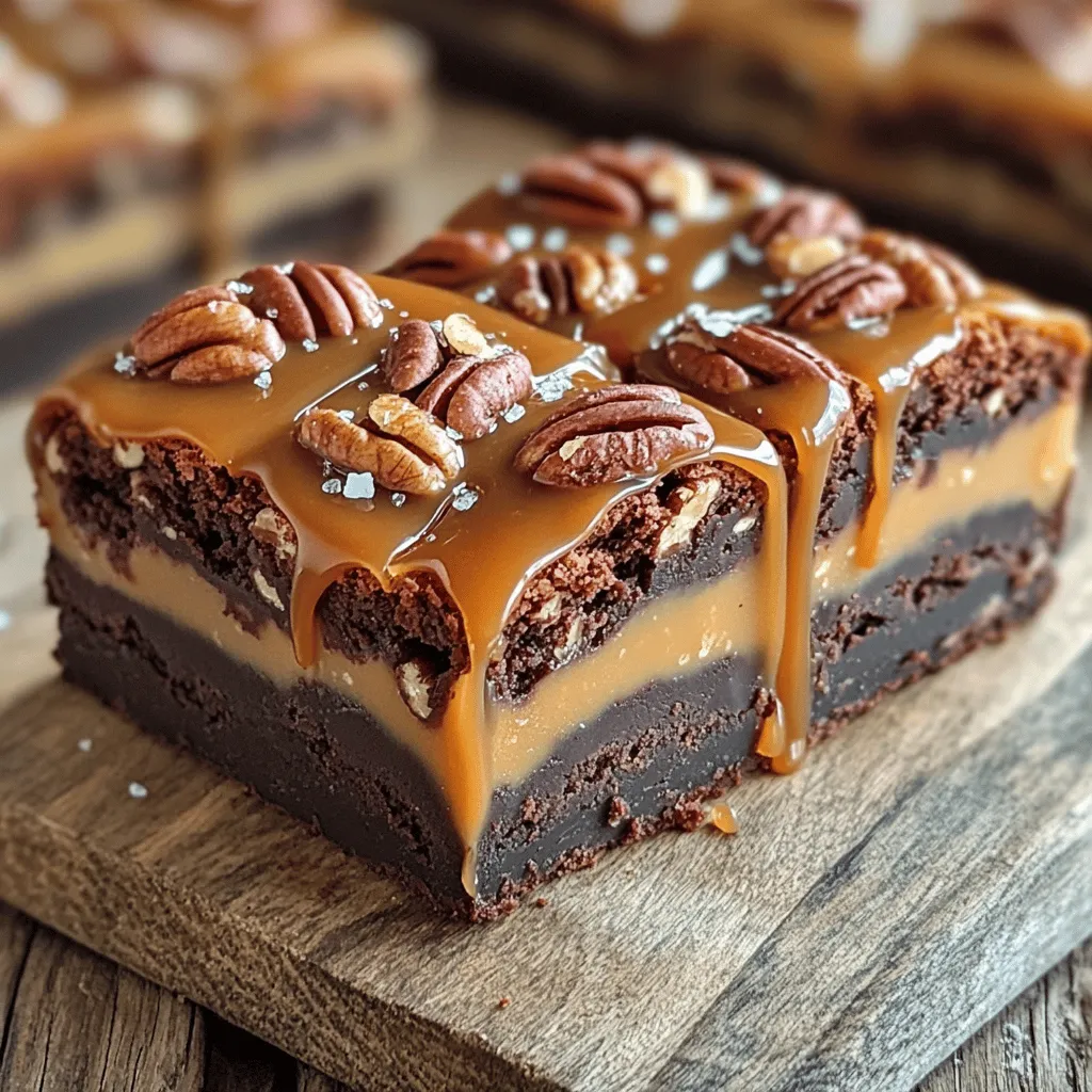Die Hauptzutaten machen den Geschmack dieser Brownies aus. Hier ist, was du benötigst: - 1 Tasse ungesalzene Butter (2 Sticks) - 2 Tassen Kristallzucker - 4 große Eier - 1 Teelöffel Vanilleextrakt - 1 Tasse Allzweckmehl - 1 Tasse ungesüßtes Kakaopulver - 1/2 Teelöffel Salz - 1 Tasse gehackte Pekannüsse - 1 Tasse Karamellsauce (gekauft oder selbstgemacht) - 1/2 Tasse Schokoladenstückchen (halb-süß oder dunkel) - 1/4 Teelöffel Meersalz (zum Bestreuen) Um die besten Karamellisierte Pekannüsse Turtle Brownies zu machen, sind einige Zutaten wichtig. Butter sorgt für den reichen Geschmack. Zucker macht die Brownies süß und feucht. Eier binden alles zusammen und geben Struktur. Mehl und Kakaopulver geben den Brownies ihre Konsistenz und Schokoladigkeit. Die Pekannüsse und Karamellsauce bringen den besonderen Genuss. Ohne diese Zutaten fehlt das Herz dieser Leckerei. Die Auswahl guter Zutaten ist der Schlüssel. Verwende frische Eier für besseren Geschmack. Wähle ungesalzene Butter, um die Kontrolle über den Salzgehalt zu behalten. Hochwertiges Kakaopulver macht einen großen Unterschied. Ich empfehle, die Pekannüsse frisch zu kaufen und selbst zu hacken. Das sorgt für Crunch und frischen Geschmack. Für die Karamellsauce kannst du eine gute Marke wählen oder sie selbst machen, um den besten Geschmack zu erzielen. Wenn du die besten Zutaten verwendest, schmecken deine Brownies einfach besser. Für die vollständige Anleitung, schau dir das [Full Recipe] an. Um die Karamellsauce zu machen, schließen Sie sich mir an. Sie brauchen nur Zucker und Wasser. Erhitzen Sie das Wasser in einem kleinen Topf. Fügen Sie dann den Zucker hinzu und rühren Sie gut um. Lassen Sie die Mischung kochen. Warten Sie, bis sie goldbraun wird. Sehen Sie aufmerksam zu, denn es brennt schnell an. Nehmen Sie den Topf vom Herd und fügen Sie etwas Butter hinzu. Das macht die Sauce schön cremig. Lassen Sie die Mischung abkühlen. Sie ist jetzt bereit für die Brownies. Jetzt kommen die Brownies. Heizen Sie den Ofen auf 175°C vor und bereiten Sie die Backform vor. Fetten Sie die Form ein und legen Sie Backpapier hinein. Das macht das Herausnehmen leicht. Schmelzen Sie die Butter in einem Topf. Rühren Sie dann den Zucker ein, bis alles gut vermischt ist. Lassen Sie die Mischung ein wenig abkühlen, bevor Sie die Eier hinzufügen. Verquirlen Sie die Eier gut. Fügen Sie den Vanilleextrakt hinzu. In einer anderen Schüssel vermengen Sie das Mehl, Kakaopulver und Salz. Mischen Sie die trockenen Zutaten mit den feuchten. Rühren Sie nicht zu viel. Jetzt heben Sie die Pekannüsse und Schokoladenstückchen unter. Gießen Sie die Mischung in die Backform und träufeln Sie die Karamellsauce darüber. Backen Sie die Brownies für 30-35 Minuten. Prüfen Sie mit einem Zahnstocher, ob sie fertig sind. Er sollte mit ein paar feuchten Krümeln herauskommen. Lassen Sie die Brownies in der Form abkühlen. Warten Sie mindestens 30 Minuten, bevor Sie sie schneiden. So bleiben sie schön saftig. Genießen Sie den köstlichen Geschmack der Karamell-Pekannüsse-Überraschung in jedem Bissen. Für das vollständige Rezept, suchen Sie nach dem Ausdruck "Full Recipe". Beim Backen von Karamell-Pecan-Turtle-Brownies gibt es einige häufige Fehler. Ein großer Fehler ist, die Butter nicht richtig zu schmelzen. Sie muss vollständig flüssig sein, damit sich der Zucker gut vermischt. Ein anderer Fehler ist das Überrühren des Teigs. Rühren Sie nur, bis alles gut vermischt ist. Wenn Sie zu lange rühren, werden die Brownies zäh. Achten Sie auch darauf, die Backzeit genau zu beachten. Überbacken macht sie trocken. Die perfekte Konsistenz ist wichtig für leckere Brownies. Um dies zu erreichen, mischen Sie die feuchten und trockenen Zutaten gut, aber nicht zu lange. Der Teig sollte dick, aber nicht trocken sein. Wenn die Brownies fertig sind, sollten sie leicht feucht in der Mitte sein. Ein Zahnstocher sollte mit ein paar feuchten Krümeln herauskommen, nicht mit nassem Teig. Lassen Sie die Brownies nach dem Backen in der Form abkühlen. Das hilft, die Konsistenz zu festigen. Die Präsentation macht viel aus. Für ein schönes Aussehen können Sie zusätzliche Karamellsauce darüber träufeln. Bestreuen Sie die Brownies mit einer Prise Meersalz für einen schönen Kontrast. Verwenden Sie die reservierten Pekannüsse, um die Oberseite zu dekorieren. Servieren Sie die Brownies warm auf einem rustikalen Holzbrett. Das sieht nicht nur gut aus, sondern macht sie auch einladend. Für das perfekte Finish können Sie eine Kugel Vanilleeis daneben legen. {{image_4}} Wenn Sie etwas Neues suchen, probieren Sie weiße Schokoladenstückchen. Diese sind süß und passen gut zu den Pekannüssen. Oder verwenden Sie Erdnussbutterstückchen für einen nussigen Kick. Für eine fruchtige Note fügen Sie getrocknete Kirschen oder Himbeeren hinzu. Diese Alternativen bringen Farbe und Geschmack in die Brownies. Um die Brownies vegan zu machen, ersetzen Sie die Eier durch Apfelmus oder Leinsamen. Verwenden Sie pflanzliche Butter anstelle von normaler Butter. Für glutenfreie Brownies wählen Sie Mandelmehl oder glutenfreies Mehl. Diese Optionen sind genauso lecker und bieten jedem Genuss. Fügen Sie einen Hauch von Espresso-Pulver hinzu, um den Schokoladengeschmack zu verstärken. Ein Teelöffel Zimt kann auch eine schöne Wärme bieten. Für etwas Knusprigkeit streuen Sie geröstete Kokosnüsse oder Schokoladenstückchen auf die Oberseite. Jede dieser Zutaten macht die Brownies einzigartig und lecker. Für das volle Rezept, schauen Sie sich die Beschreibung an. Um die Karamellisierte Pekannüsse Turtle Brownies frisch zu halten, bewahre sie in einem luftdichten Behälter auf. Dies verhindert, dass die Brownies austrocknen oder ihren Geschmack verlieren. Lege ein Stück Backpapier zwischen die Schichten, um ein Ankleben zu vermeiden. Wenn du sie für eine längere Zeit aufbewahren möchtest, empfiehlt es sich, sie im Kühlschrank zu lagern. Wenn du die Brownies aufwärmen möchtest, lege sie für 10 bis 15 Sekunden in die Mikrowelle. Achte darauf, sie nicht zu lange zu erhitzen, damit sie nicht austrocknen. Du kannst auch den Ofen verwenden. Heize ihn auf 160 °C vor und lege die Brownies für 5 bis 10 Minuten hinein. So bleiben sie weich und schokoladig. Die Haltbarkeit dieser Brownies beträgt etwa eine Woche, wenn sie im Kühlschrank aufbewahrt werden. Sie schmecken am besten in den ersten drei Tagen nach dem Backen. Nach dieser Zeit können die Aromen etwas verblassen, aber sie bleiben lecker. Wenn du die Brownies einfrieren möchtest, lege sie in einen gefriergeeigneten Behälter. So kannst du sie bis zu drei Monate aufbewahren, ohne an Geschmack zu verlieren. Du findest das vollständige Rezept im Abschnitt über die Zutaten. Die Zubereitungszeit für die Karamellisierte Pekannüsse Turtle Brownies beträgt etwa 20 Minuten. Die Backzeit liegt bei 30 bis 35 Minuten. Sie benötigen insgesamt etwa eine Stunde, um diese leckeren Brownies zu machen. Ich finde, dass diese Zeit gut investiert ist, denn das Ergebnis ist einfach köstlich. Ja, Sie können die Karamellisierte Pekannüsse Turtle Brownies einfrieren. Lassen Sie die Brownies vollständig abkühlen, bevor Sie sie in einem luftdichten Behälter aufbewahren. Sie halten sich so bis zu drei Monate. Wenn Sie bereit sind, die Brownies zu genießen, lassen Sie sie einfach im Kühlschrank auftauen. Sie schmecken fast wie frisch gebacken! Dieses Rezept für Karamellisierte Pekannüsse Turtle Brownies kommt aus der Tradition amerikanischer Desserts. Es verbindet die Aromen von Schokolade, Karamell und Pekannüssen. Diese Kombination ist bei vielen Menschen beliebt und macht die Brownies besonders lecker. Ich habe es mit meinen eigenen Tipps und Tricks verfeinert, um Ihnen ein unvergessliches Geschmackserlebnis zu bieten. Für das vollständige Rezept schauen Sie bitte auf die [Full Recipe]. Karamellisierte Pekannüsse Turtle Brownies sind ein echter Genuss. Wir haben die wichtigen Zutaten, die besten Backtipps und kreative Variationen besprochen. Hochwertige Zutaten machen einen großen Unterschied im Geschmack. Achten Sie auf die richtige Konsistenz beim Backen und dekorieren Sie Ihre Brownies ansprechend. So bleiben sie frisch und lecker. Verwenden Sie die Lagerungstipps, um die Brownies lange zu bewahren. Experimentieren Sie und machen Sie die Brownies ganz nach Ihrem Geschmack. Viel Spaß beim Backen und Genießen dieser süßen Leckerei!
