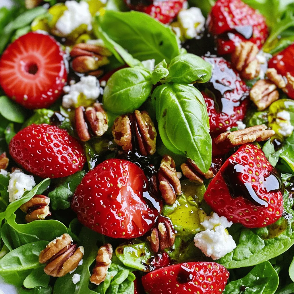 Für einen frischen Balsamico-Erdbeer-Delight-Salat brauchst du einige Hauptzutaten. Diese machen den Salat lecker und bunt: - 2 Tassen frische Erdbeeren, entstielt und in Scheiben geschnitten - 4 Tassen gemischte Babyblattsalate (z. B. Spinat, Rucola und Romanasalat) - 1/4 Tasse zerbröckelter Ziegenkäse - 1/4 Tasse Pekannüsse, grob gehackt Erdbeeren bringen eine süße Note. Die Blattsalate sorgen für Frische und Crunch. Ziegenkäse fügt eine salzige Tiefe hinzu. Pekannüsse geben einen knackigen Biss. Das Dressing ist der Schlüssel zu diesem Salat. Für den perfekten Geschmack benötigst du: - 1/4 Tasse Balsamico-Glasur - 2 Esslöffel Olivenöl - Salz und Pfeffer nach Geschmack Die Balsamico-Glasur bringt eine süße Säure. Olivenöl wirkt als Basis und macht alles sanft. Salz und Pfeffer heben die Aromen hervor. Du kannst den Salat nach deinem Geschmack anpassen. Hier sind einige Vorschläge für anderes Gemüse oder Obst: - Avocado für Cremigkeit - Gurken für zusätzliche Frische - Walnüsse statt Pekannüsse für einen anderen Crunch - Himbeeren oder Blaubeeren für mehr Fruchtgeschmack Diese Optionen geben dir Freiheit. Experimentiere und finde deine Lieblingskombination. Für die vollständige Zubereitung schaue dir das [Full Recipe] an. Für die Saladbasis fangen wir mit frischen Zutaten an. Nimm die Erdbeeren und schneide sie in dünne Scheiben. Die Babyblattsalate sind die Basis. Gib sie in eine große Schüssel. Dann füge die geschnittenen Erdbeeren hinzu. Mische die Salate gut mit den Erdbeeren. So entsteht eine bunte und frische Mischung. Jetzt kommt das Dressing. Nimm eine kleine Schüssel. Gib die Balsamico-Glasur und das Olivenöl hinein. Füge Salz und Pfeffer nach Geschmack hinzu. Verquirle die Mischung gut mit einer Gabel oder einem kleinen Schneebesen. Das Dressing sollte gut vermischt und gleichmäßig sein. Gieße das Dressing über den Salat. Mische alles vorsichtig, damit die Blätter und Erdbeeren gut umhüllt sind. Taste den Salat und füge bei Bedarf mehr Salz oder Pfeffer hinzu. Zum Schluss garniere den Salat mit frischen Basilikumblättern. So sieht der Salat nicht nur gut aus, sondern schmeckt auch frisch und lecker. Dies ist der perfekte Moment, um den Balsamico-Erdbeer-Delight-Salat zu genießen. Du kannst das komplette Rezept im Abschnitt „Vollständiges Rezept“ finden. Um den Geschmack deines Balsamico-Erdbeer-Delight-Salats zu verbessern, probiere frische, reife Erdbeeren. Sie sind süßer und saftiger. Der Balsamico-Glasur bringt eine tolle Süße. Verwende eine hochwertige Glasur für den besten Geschmack. Ein Spritzer Zitrone im Dressing kann die Aromen noch hervorheben. Das sorgt für eine frische Note. Für besondere Anlässe kannst du den Salat kreativ anrichten. Verwende eine große, flache Schüssel für eine schöne Präsentation. Schichte die Zutaten, um die Farben zu zeigen. Beginne mit den Salaten, dann die Erdbeeren, gefolgt von Ziegenkäse und Nüssen. Garniere mit frischen Basilikumblättern. Dies sieht nicht nur gut aus, sondern macht auch Lust auf mehr. Einige Küchengeräte machen die Zubereitung einfacher. Ein scharfes Messer ist wichtig, um die Erdbeeren gleichmäßig zu schneiden. Eine große Salatschüssel hilft beim Mischen der Zutaten. Ein Schneebesen ist ideal, um das Dressing gut zu vermischen. Ein Messbecher sorgt dafür, dass du die richtigen Mengen hast. Diese Geräte helfen dir, den Salat schnell und einfach zuzubereiten. Für die vollständige Zubereitung schaue dir das [Full Recipe] an. {{image_4}} Wenn Sie Allergien haben, können Sie den Salat anpassen. Verwenden Sie anstelle von Ziegenkäse eine pflanzliche Alternative. Das sorgt für einen cremigen Geschmack. Für Nüsse können Sie Sonnenblumenkerne nutzen. Diese sind nussfrei und voller Nährstoffe. Wenn Sie glutenfrei leben, überprüfen Sie die Balsamico-Glasur. Viele Marken sind glutenfrei, aber nicht alle. So bleiben Sie sicher und genießen dennoch den Salat. Für eine vegetarische Version lassen Sie den Ziegenkäse weg. Fügen Sie stattdessen Avocado hinzu. Das macht den Salat cremig und nahrhaft. Für Veganer ist es wichtig, auch die Balsamico-Glasur zu prüfen. Suchen Sie nach einer ohne tierische Produkte. So bleibt der Salat vegan und lecker. Diese Alternativen bringen neue Geschmäcker in den Balsamico-Erdbeer-Delight-Salat. Der Balsamico-Erdbeer-Delight-Salat kann das ganze Jahr über genossen werden. Im Frühling können Sie frische Radieschen hinzufügen. Im Sommer sind Pfirsiche eine tolle Ergänzung. Diese bringen Süße und Frische. Im Herbst passen Äpfel oder Birnen perfekt dazu. Der Winter bietet die Möglichkeit, geröstete Wurzelgemüse einzufügen. So bleibt der Salat spannend und saisonal. Experimentieren Sie mit verschiedenen Zutaten, um Ihren perfekten Salat zu finden. Um die Frische Ihres Balsamico-Erdbeer-Delight-Salats zu bewahren, lagern Sie ihn in einem luftdichten Behälter. Dies schützt den Salat vor Luft und Feuchtigkeit. Wenn Sie den Salat nicht sofort essen, bewahre die Dressing-Mischung getrennt auf. So bleibt alles knackig und frisch. Im Kühlschrank hält der Salat bis zu drei Tage. Die Erdbeeren verlieren jedoch schnell ihre Frische. Achten Sie darauf, den Salat nicht lange stehen zu lassen. Das Dressing kann bis zu einer Woche haltbar sein, wenn es gut verschlossen ist. Bereiten Sie die Zutaten im Voraus vor, um Zeit zu sparen. Schneiden Sie die Erdbeeren und waschen Sie den Salat. Lagern Sie alles getrennt, bis Sie bereit sind, zu servieren. Dies hilft, die Textur und den Geschmack zu erhalten. Wenn Sie den Salat schnell zubereiten möchten, können Sie die vollständige Rezeptanleitung verwenden. Der Balsamico-Erdbeer-Delight-Salat bleibt im Kühlschrank etwa 1 bis 2 Tage frisch. Nach dieser Zeit werden die Blätter schlaff. Es ist wichtig, den Salat in einem luftdichten Behälter zu lagern. So bleibt der Geschmack länger erhalten. Ich empfehle, die Erdbeeren und das Dressing separat aufzubewahren. So bleibt alles knusprig und frisch. Ja, du kannst das Dressing im Voraus machen. Mische die Balsamico-Glasur, das Olivenöl, Salz und Pfeffer einfach in einer kleinen Schüssel. Fülle es in ein Glas mit Deckel. Das Dressing bleibt im Kühlschrank bis zu einer Woche gut. Vor dem Servieren einfach gut schütteln. So werden die Aromen wieder lebendig. Der Balsamico-Erdbeer-Delight-Salat passt gut zu vielen Beilagen. Hier sind einige Ideen: - Gegrilltes Hähnchen oder Tofu für Protein. - Knuspriges Brot oder Baguette zum Dippen. - Eine leichte Suppe, wie Tomatensuppe oder Gazpacho. - Käseplatten mit verschiedenen Käsesorten. Diese Beilagen ergänzen den frischen Geschmack des Salats perfekt. Probiere, was dir am besten gefällt! Der Balsamico-Erdbeer-Delight-Salat ist einfach zuzubereiten und lecker. Wir haben die Hauptzutaten und das Dressing besprochen, sowie die besten Tipps für die Zubereitung. Zudem habe ich nützliche Variationen und Lagerungshinweise gegeben. Denke daran, den Salat je nach Saison und Vorliebe zu variieren. So bleibt er frisch und spannend. Nutze die Vorschläge aus diesem Beitrag, um den Salat zu einem Highlight auf deinem Tisch zu machen. Viel Spaß beim Ausprobieren!