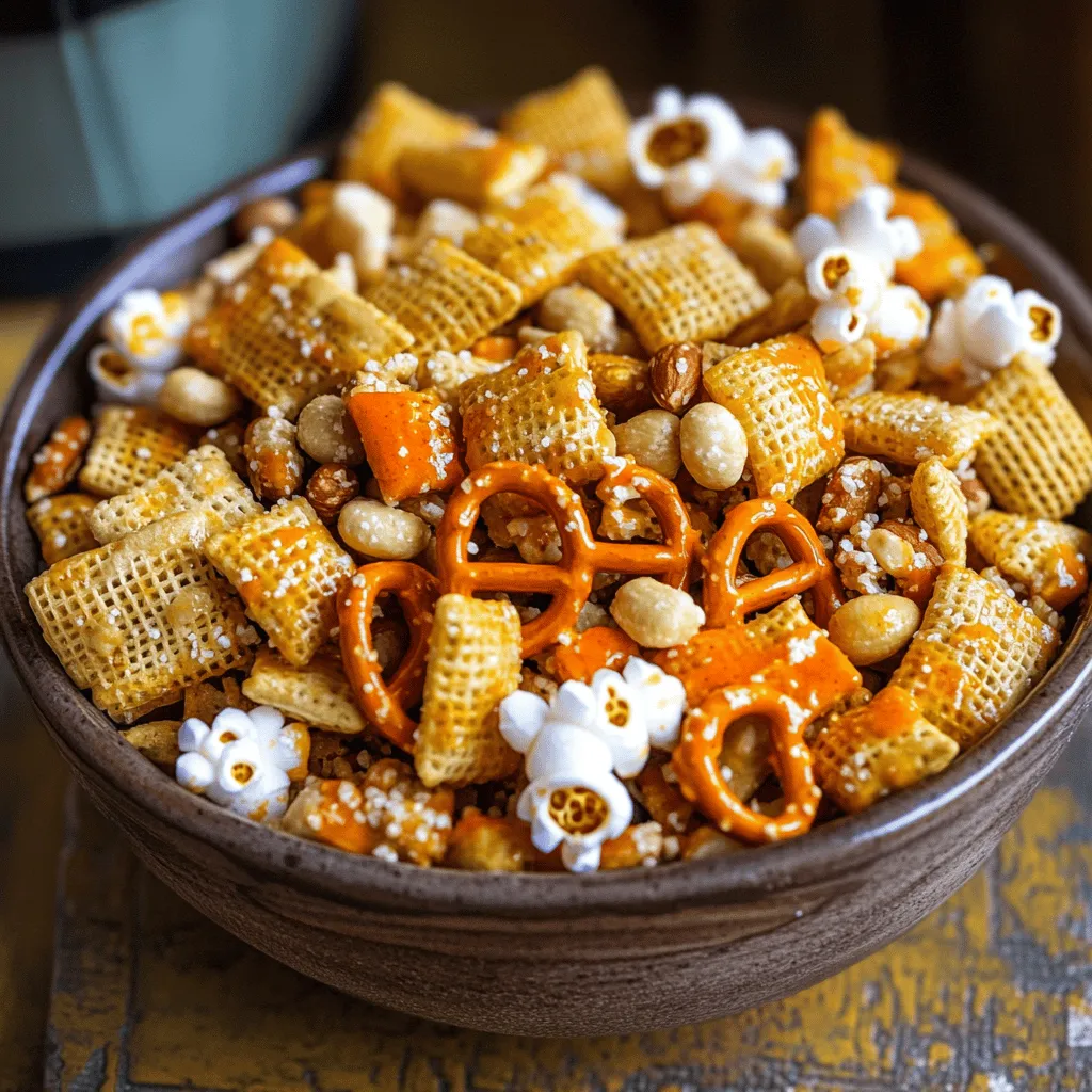 - 3 Tassen Rice Chex Frühstückszerealien - 3 Tassen Corn Chex Frühstückszerealien - 2 Tassen Brezelknötchen - 1 Tasse gemischte Nüsse (Cashews, Mandeln, Erdnüsse) - 1 Tasse ungesalzenes Popcorn - 1/2 Tasse ungesalzene Butter - 1/2 Tasse Buffalo-Sauce (nach Geschmack anpassen) Die Hauptzutaten machen diesen Snack knusprig und lecker. Rice Chex und Corn Chex geben die Basis. Diese Cerealien sind leicht und nehmen die Aromen gut auf. Brezelknötchen fügen einen salzigen Crunch hinzu. Gemischte Nüsse bringen gesunde Fette und zusätzlichen Biss. Ungesalzene Butter sorgt für eine reichhaltige Textur. Die Buffalo-Sauce verleiht dem Mix seine Schärfe und Würze. - 1 Päckchen Ranch-Dressing-Mix (ca. 28 g) - 1 Teelöffel Knoblauchpulver - 1 Teelöffel Zwiebelpulver - 1/2 Teelöffel geräuchertes Paprikapulver - 1/4 Teelöffel Cayennepfeffer (optional für mehr Schärfe) Die Gewürze sind das Geheimnis für den Geschmack. Ranch-Dressing-Mix bringt cremige Aromen. Knoblauchpulver und Zwiebelpulver fügen Tiefe hinzu. Geräuchertes Paprikapulver gibt eine leichte Rauchnote. Falls du es scharf magst, füge Cayennepfeffer hinzu. Die Mischung der Gewürze macht diesen Snack unwiderstehlich. Wenn du alle Zutaten zusammenfügst und backst, entsteht ein perfektes Snack-Erlebnis. Für die vollständige Anleitung zum Rezept, schau dir die Vollständige Rezept an. Heize deinen Ofen auf 120°C vor. Lege ein großes Backblech mit Backpapier aus. In einer großen Schüssel vermischst du die Hauptzutaten. Dazu gehören Rice Chex, Corn Chex, Brezelknötchen, gemischte Nüsse und Popcorn. Stelle die Mischung beiseite. Schmelze die ungesalzene Butter in einem kleinen Topf bei mittlerer Hitze. Nimm den Topf vom Herd, wenn die Butter geschmolzen ist. Füge die Buffalo-Sauce hinzu und rühre gut um. Dann gib den Ranch-Dressing-Mix, Knoblauchpulver, Zwiebelpulver, geräuchertes Paprikapulver und optional Cayennepfeffer dazu. Rühre alles gut durch, bis die Mischung gleichmäßig ist. Gieße die Butter-Gewürz-Mischung über die Chex-Mix. Rühre vorsichtig um, bis alle Teile gut bedeckt sind. Verteile die Mischung gleichmäßig auf dem Backblech. Backe die Mischung eine Stunde lang. Rühre alle 15 Minuten um, um ein gleichmäßiges Rösten zu gewährleisten. Lass die Mischung nach dem Backen auf dem Blech abkühlen. Dann kannst du sie in einem luftdichten Behälter aufbewahren. Um die beste Konsistenz zu erzielen, müssen Sie die Mischung gut rühren. Jeder Snack sollte gleichmäßig mit der Sauce bedeckt sein. Das sorgt für einen schmackhaften Biss. Passen Sie die Backzeit an, um die perfekte Knusprigkeit zu erreichen. Rühren Sie alle 15 Minuten um, um ein gleichmäßiges Rösten sicherzustellen. So bleibt jede Zutat frisch und knusprig. Möchten Sie mehr Schärfe? Fügen Sie einfach etwas Cayennepfeffer hinzu. Schmecken Sie die Mischung ab, um die Schärfe nach Ihrem Wunsch anzupassen. Variieren Sie die Gewürze nach Ihrem Geschmack. Zum Beispiel können Sie verschiedene Kräuter oder auch andere Gewürzmischungen verwenden. Das gibt Ihrem Chex Mix eine persönliche Note. Präsentieren Sie Ihren Buffalo Ranch Chex Mix in einer großen Schüssel. Das sieht einladend aus und macht Spaß beim Teilen. Sie können frische Kräuter wie Schnittlauch oder Petersilie hinzufügen. Das gibt einen schönen Farbkontrast. Servieren Sie dazu kalte Getränke, wie Limonade oder Bier. So wird Ihr Snack zum Hit bei jeder Feier! {{image_4}} Wenn du eine gesunde Version von Buffalo Ranch Chex Mix machen möchtest, probiere Vollkorn-Chex. Diese bieten mehr Ballaststoffe. Du kannst auch Nüsse und Trockenfrüchte hinzufügen. Mandeln oder Cranberries sind tolle Optionen. Sie machen den Snack nahrhafter und geben zusätzlichen Geschmack. Du kannst die Wisconsin-Käsewürfel durch eine pflanzliche Alternative ersetzen. Veganer Käse ist eine gute Wahl. Auch vegane Butteralternativen sind ideal. So bleibt der Mix lecker und für alle geeignet. Für den Herbst kannst du herbstliche Gewürze wie Zimt oder Muskat hinzufügen. Diese verleihen dem Mix eine tolle Note. Für die Feiertage kannst du eine festliche Version mit Cranberries und Nüssen machen. Diese Variationen machen den Snack zu einem besonderen Erlebnis. Das Rezept ist flexibel, sodass du es nach deinem Geschmack anpassen kannst. Erlaube dir, kreativ zu sein und deinen eigenen Stil zu finden. Buffalo Ranch Chex Mix bleibt frisch, wenn du ihn richtig lagerst. Bewahre den Mix in einem luftdichten Behälter auf. So bleibt er knusprig und lecker. Wenn du den Chex Mix im Kühlschrank lagerst, bleibt er bis zu zwei Wochen gut. Achte darauf, dass der Behälter gut verschlossen ist. Wenn du den Chex Mix bei Raumtemperatur lagerst, ist das auch möglich. Verwende einen luftdichten Behälter, um die Frische zu bewahren. Halte den Mix von direkter Sonne fern. So bleibt der Snack länger haltbar. Achte darauf, keine Feuchtigkeit in den Behälter zu lassen. Das hilft, Verdorbenheit zu vermeiden. Nach ein paar Tagen solltest du den Mix überprüfen. Wenn er weich wird, ist es Zeit, ihn zu essen! Buffalo Ranch Chex Mix bleibt frisch, wenn du es in einem luftdichten Behälter aufbewahrst. So bleibt der Snack bis zu zwei Wochen haltbar. Die Mischung wird knusprig und lecker bleiben, solange du sie richtig lagerst. Achte darauf, dass die Mischung vollständig abgekühlt ist, bevor du sie verpackst. So vermeidest du Feuchtigkeit, die die Knusprigkeit ruinieren kann. Ja, du kannst das Rezept leicht verdoppeln. Mische einfach die Zutaten in einer größeren Schüssel. Du kannst auch ein größeres Backblech verwenden, um alles gleichmäßig zu backen. Achte darauf, die Backzeit anzupassen. Überprüfe den Chex Mix nach 30 Minuten, um sicherzustellen, dass er nicht verbrennt. Rühre die Mischung alle 15 Minuten um, um eine gleichmäßige Röstaromatik zu erreichen. Ja, es gibt viele schmackhafte Alternativen zur Buffalo-Sauce. Du kannst BBQ-Sauce für eine süßere Note verwenden. Eine scharfe Sriracha-Sauce gibt dem Mix einen asiatischen Touch. Für eine milde Variante probiere eine Honig-Senf-Sauce. Wenn du eine cremigere Textur möchtest, kannst du auch eine Mischung aus Sour Cream und scharfer Sauce verwenden. So kannst du deinen Chex Mix nach deinem Geschmack anpassen. Buffalo Ranch Chex Mix ist ein leckeres Snack-Rezept. Wir haben die Hauptzutaten wie Rice Chex, Brezelknötchen und würzige Aromen betrachtet. Die Schritt-für-Schritt-Anleitung macht alles einfach. Achte auf die perfekte Konsistenz und passe die Gewürze nach deinem Geschmack an. Vergiss nicht, gesunde und saisonale Variationen auszuprobieren. Du kannst diesen Mix auch sicher lagern und frisch halten. Mit den Tipps wirst du zum Profi in der Snack-Zubereitung! Viel Spaß beim Ausprobieren deiner eigenen Variationen!