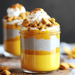 Um diesen leckeren Pudding zu machen, braucht man einige Grundzutaten. Hier ist die Liste: - 240 ml Kokosmilch (oder andere Milch nach Wahl) - 60 g Chiasamen - 120 g reine Kürbispüree - 30 ml Ahornsirup (je nach Süßheitsvorliebe anpassen) - 1/2 Teelöffel Vanilleextrakt - 1 Teelöffel Kürbiskuchengewürz (oder eine Mischung aus Zimt, Muskatnuss und Ingwer) - Eine Prise Salz Diese Zutaten sorgen für einen tollen Geschmack und die perfekte Textur. Ich empfehle Kokosmilch, weil sie einen süßen, cremigen Geschmack hat. Sie passt gut zu Kürbis. Alternativ kannst du auch Mandelmilch oder Hafermilch verwenden. Diese Sorten sind ebenfalls lecker und machen den Pudding nahrhaft. Um den Pudding noch besser zu machen, kannst du verschiedene Toppings hinzufügen. Hier sind einige Vorschläge: - Zerbröselte Graham-Cracker für einen knusprigen Biss - Kokosnusssahne für eine cremige Note - Pekannüsse für zusätzlichen Crunch Diese Toppings geben deinem Pudding mehr Struktur und Geschmack. Du kannst auch kreativ werden und deine eigenen Lieblingszutaten hinzufügen. Für das vollständige Rezept, schaue dir die Anleitung zu Kürbis-Pie Overnight Chia-Pudding an. Beginnen Sie mit einer Rührschüssel. Geben Sie die Kokosmilch, das Kürbispüree, den Ahornsirup, den Vanilleextrakt, das Kürbiskuchengewürz und das Salz in die Schüssel. Rühren Sie alles gut um. Sie wollen eine glatte Mischung erreichen. Diese Basis ist der Schlüssel zu einem leckeren Pudding. Sobald die Mischung glatt ist, fügen Sie die Chiasamen hinzu. Streuen Sie sie gleichmäßig hinein und rühren Sie gut um. Es ist wichtig, dass die Chiasamen gut verteilt sind. Decken Sie die Schüssel ab und stellen Sie sie in den Kühlschrank. Lassen Sie die Mischung mindestens 4 Stunden oder über Nacht ruhen. So können die Chiasamen die Flüssigkeit aufnehmen und der Pudding wird schön fest. Nach der Kühlzeit nehmen Sie die Schüssel heraus. Rühren Sie den Pudding gründlich um, um Klumpen zu lösen. Teilen Sie den Pudding in individuelle Schalen oder Gläser auf. Jetzt kommt der Spaß: Dekorieren Sie mit zerbröselten Graham-Crackern, einem Klecks Kokosnusssahne und Pekannüssen. Diese Toppings geben dem Pudding zusätzlichen Crunch und Geschmack. Genießen Sie diesen köstlichen Genuss! Um die perfekte Konsistenz für deinen Kürbis-Pie Overnight Chia Pudding zu erreichen, achte auf die richtige Menge an Chiasamen. Nutze 60 g für 240 ml Flüssigkeit. Das Verhältnis ist wichtig. Lass den Pudding mindestens 4 Stunden im Kühlschrank, besser über Nacht. So quellen die Chiasamen gut auf und der Pudding wird schön dick. Ein häufiger Fehler ist, die Chiasamen nicht gleichmäßig zu verteilen. Wenn du sie nicht gut einrührst, bilden sich Klumpen. Achte darauf, sie gut in die Flüssigkeit einzuarbeiten. Ein weiterer Fehler ist, nicht genug Zeit zum Quellen zu geben. Eine kurze Kühlzeit führt zu einer wässrigen Textur. Gib dem Pudding die nötige Zeit, um seine beste Form zu erreichen. Für besondere Anlässe kannst du den Pudding in schönen Gläsern schichten. Verwende zerbröselte Graham-Cracker und Kokosnusssahne als Topping. Das sieht toll aus und schmeckt fantastisch! Füge Pekannüsse für einen crunchy Effekt hinzu. Du kannst auch einen Hauch von Zimt oder zusätzliches Kürbiskuchengewürz darüber streuen. So wird dein Pudding ein Hit auf jeder Feier! {{image_4}} Wenn du auf der Suche nach veganen und glutenfreien Optionen bist, bist du hier richtig. Viele Zutaten in diesem Rezept sind von Natur aus vegan und glutenfrei. Verwende einfach Kokosmilch oder eine andere pflanzliche Milch. Auch die Chiasamen sind perfekt für deine Ernährung. Achte darauf, dass dein Ahornsirup rein ist. Alle anderen Zutaten sind ebenfalls vegan und glutenfrei. Das Schöne an Chia-Pudding ist die Vielseitigkeit. Du kannst neue Aromen hinzufügen, um deinen Pudding anzupassen. Probiere zum Beispiel Schokoladenstückchen für einen schokoladigen Kick. Oder füge frische Früchte wie Bananen oder Äpfel hinzu. Du kannst auch andere Gewürze wie Kardamom oder Ingwer verwenden. Die Kombination mit Kürbispüree macht es besonders lecker. Kürbispüree ist nicht nur für diesen Pudding gut. Du kannst es in vielen Rezepten nutzen. Füge es zu Smoothies für eine cremige Textur hinzu. Verwende es in Muffins oder Pancakes für einen herbstlichen Geschmack. Du kannst es auch in Saucen oder Suppen mischen. Es bringt nicht nur Geschmack, sondern auch Nährstoffe mit sich. Es ist reich an Vitaminen und Ballaststoffen. Ich empfehle, den Kürbis-Pie Overnight Chia Pudding in einem luftdichten Behälter zu lagern. So bleibt der Pudding frisch und lecker. Platziere ihn im kältesten Bereich deines Kühlschranks. Vermeide es, ihn in die Tür zu stellen. Dort ist es oft wärmer. Der Pudding bleibt bis zu fünf Tage im Kühlschrank haltbar. Nach dieser Zeit kann die Textur und der Geschmack beeinträchtigt werden. Ich empfehle, den Pudding vor dem Verzehr immer kurz zu überprüfen. Wenn er unangenehm riecht oder anders aussieht, schmeiß ihn lieber weg. Wenn du den Pudding länger aufbewahren möchtest, kannst du ihn einfrieren. Fülle ihn in einen gefrierfesten Behälter. Achte darauf, etwas Platz für die Ausdehnung zu lassen. Du kannst den Pudding bis zu drei Monate einfrieren. Zum Auftauen lege ihn einfach über Nacht in den Kühlschrank. Vor dem Servieren gut umrühren, um die Konsistenz zu verbessern. Wenn du mehr über die Zubereitung erfahren möchtest, schau dir das [Full Recipe] an. Dieses Rezept für Kürbis-Pie Overnight Chia Pudding ergibt 2 bis 4 Portionen. Die genaue Anzahl hängt von der Größe der Schalen ab, die Sie verwenden. Wenn Sie große Portionen machen, reicht es für zwei, bei kleineren Portionen können es bis zu vier werden. Ja, Sie können andere Samen verwenden, aber das Ergebnis wird anders sein. Leinsamen sind eine gute Wahl, da sie ähnlich quellen. Sie sollten jedoch den Pudding zuerst mahlen, um die Nährstoffe besser aufnehmen zu können. Hanfsamen können auch verwendet werden, haben aber eine andere Konsistenz. Chiasamen sind die beste Wahl für diesen Pudding, weil sie sehr gut quellen und eine gelartige Textur bilden. Ja, dieser Pudding ist sehr gesund und nahrhaft. Die Chiasamen bieten viele Ballaststoffe, Omega-3-Fettsäuren und Protein. Das Kürbispüree ist reich an Vitaminen, besonders Vitamin A. Die Kokosmilch gibt gesunde Fette und einen tollen Geschmack. Verwenden Sie weniger Ahornsirup für eine kalorienärmere Option. So bleibt der Pudding lecker und gesund. Der Kürbis-Pie Overnight Chia-Pudding ist ein einfaches und leckeres Rezept. Wir haben die notwendigen Zutaten, wie Milchsorten und Toppings, besprochen. Ich habe Schritt für Schritt erklärt, wie Sie die Basis zubereiten und den Pudding portionieren. Tipps helfen Ihnen, die perfekte Konsistenz zu erzielen und häufige Fehler zu vermeiden. Sie können Variationen ausprobieren, um den Pudding anzupassen. Denken Sie daran, ihn richtig zu lagern, damit er frisch bleibt. Genießen Sie diesen gesunden Snack und lassen Sie Ihrer Kreativität freien Lauf!