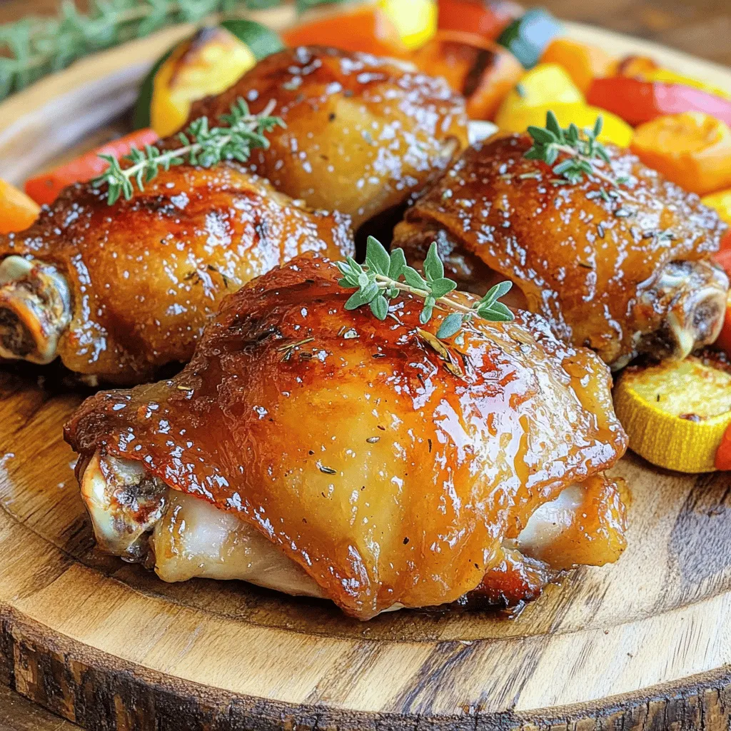 Für das Rezept von Ahornsirup glasierte Hähnchenschenkel benötigst du: - 4 Hähnchenschenkel mit Knochen und Haut - 1/2 Tasse reiner Ahornsirup - 2 Esslöffel Dijon-Senf - 2 Knoblauchzehen, fein gehackt - 1 Esslöffel Sojasauce (low sodium) - 1 Teelöffel frische Thymianblätter (oder 1/2 Teelöffel getrockneter Thymian) - Salz und frisch gemahlener schwarzer Pfeffer nach Geschmack - 1 Esslöffel Olivenöl - 1 Esslöffel Apfelwein-Essig Du kannst einige Zutaten ersetzen, wenn du möchtest. Wenn du keinen Dijon-Senf hast, benutze normalen Senf. Statt frischem Thymian kannst du getrockneten Thymian verwenden. Wenn du keinen Apfelwein-Essig hast, nimm Balsamico-Essig. Das gibt einen anderen Geschmack, ist aber auch lecker. Die Qualität der Zutaten macht einen großen Unterschied. Verwende reinen Ahornsirup für den besten Geschmack. Dieser Sirup hat einen reichen, süßen Geschmack, der das Hähnchen perfekt ergänzt. Achte auch auf frische Kräuter und frischen Knoblauch. Sie geben deinem Gericht mehr Aroma. Bei Hähnchenschenkeln achte darauf, dass sie frisch und von guter Qualität sind. Bio-Produkte sind oft die beste Wahl, da sie ohne schädliche Chemikalien hergestellt werden. Zuerst bereite ich die Marinade vor. In einer Schüssel mische ich den reinen Ahornsirup, Dijon-Senf, den fein gehackten Knoblauch, Sojasauce, frische Thymianblätter, Apfelwein-Essig, Salz und Pfeffer. Diese Mischung sorgt für einen tollen Geschmack. Ich lege die Hähnchenschenkel in die Marinade und achte darauf, dass sie gut bedeckt sind. Dann decke ich die Schüssel ab und stelle sie für mindestens eine Stunde in den Kühlschrank. Für mehr Geschmack ist es ideal, die Hähnchenschenkel über Nacht marinieren zu lassen. Wenn die Marinierzeit vorbei ist, heize ich den Ofen auf 200 °C vor. In einer großen ofenfesten Pfanne erwärme ich das Olivenöl bei mittlerer bis hoher Hitze. Sobald das Öl heiß ist, lege ich die Hähnchenschenkel mit der Hautseite nach unten in die Pfanne. Ich brate sie für etwa 5-7 Minuten an, bis die Haut goldbraun und knusprig ist. Das Anbraten gibt dem Hähnchen eine schöne Textur und zusätzlichen Geschmack. Jetzt drehe ich die Hähnchenschenkel vorsichtig um. Die restliche Marinade aus der Schüssel güsse ich gleichmäßig über das Hähnchen in der Pfanne. Dann stelle ich die Pfanne in den vorgeheizten Ofen. Ich backe die Hähnchenschenkel 25-30 Minuten lang, bis sie durchgegart sind. Die Innentemperatur sollte 74 °C erreichen. Achte darauf, dass die Glasur schön eingedickt ist. Nach dem Garen nehme ich die Pfanne aus dem Ofen und lasse die Hähnchenschenkel etwa 5 Minuten ruhen. Dies hilft, die Säfte im Hähnchen zu verteilen und macht es saftiger. Wenn ich die Hähnchenschenkel serviere, richte ich sie auf einer großen Servierplatte an. Ich träufle die zusätzliche Glasur aus der Pfanne darüber. Ein Tipp: Um Überkochen zu vermeiden, stelle ich sicher, dass die Temperatur im Ofen nicht zu hoch ist und die Hähnchenschenkel genug Platz in der Pfanne haben. Ein häufiger Fehler ist, das Hähnchen nicht ausreichend zu marinieren. Die Marinade gibt viel Geschmack. Lassen Sie die Hähnchenschenkel mindestens eine Stunde im Kühlschrank. Noch besser ist eine Nacht. Ein weiterer Fehler ist, die Hautseite des Hähnchens nicht zuerst anzubraten. Dies sorgt für eine knusprige Textur. Achten Sie auch darauf, das Hähnchen nicht zu oft zu bewegen. Lassen Sie es in Ruhe braten, damit sich die Haut bräunen kann. Die richtige Garzeit ist sehr wichtig. Backen Sie die Hähnchenschenkel bei 200 °C (400 °F) für 25 bis 30 Minuten. Prüfen Sie die Innentemperatur mit einem Thermometer. Sie sollte 74 °C (165 °F) erreichen. Wenn das Hähnchen zu lange im Ofen bleibt, wird es trocken. Lassen Sie das Hähnchen nach dem Garen fünf Minuten ruhen. So verteilen sich die Säfte und es bleibt saftig. Haben Sie Reste? Nutzen Sie diese kreativ! Schneiden Sie das Hähnchen in Stücke und fügen Sie es zu Salaten hinzu. Es passt auch gut zu Sandwiches oder Wraps. Sie können die Reste auch in einer Suppe oder einem Eintopf verwenden. Die Aromen des Ahornsirups verleihen neuen Gerichten einen besonderen Geschmack. So vermeiden Sie Lebensmittelverschwendung und genießen neue Gerichte. {{image_4}} Du kannst das Rezept leicht anpassen. Füge etwas Paprika hinzu, um eine rauchige Note zu erhalten. Oder gib eine Prise Zimt für eine süße Tiefe. Auch Ingwer passt gut und bringt einen frischen Kick. Experimentiere mit verschiedenen Kräutern wie Rosmarin oder Oregano. Diese kleinen Änderungen machen dein Gericht einzigartig. Die perfekten Beilagen machen das Essen rundum köstlich. Probiere gebratenes Gemüse wie Karotten, Zucchini oder Paprika. Diese Farben bringen Freude auf den Teller. Auch Reis oder Quinoa sind tolle Optionen. Sie nehmen die Aromen der Glasur auf und machen das Gericht sättigender. Ein einfacher grüner Salat mit einem leichten Dressing passt ebenfalls sehr gut dazu. Wenn du glutenfrei leben musst, ersetze die Sojasauce durch Tamari. Diese Variante hat keinen Weizen und schmeckt ähnlich. Du kannst auch die Marinade anpassen, indem du mehr Ahornsirup und Dijon-Senf verwendest. Diese Anpassungen halten den Geschmack stark und lecker, ohne Gluten zu verwenden. So bleibt jeder satt und zufrieden. Für das vollständige Rezept, schau dir die Full Recipe an. Wenn du die Hähnchenschenkel nicht sofort isst, kannst du sie im Kühlschrank lagern. Lege die Schenkel in einen luftdichten Behälter. So bleiben sie frisch. Du kannst sie bis zu drei Tage aufbewahren. Achte darauf, die Reste gut abzudecken. Das schützt sie vor anderen Gerüchen im Kühlschrank. Um die Hähnchenschenkel länger aufzubewahren, friere sie ein. Wickele die Schenkel fest in Frischhaltefolie ein. Danach lege sie in einen Gefrierbeutel. Im Gefrierfach halten sie bis zu drei Monate. Zum Auftauen lege sie einfach über Nacht in den Kühlschrank. So bleiben sie saftig und lecker. Wenn du die Reste aufwärmst, erwärme sie langsam. Du kannst sie im Ofen bei 180 °C (350 °F) aufwärmen. Decke sie mit Folie ab, damit sie nicht austrocknen. Alternativ kannst du die Schenkel in der Mikrowelle erwärmen. Stelle die Mikrowelle auf mittlere Stufe und erwärme sie in kurzen Abständen. So bleiben sie zart und köstlich. Für die besten Ergebnisse, serviere die Reste mit etwas frischer Glasur. Für das vollständige Rezept, schau dir die Full Recipe an. Ich empfehle, die Hähnchenschenkel mindestens eine Stunde zu marinieren. So ziehen die Aromen gut ein. Für noch besseren Geschmack lassen Sie sie über Nacht im Kühlschrank marinieren. Je länger, desto intensiver wird der Ahorngeschmack. Ja, die Marinade ist sehr vielseitig. Sie können sie für andere Fleischsorten wie Schweinefleisch oder Rindfleisch nutzen. Auch Gemüse kann damit mariniert werden. Die Aromen passen gut zu vielen Gerichten. Bedenken Sie, dass rohe Marinade nicht wieder verwendet werden kann. Zu den Ahornsirup geglazierten Hähnchenschenkeln passen viele Beilagen. Geröstetes Gemüse ist eine hervorragende Wahl. Ein einfacher grüner Salat bringt Frische ins Gericht. Auch Kartoffelpüree oder Reis sind tolle Beilagen. Diese Kombinationen runden das Essen perfekt ab. - Weitere häufige Fragen zur Zubereitung und Servierung: - Was kann ich als Beilage verwenden? - Wie kann ich die Hähnchenschenkel knuspriger machen? - Welche Getränke passen zu diesem Gericht? Ich hoffe, diese Antworten helfen Ihnen bei der Zubereitung Ihrer köstlichen Hähnchenschenkel! Für das vollständige Rezept, schauen Sie sich bitte [Full Recipe] an. Um die perfekten Hähnchenschenkel zuzubereiten, braucht man die richtigen Zutaten und eine klare Vorgehensweise. Wir haben die wichtigsten Schritte zum Marinieren, Braten und Servieren zusammengefasst. Vermeide häufige Fehler, um die besten Ergebnisse zu erzielen. Experimentiere mit Gewürzen und Beilagen, um deine Mahlzeit zu personalisieren. Denk auch an die Lagerung deiner Reste. Mit diesen Tipps kannst du sicher gehen, dass dein Gericht gelingt. Viel Spaß beim Kochen!