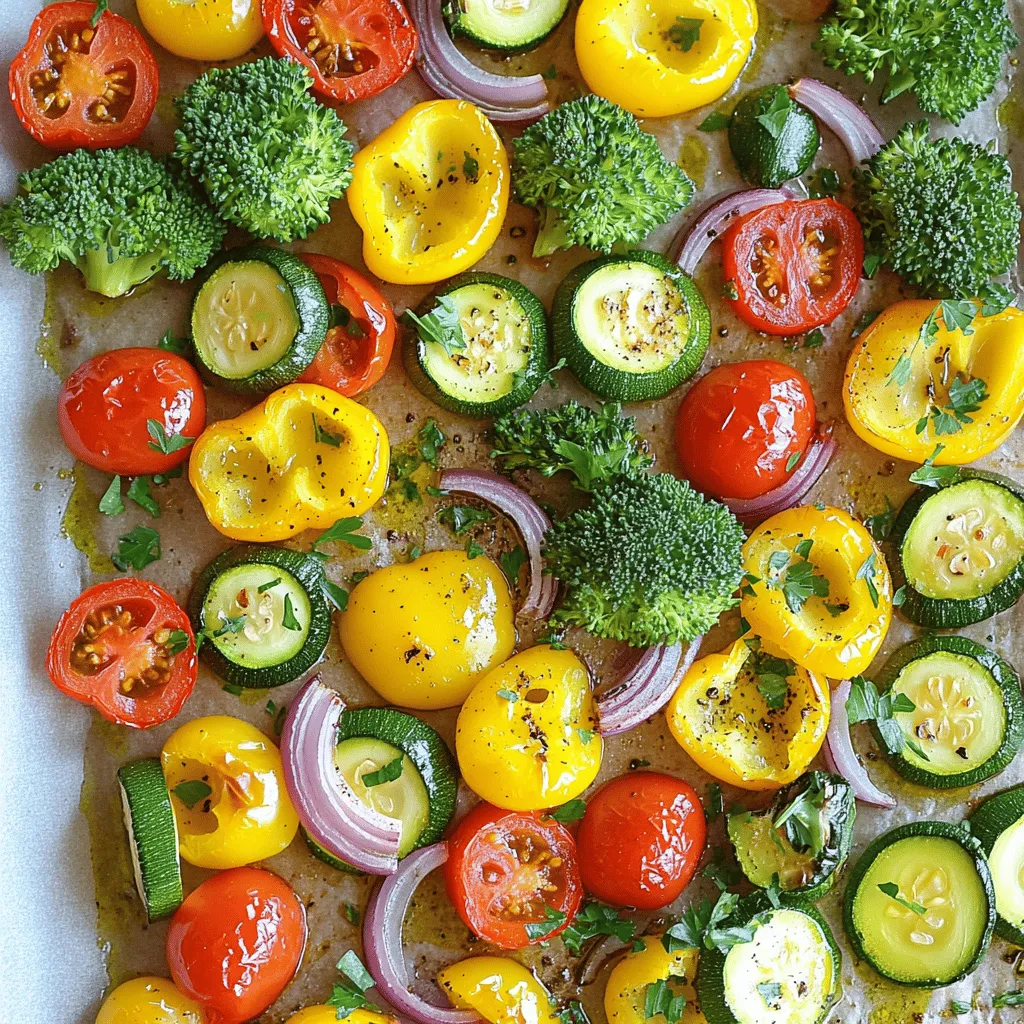 Um eine leckere Ofen-geröstete Gemüse-Mischung zuzubereiten, brauchst du: - 1 Tasse Paprika (in gemischten Farben), in Streifen geschnitten - 1 Zucchini, in Halbmonde geschnitten - 1 gelbe Zucchini, in Halbmonde geschnitten - 1 Tasse Cherrytomaten, halbiert - 1 Tasse Brokkoli-Röschen - 1 rote Zwiebel, in Ringe geschnitten - 3 Knoblauchzehen, fein gehackt - 3 Esslöffel Olivenöl - 1 Teelöffel getrockneter Oregano - 1 Teelöffel geräuchertes Paprikapulver - Salz und Pfeffer nach Geschmack - Frische Petersilie, gehackt, zum Garnieren Diese Zutaten bringen Farbe und Geschmack auf deinen Teller. Die Paprika gibt Süße, während der Brokkoli einen schönen Crunch hat. Zucchini und Cherrytomaten sind saftig und aromatisch. Die Zwiebel und der Knoblauch fügen Tiefe hinzu. Die Gewürze sind wichtig. Olivenöl sorgt für einen tollen Röstgeschmack. Oregano bringt eine frische Note, und das geräucherte Paprikapulver gibt etwas Räuchergeschmack. Vergiss nicht, Salz und Pfeffer nach deinem Geschmack hinzuzufügen! Für das vollständige Rezept und die Zubereitung kannst du die [Full Recipe] weiter unten anschauen. Heize deinen Ofen auf 220°C vor. Das sorgt für perfektes Rösten. Jetzt ist es Zeit, das Gemüse vorzubereiten. Nimm die Paprika, Zucchini, Cherrytomaten, Brokkoli und die rote Zwiebel. Schneide alles in die richtigen Formen. Die Paprika kommt in Streifen, die Zucchini in Halbmonde und die Zwiebel in Ringe. Nimm eine große Schüssel und gebe das geschnittene Gemüse hinein. Füge die fein gehackten Knoblauchzehen hinzu. Jetzt mach die Marinade. Vermenge in einer kleinen Schüssel Olivenöl, Oregano, Paprikapulver, Salz und Pfeffer. Gieße die Marinade über das Gemüse und wende alles gut. So wird jedes Stück Gemüse gleichmäßig gewürzt. Jetzt kommt der spannende Teil! Verteile die Gemüse-Mischung gleichmäßig auf einem großen Backblech. Achte darauf, dass nichts übereinander liegt. So wird alles gleichmäßig gar. Schiebe das Blech in den vorgeheizten Ofen und röste das Gemüse für 20 bis 25 Minuten. Nach der ersten Hälfte der Zeit solltest du das Gemüse einmal umschichten. Es wird schön weich und hat eine tolle Farbe, wenn es fertig ist. Sobald das Gemüse fertig ist, nimm das Blech aus dem Ofen. Lass es für ein paar Minuten abkühlen. Das Gemüse wird dadurch noch schmackhafter. Dekoriere die Mischung mit frisch gehackter Petersilie. Das sieht nicht nur gut aus, sondern gibt auch einen frischen Geschmack. Serviere die Ofen-geröstete Gemüse-Mischung in einer großen Schüssel. Das macht Eindruck und sieht toll aus! Für das vollständige Rezept, schau hier: [Full Recipe]. Um das Gemüse gut zu rösten, ist die Temperatur wichtig. Ich empfehle 220°C. Diese Hitze sorgt dafür, dass das Gemüse gleichmäßig gart und schön bräunt. Achte darauf, dass du das Gemüse in einer einzigen Schicht auf dem Blech verteilst. So kann die Hitze gut zirkulieren und du erhältst die besten Röstaromen. Ein häufiger Fehler ist, das Gemüse zu überladen. Wenn du zu viel auf einmal röstest, dampft das Gemüse eher, anstatt zu rösten. Halte dich an die Mengen im Rezept. Wenn du mehr Gemüse zubereiten möchtest, röste es in mehreren Durchgängen. Um den Geschmack noch zu verbessern, kannst du verschiedene Gewürze verwenden. Zum Beispiel passen Thymian oder Rosmarin gut zu dem Gemüse. Experimentiere mit deinen Lieblingsgewürzen. So wird jedes Mal ein neues Gericht daraus. Wenn du etwas mehr Biss magst, füge Käse oder Nüsse hinzu. Parmesan oder Feta geben einen tollen Geschmack. Geröstete Nüsse wie Mandeln oder Walnüsse sorgen für Crunch und gesunde Fette. Diese Optionen machen deine Ofen-geröstete Gemüse-Mischung noch interessanter. Für das gesamte Rezept, schau dir die [Full Recipe]. {{image_4}} Du kannst dein Gemüse je nach Saison ändern. Im Frühling sind Spargel und Erbsen toll. Im Sommer finde ich Zucchini und Paprika besonders lecker. Im Herbst sind Wurzelgemüse wie Karotten und Rüben perfekt. Im Winter verwende ich gerne Kohl oder Kürbis. Diese saisonalen Optionen bringen frische Aromen ins Gericht. Du kannst auch Blattgemüse wie Spinat oder Mangold hinzufügen. Sie sind leicht und gesund. Sie verleihen deiner Mischung Farbe und Nährstoffe. Experimentiere mit verschiedenen Sorten und finde deinen Favoriten. Es ist wichtig, dass die Zutaten für alle geeignet sind. Alle Gemüse in diesem Rezept sind vegan und glutenfrei. Achte darauf, dass das Olivenöl und die Gewürze keine Zusatzstoffe enthalten. Wenn du Allergien hast, prüfe die Etiketten. Du kannst auch andere Öle wie Avocadoöl verwenden. Es gibt viele Möglichkeiten, um sicherzustellen, dass dein Gericht für alle passt. Wenn du Nüsse magst, kannst du geröstete Mandeln dazu geben. Das sorgt für einen extra Crunch und Geschmack. Um das Gemüse frisch zu halten, lagere es im Kühlschrank. Wickel das Gemüse in ein feuchtes Tuch. So bleibt es knackig. Verwende die Gemüseschublade, da sie die beste Feuchtigkeit bietet. Achte darauf, dass das Gemüse nicht zerquetscht wird. Für das Einfrieren schneide das Gemüse in kleine Stücke. Blanchiere es zuerst in kochendem Wasser für ein paar Minuten. Danach lege es in Eiswasser. Trockne es gut und lege es in einen luftdichten Behälter. So bleibt es bis zu sechs Monate haltbar. Um Verderb zu vermeiden, halte die Küche sauber. Lagere das Gemüse an einem kühlen, trockenen Ort. Vermeide direkte Sonneneinstrahlung. Verwende Behälter aus Glas oder BPA-freiem Kunststoff. Diese helfen, das Gemüse frisch zu halten. Achte darauf, die Gemüse-Mischung nicht neben Obst zu lagern. Obst gibt Ethylen ab, was das Gemüse schneller verderben lässt. Überprüfe regelmäßig, ob das Gemüse noch gut ist. Entferne schadhafte Stücke sofort. Das Rösten von Gemüse dauert etwa 20 bis 25 Minuten bei 220°C. Die Zeit variiert je nach Gemüse. Hier sind einige empfohlene Zeiten: - Paprika: 20 Minuten - Zucchini: 25 Minuten - Brokkoli: 20 Minuten - Cherrytomaten: 15 Minuten Halte nach einer schönen goldbraunen Farbe Ausschau. Das zeigt, dass das Gemüse fertig ist. Du kannst das Gemüse auch einmal wenden, um eine gleichmäßige Röstung zu erzielen. Ja, gefrorenes Gemüse kann verwendet werden. Es ist praktisch und oft vorgekocht. Das spart Zeit. Die Vorteile sind: - Schnelle Zubereitung - Lange Haltbarkeit - Gute Nährstoffe Allerdings gibt es auch Nachteile: - Möglicherweise weniger knusprig - Wassergehalt kann höher sein Wenn du gefrorenes Gemüse nutzt, röste es etwas länger. So wird es gleichmäßiger gar. Die Ofen-geröstete Gemüse-Mischung passt gut zu vielen Gerichten. Hier sind ein paar Ideen: - Reis oder Quinoa als Beilage - Gegrilltes Fleisch oder Fisch - Ein frischer Salat Du kannst auch die Gemüse-Mischung in Wraps oder Sandwiches verwenden. Es gibt viele Möglichkeiten, kreativ zu sein. Schau dir auch das Full Recipe für weitere Ideen an! Beim Rösten von Gemüse im Ofen ist Vorbereitung der Schlüssel. Wir haben die besten Zutaten, Anleitung und Tipps durchgegangen. Die richtige Temperatur und Gewürze machen den Unterschied. Egal, ob du saisonales Gemüse oder vegane Optionen wählst, du kannst immer Vielfalt in deinen Speisen bringen. Denk daran, wie wichtig Lagerung ist, um die Frische zu bewahren. Mit diesen einfachen Schritten und Tricks kannst du leckere und gesunde Gerichte zaubern. Experimentiere mit verschiedenen Aromen und genieße deine kreative Küche!