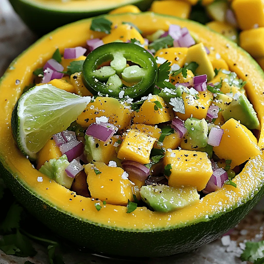 - 2 reife Mangos, gewürfelt - 2 Avocados, gewürfelt - 1 kleine rote Zwiebel, fein gehackt Die Hauptzutaten sind wichtig für den Geschmack der Salsa. Mangos und Avocados bringen Frische und Cremigkeit mit. Die rote Zwiebel fügt eine leichte Schärfe hinzu, die das Gesamtbild abrundet. Diese Zutaten sind auch leicht zu finden und machen die Salsa lebendig. - 1 Jalapeño, entkernt und fein gewürfelt - 1/4 Tasse frischer Koriander, gehackt - Saft von 2 Limetten Die Jalapeño sorgt für einen kleinen Kick. Du kannst die Menge anpassen, je nach deinem Geschmack. Der Koriander bringt eine frische Note. Der Limettensaft gibt der Salsa die nötige Säure und hebt die Aromen hervor. Diese Zutaten machen das Gericht lebendig und spannend. - 1 Esslöffel Olivenöl - Salz und Pfeffer nach Geschmack Das Olivenöl macht die Salsa glatt und reichhaltig. Salz und Pfeffer sind einfach, aber wichtig, um die Aromen zu betonen. Diese Würzmittel helfen, die Frische der Haupt- und ergänzenden Zutaten hervorzuheben. Die Kombination sorgt für ein harmonisches Geschmackserlebnis. Für das vollständige Rezept schaue dir die [Full Recipe] an. Beginne mit der Vorbereitung der frischen Zutaten. Du musst die Mangos und Avocados würfeln. Achte darauf, dass sie reif und saftig sind. Dann hacke die rote Zwiebel fein und füge sie zur Schüssel hinzu. Die Zwiebel gibt der Salsa einen tollen Geschmack. Nimm die Jalapeño und schneide sie klein. Entferne die Kerne, wenn du es milder magst. Jetzt ist es Zeit, die Zutaten zu vermengen. Gib die gewürfelten Mangos, Avocados, Zwiebel und Jalapeño in eine große Schüssel. Für einen besonderen Kick kannst du frischen Koriander hacken und hinzufügen. In einer kleinen Schüssel mixe den Limettensaft mit dem Olivenöl, Salz und Pfeffer. Diese Mischung ist das Dressing. Gieße es über die Früchte und Gemüse in der großen Schüssel. Vorsichtig alles umrühren. Sei sanft, damit die Avocado nicht zerdrückt wird. Probiere die Salsa und passe die Würze nach deinem Geschmack an. Lass die Salsa etwa 10 Minuten ruhen. So können sich die Aromen gut verbinden. Die Mango Avocado Salsa ist nun frisch und lecker. Du kannst das ganze Rezept hier finden: [Full Recipe]. Substitute für Avocados und Mangos Wenn du keine Avocados hast, probiere eine Mischung aus Erbsen und Joghurt. Das gibt eine cremige Textur. Für Mangos kannst du auch Pfirsiche oder Nektarinen verwenden. Sie bringen eine süße Note. Tipps zur Anpassung der Schärfe Die Jalapeño kann sehr scharf sein. Wenn du es milder magst, nimm weniger davon oder lasse sie ganz weg. Du kannst auch Paprika oder süße Peperoni verwenden. Sie fügen Geschmack hinzu, ohne zu scharf zu sein. Wie man die besten Zutaten auswählt Wähle reife Mangos und Avocados. Sie sollten leicht weich sein, wenn du sie drückst. Achte auf eine schöne Farbe. Eine reife Mango hat eine tiefe gelbe oder rote Farbe. Eine reife Avocado hat eine dunkle, matte Haut. Tricks zum Vorbereiten der Salsa im Voraus Du kannst die Salsa bis zu 2 Stunden vorher machen. Bewahre sie dann im Kühlschrank auf. Decke die Schüssel mit Frischhaltefolie ab. So bleiben die Zutaten frisch und die Aromen ziehen gut durch. Kreative Präsentationstipps Serviere die Salsa in einer ausgehöhlten Limette oder Avocado-Hälfte. Das sieht toll aus und macht Spaß. Du kannst auch Tortilla-Chips oder Gemüsesticks zum Dippen anbieten. Kombinationen mit Gerichten Diese Salsa passt gut zu gegrilltem Fisch oder Hühnchen. Sie ist auch lecker auf Tacos oder als Beilage zu Reisgerichten. Probiere es mal mit einem Burrito! Du wirst es lieben. Für das vollständige Rezept, siehe [Full Recipe]. {{image_4}} Um einen mediterranen Geschmack zu erzielen, kannst du einige Zutaten anpassen. Ersetze den Koriander durch frischen Oregano oder Basilikum. Füge Feta-Käse für eine salzige Note hinzu. Du kannst auch schwarze Oliven hinzufügen, um mehr Tiefe zu erreichen. Diese Kombination ergibt eine frische und leckere Salsa, die gut zu gegrilltem Fleisch passt. Mango Avocado Salsa ist vielseitig. Du kannst andere Früchte hinzufügen, um neue Geschmäcker zu entwickeln. Ananas bringt eine süße, saftige Note. Papaya gibt der Salsa eine exotische Frische. Auch Erdbeeren oder Kiwi können einen tollen Akzent setzen. Experimentiere mit den Früchten, um deine persönliche Lieblingsmischung zu finden. Die Schärfe der Salsa kann leicht angepasst werden. Wenn du es milder magst, verwende weniger Jalapeño oder lasse die Samen weg. Für mehr Schärfe kannst du einen zusätzlichen Jalapeño oder sogar etwas Chilipulver hinzufügen. Probiere es aus und finde die perfekte Balance für deinen Geschmack. Die Lagerung von Mango Avocado Salsa ist einfach. Bewahre die Salsa in einem luftdichten Behälter auf. So bleibt sie frisch und lecker. Stelle sicher, dass der Behälter gut verschlossen ist. Dadurch vermeidest du, dass die Salsa schnell braun wird. Am besten genießt du die Salsa innerhalb von zwei Tagen. Nach diesem Zeitraum kann der Geschmack nachlassen. Wie lange hält die Salsa? Im Kühlschrank bleibt die Salsa bis zu drei Tage frisch. Nach drei Tagen kann die Avocado anfangen, braun zu werden. Das sieht nicht nur unappetitlich aus, sondern verändert auch den Geschmack. Wenn du einen frischen Geschmack willst, iss die Salsa lieber frühzeitig. Kann man Mango Avocado Salsa einfrieren? Das Einfrieren ist nicht optimal. Avocados werden beim Auftauen oft matschig. Wenn du die Salsa dennoch einfrieren möchtest, tu dies ohne die Avocados. Füge sie erst nach dem Auftauen hinzu. So bleibt die Textur der Salsa besser. Mango Avocado Salsa bleibt frisch, wenn du sie richtig lagerst. Bewahre sie in einem luftdichten Behälter im Kühlschrank auf. So bleibt sie bis zu drei Tage gut. Nach dieser Zeit kann die Avocado braun werden. Wenn du die Salsa länger aufbewahren möchtest, dann friere sie ein. Das frieren kann die Textur ändern, aber der Geschmack bleibt lecker. Ja, du kannst viele Früchte hinzufügen! Probiere Ananas, Papaya oder sogar Pfirsiche für eine süße Note. Diese Früchte bringen eine neue Dimension in die Salsa. Du kannst auch Limetten oder Grapefruit für etwas Säure verwenden. So variierst du die Rezeptur und schaffst neue Geschmackserlebnisse. Ja, Mango Avocado Salsa ist sehr gesund! Sie enthält viele Vitamine und gesunde Fette. Mangos sind reich an Vitamin C, das dein Immunsystem stärkt. Avocados liefern gesunde Fette, die gut für dein Herz sind. Zwiebeln haben Antioxidantien, die entzündungshemmend wirken. So ist diese Salsa nicht nur lecker, sondern auch nahrhaft. Probier die Full Recipe aus, um die Vorteile selbst zu erleben! Die Mango-Avocado-Salsa ist frisch, gesund und einfach zuzubereiten. Wir haben die Hauptzutaten wie reife Mangos und Avocados verwendet und sie mit Limettensaft und Gewürzen verfeinert. Du kannst die Salsa nach deinem Geschmack anpassen und sogar mit verschiedenen Früchten experimentieren. Diese Salsa passt perfekt zu vielen Gerichten oder kann einfach mit Tortilla-Chips genossen werden. Nutze die Tipps zur Lagerung und Haltbarkeit, um immer frische Salsa genießen zu können. Probiere die Variationen für neuen Genuss! Sei kreativ und verwandle jede Mahlzeit in ein Erlebnis.